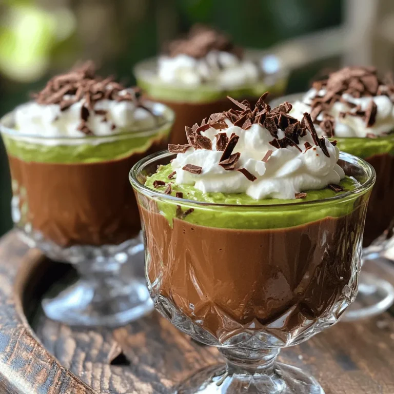 To make a truly delicious Chocolate Avocado Mousse, you need simple ingredients that pack a lot of flavor. Here’s the list: - 2 ripe avocados, peeled and pitted - 1/2 cup unsweetened cocoa powder - 1/4 cup pure maple syrup (or honey) - 1/4 cup unsweetened almond milk (or regular milk) - 1 teaspoon vanilla extract - Pinch of sea salt - Optional toppings: whipped coconut cream, dark chocolate shavings Each ingredient plays a key role. The ripe avocados give the mousse a creamy texture. Cocoa powder adds rich chocolate flavor without extra sugar. Maple syrup or honey provides natural sweetness. Almond milk keeps it light and smooth, while vanilla extract enhances all the flavors. A pinch of sea salt balances the sweetness, making the mousse taste even better. For a fun twist, you can add whipped coconut cream or dark chocolate shavings on top. These extras bring a fancy touch to your dessert. You can find the full recipe in the article to make this tasty treat! 1. First, gather your ingredients. You need ripe avocados, cocoa powder, maple syrup, almond milk, vanilla, and sea salt. 2. In a food processor, combine the ripe avocados, cocoa powder, maple syrup, almond milk, vanilla extract, and sea salt. 3. Blend the mixture until it is smooth and creamy. Scrape down the sides as needed to mix well. 4. Taste your mousse. If it needs more sweetness, add more maple syrup and blend again. 5. Once smooth, transfer the mousse into serving dishes or cups. 1. Chill the mousse in the fridge for at least 30 minutes. This helps the flavors blend and the mousse to set. 2. For extra fun, consider adding toppings. Whipped coconut cream and dark chocolate shavings make great choices. They add flavor and a nice look to your dessert. For all the details, you can check the Full Recipe. Enjoy making this rich and creamy chocolate avocado mousse! To make a great chocolate avocado mousse, start with ripe avocados. Ripe avocados have a smooth texture. They blend easily into a creamy mousse. If your avocados are not ripe, the mousse may turn out chunky. To check ripeness, gently press the skin. If it yields slightly, it's ready to use. Adjusting sweetness is key for the best flavor. You can use maple syrup or honey. Start with a small amount and blend. Taste the mousse. If you want it sweeter, add more syrup or honey. Blend again until you reach the perfect level of sweetness. You can also adjust the texture by adding more almond milk. This makes the mousse lighter and creamier. Garnishing your mousse is a fun way to make it special. I love topping it with whipped coconut cream. It adds a nice creaminess. Dark chocolate shavings also add a rich touch. You can sprinkle them on top right before serving. Pair this mousse with fresh fruits like berries or banana slices. They add a burst of color and flavor. You can also serve it with a light cake or cookies. This makes a lovely dessert spread. For a fun twist, serve it in small cups for a party. Everyone loves a dessert they can enjoy in a single bite. For more details on making this delicious treat, check the Full Recipe. {{image_2}} You can make this mousse fit your diet. For a vegan chocolate avocado mousse, swap honey for pure maple syrup. This keeps it plant-based and sweet. Use almond milk for a creamier texture, or any plant milk you prefer. If you need nut-free options, avoid almond milk. Use oat milk or coconut milk instead. This way, everyone can enjoy the dessert without worry. To change the taste, try adding spices. A dash of cinnamon can warm the flavor. Chili powder adds a fun kick. Just a little can create a rich depth. You can also mix in extracts. Almond extract gives a lovely, nutty hint. Peppermint extract can make it fresh and festive. Just a few drops will do the trick. Explore these variations to keep your chocolate avocado mousse exciting. Check the Full Recipe for detailed steps to create your own version. To keep your chocolate avocado mousse fresh, store it in the fridge. Use an airtight container or cover it tightly with plastic wrap. This helps prevent the mousse from absorbing any fridge odors. The shelf life of chocolate avocado mousse is about three days. After that, it may lose its smooth texture and flavor. If you notice any browning on the top, simply scrape it off. The mousse is still safe to eat, but it tastes best when fresh. You can freeze chocolate avocado mousse if you want to save some for later. However, be aware that freezing may change its texture. To freeze it properly, place the mousse in a freezer-safe container. Leave some space at the top, as it may expand when frozen. To defrost, move the mousse to the fridge overnight. Once thawed, stir it well to revive the creaminess. If you want the full recipe, check the section above. Is chocolate avocado mousse healthy? Yes, chocolate avocado mousse is healthy. It uses avocados, which are full of good fats. These fats are heart-healthy and help lower bad cholesterol. The cocoa powder adds rich flavor with antioxidants. Plus, maple syrup offers natural sweetness without refined sugar. Can I make this recipe ahead of time? Yes, you can make this mousse ahead of time. It keeps well in the fridge for about three days. Just store it in an airtight container. This way, you save time and still enjoy a creamy dessert. What can I substitute for maple syrup? If you don’t have maple syrup, use honey or agave syrup. Both options will sweeten the mousse well. You can also use a sugar substitute if you prefer. Just adjust the amount to taste. How do I fix a grainy mousse? To fix grainy mousse, blend it again in a food processor. Add a bit more almond milk for creaminess. Blend until smooth. This should help create a silky texture. Estimating calories and nutrients per serving Each serving of chocolate avocado mousse has about 150 calories. It contains healthy fats from avocados and dark chocolate. This dessert is also rich in fiber, vitamins, and minerals. Health benefits of avocados in dessert recipes Avocados add creaminess and nutrition to desserts. They are full of vitamins E and C, which are good for skin health. Their healthy fats help you feel full and satisfied. Using avocados in dessert recipes makes them tasty and nutritious. In this post, we explored how to make a delicious chocolate avocado mousse. We covered the key ingredients, step-by-step instructions, and helpful tips for perfecting the texture. Variations and storage ideas ensure you can enjoy this treat anytime. This mousse is fun to make and healthy, too. Enjoy experimenting with flavors and toppings. You can impress friends and family with this easy dessert. Now, you're ready to make a tasty treat that everyone will love!
