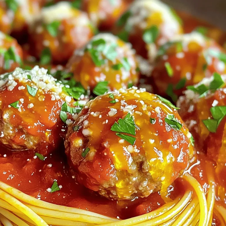 To make classic Italian meatballs, gather these simple ingredients: - 1 lb ground beef - 1/2 lb ground pork - 1 cup breadcrumbs - 1/4 cup grated Parmesan cheese - 1/4 cup fresh parsley, chopped - 2 cloves garlic, minced - 1 large egg - 1 teaspoon salt - 1/2 teaspoon black pepper - 1/2 teaspoon dried oregano - 1/2 teaspoon dried basil - 1/4 teaspoon red pepper flakes (optional) - 2 cups marinara sauce - Olive oil for frying You can change the flavor by adding some optional ingredients, such as: - 1/4 cup chopped onion - 1 tablespoon Worcestershire sauce - 1/4 cup chopped bell pepper - 1/4 teaspoon smoked paprika These ingredients can give your meatballs a unique twist. Feel free to mix and match according to your taste. Choosing the right ingredients makes a big difference. Here are some tips: - Meat: Look for fresh, high-quality ground beef and pork. Fat content adds flavor. Aim for an 80/20 blend for juiciness. - Bread crumbs: Use fresh bread crumbs for better texture. You can make them from stale bread. - Cheese: Use freshly grated Parmesan cheese. It has more flavor than pre-grated cheese. - Herbs: Fresh parsley adds brightness. If using dried herbs, check their freshness. Old herbs lose flavor. These choices will help create meatballs that are hearty and flavorful. For the full recipe, refer to the earlier section. To start, gather your ingredients. You need ground beef and ground pork. Combine them in a large bowl. Add breadcrumbs, grated Parmesan cheese, chopped parsley, and minced garlic. Crack the egg into the bowl, then sprinkle in salt, black pepper, oregano, basil, and red pepper flakes. Mix everything gently. Be careful not to overmix; this keeps meatballs tender. The blend should feel moist but not sticky. Next, shape the mixture into meatballs. Aim for about 1.5 inches in size. You should end up with 16 to 18 meatballs. Heat olive oil in a large skillet over medium heat. Once the oil is hot, add the meatballs in batches. Don’t overcrowd the pan; this helps them brown evenly. Cook for about 8 to 10 minutes until they are golden brown on all sides. After browning, transfer the meatballs to a paper towel-lined plate. This absorbs extra oil and keeps them from being greasy. Now, it’s time for the sauce. Pour marinara sauce into the same skillet. Bring it to a gentle simmer. Carefully add the browned meatballs back into the skillet. Cover the skillet and let the meatballs simmer in the sauce for 15 to 20 minutes. This step allows the meatballs to soak up the flavors. Serve them hot, garnished with more parsley and extra Parmesan if you like. For a classic touch, pair them with spaghetti. You can find the full recipe in the recipe section. To make tender meatballs, start with quality meat. I mix ground beef and pork. This blend gives flavor and moisture. Use fresh breadcrumbs instead of dry ones. This adds softness. Don't overmix the meat. Just combine until mixed. Overmixing makes them tough. Lastly, shape them gently. This keeps them light and fluffy. A few common mistakes can spoil your meatballs. First, don't skip the egg. It acts as a binder. Without it, the meatballs can fall apart. Second, be careful with salt. Too much can make them too salty. Also, avoid overcrowding the pan while frying. This can lead to steaming instead of browning. Finally, don’t rush the simmering. Let them cook in the sauce to soak up flavor. Seasoning can make or break your meatballs. Start with the basics: salt, pepper, and herbs. I love using oregano and basil for that Italian touch. You can also add red pepper flakes for heat. Taste the mixture before cooking. If it lacks flavor, adjust as needed. You can always add more seasoning, but you can't take it out. A little taste test goes a long way. For the full recipe, check out the complete guide! {{image_2}} For classic Italian meatballs, you can mix meats to boost flavor. I love using ground beef and pork together. The beef gives a rich taste, while the pork adds moisture. You can also try ground turkey or chicken. These options make lighter meatballs. Combining meats gives a unique taste and texture. If you want a meatless option, there are great alternatives. Use lentils, chickpeas, or beans as a base. You can also use finely chopped mushrooms for a meaty texture. Add oats or breadcrumbs to bind the mixture. For flavor, season with herbs and spices. A mix of garlic and onion can make these meatballs shine. You can elevate your meatballs with extra flavors. Try adding cheese, like mozzarella, for a gooey center. Fresh herbs, like basil and parsley, add brightness. For a kick, include red pepper flakes or diced jalapeños. You can even add a splash of Worcestershire sauce for depth. Each addition makes your meatballs unique and tasty. For the full recipe, check out the details above! After you enjoy your classic Italian meatballs, store any leftovers. Place them in an airtight container. These meatballs will last up to three days in the fridge. Keep them in the marinara sauce for added moisture and flavor. This method keeps them tasty for your next meal. Freezing meatballs is a smart way to save time. To freeze, let the meatballs cool completely. Arrange them in a single layer on a baking sheet. Freeze for about an hour. Once frozen, place them in a freezer-safe bag. Be sure to label the bag with the date. You can store them in the freezer for up to three months. When you want to use them, just thaw overnight in the fridge. Reheating meatballs is simple. You can use the microwave or the stove. For the microwave, place them on a plate and cover with a damp paper towel. Heat for one to two minutes until warm. If you prefer the stove, reheat in a skillet over low heat. Add a splash of marinara sauce to keep them moist. Stir occasionally until heated through. Enjoy your delicious leftovers! To make classic Italian meatballs, gather your ingredients. You need ground beef, ground pork, breadcrumbs, and Parmesan cheese. Fresh parsley, garlic, egg, salt, black pepper, oregano, and basil add great flavor. Follow the recipe carefully. Mix everything in a bowl and shape them into balls. Fry them in olive oil until brown, then simmer in marinara sauce. This method makes the meatballs juicy and tasty. The best accompaniments for meatballs include pasta, crusty bread, or a fresh salad. Spaghetti is a classic choice. The sauce clings to the pasta and enhances the meal. You can also serve meatballs in a sub sandwich. Add cheese and herbs for extra flavor. A side of roasted vegetables makes a great addition too. Each choice adds a different touch to your meal. Yes, you can use ground chicken or turkey instead of beef and pork. This change makes the meatballs lighter. The taste will be different, but still delicious. Use the same spices and herbs for flavor. Keep in mind that chicken and turkey can be drier. Add a little more oil or breadcrumbs to keep them moist. Adjust cooking times if needed for best results. To make classic Italian meatballs, we covered key ingredients, methods, and tips. Quality ingredients make a big difference. Customizing your meatballs adds personal flair. Remember to mix well and shape them right. Simmering in sauce brings out the flavor. Avoid common mistakes for the best texture. Try different meats or go vegetarian. Store leftovers properly, or freeze them for later. In short, making meatballs at home is fun and rewarding. Enjoy your tasty creations with family or friends!