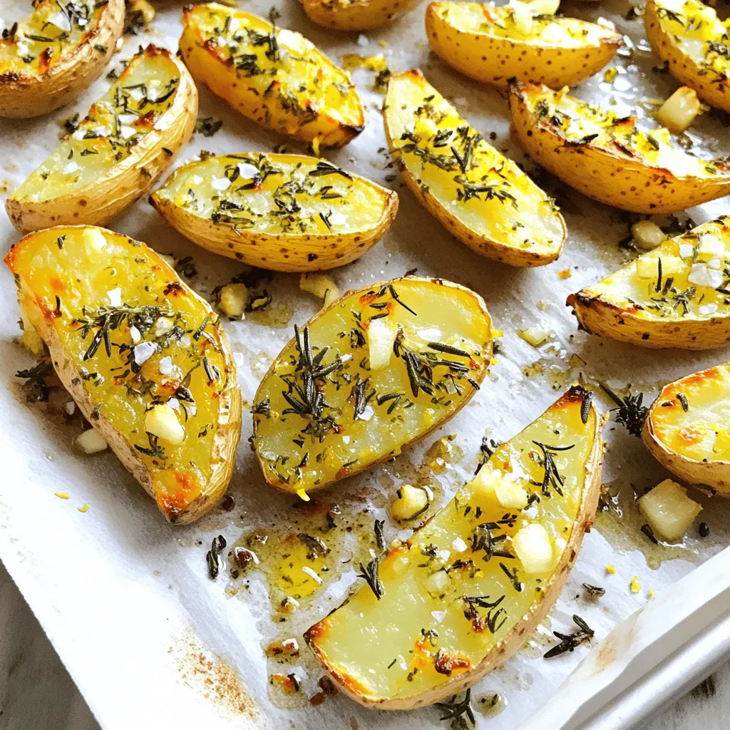 To make delicious Garlic Herb Roasted Fingerling Potatoes, you need just a few key items. Here’s what you will need: - 1.5 pounds fingerling potatoes, halved lengthwise - 4 cloves garlic, minced - 3 tablespoons olive oil - 1 tablespoon fresh rosemary, chopped - 1 tablespoon fresh thyme, chopped - 1 teaspoon sea salt - ½ teaspoon black pepper - Zest of 1 lemon These ingredients are simple, but they create a wonderful taste. The fingerling potatoes give a nice texture, while garlic adds a rich flavor. Apart from the main ingredients, a few seasonings can elevate the dish. I recommend using: - Sea salt for balanced flavor - Black pepper for warmth - Fresh rosemary for a woodsy aroma - Fresh thyme for a hint of earthiness These herbs and spices work well together. They bring out the best in the potatoes and make them taste gourmet. You can customize your dish with some optional add-ins. Here are a few ideas: - Crushed red pepper for spice - Parmesan cheese for a savory twist - Other herbs like parsley or dill for freshness These add-ins can change the flavor profile. Feel free to experiment based on your taste preferences. For the full recipe, check out the instructions above. First, wash the fingerling potatoes well under cold water. Scrub them gently to remove any dirt. Then, slice them in half lengthwise. This helps them cook evenly. Place the cut potatoes into a large bowl. Now, add the minced garlic to the bowl with the potatoes. Next, pour in the olive oil. Sprinkle in the fresh rosemary and thyme. Then, add the sea salt, black pepper, and lemon zest. Toss everything together. Make sure all the potatoes get coated well. This mix brings out great flavors in the dish. Preheat your oven to 425°F (220°C). Spread the coated potatoes on a baking sheet lined with parchment paper. Arrange them cut side down for the best crisp. Roast them in the oven for 25-30 minutes. Flip the potatoes halfway through. This step helps them cook evenly. Look for a golden color and a tender inside. When done, take them out and let them cool for a few minutes. Adjust seasoning if needed. Serve hot for a delightful treat! For the complete recipe, check out the [Full Recipe]. To get that perfect crispiness, choose small fingerling potatoes. They have thin skins that roast well. Cut them in half lengthwise. This allows the cut side to get nice and brown. Toss them in olive oil and seasonings, then lay them cut side down on the baking sheet. This placement helps them crisp up beautifully. Roasting at 425°F (220°C) makes a big difference. The high heat brings out their natural sugars and creates a great texture. Timing is key for the best Garlic Herb Roasted Fingerling Potatoes. Roast them for about 25-30 minutes. Check them halfway through and flip for even cooking. If you want extra crunch, leave them in for a few more minutes. If your oven runs hot, lower the temperature a bit to avoid burning. Use a fork to test if they are tender. They should be soft inside and crispy outside. You can add a twist to your Garlic Herb Roasted Fingerling Potatoes. Try adding some grated Parmesan cheese during the last five minutes of roasting. It melts and gives a savory kick. Want some heat? Add a pinch of red pepper flakes to the mix. Fresh herbs like parsley or chives can also brighten the dish. For a tangy finish, drizzle a bit of balsamic glaze before serving. Each of these tweaks makes the dish even more delightful. For the complete recipe, check out the Full Recipe. {{image_2}} Want a kick? Add some heat to your Garlic Herb Roasted Fingerling Potatoes. You can mix in red pepper flakes or cayenne pepper. Start with half a teaspoon and adjust to your taste. The spice will blend well with the garlic. You’ll love the extra flavor it brings to the dish. For a heartier meal, consider adding vegetables. Bell peppers and zucchini work great. Chop them into bite-sized pieces. Toss these veggies in with the potatoes. They will roast nicely and soak up the garlic and herb flavors. This makes your dish colorful and healthy. You do not have to use the oven! You can try cooking these potatoes in an air fryer. Set it to 400°F (200°C) for about 15-20 minutes. Shake the basket halfway through for even cooking. If you want a smoky flavor, grill the potatoes. Wrap them in foil with the seasoning and grill for 20-25 minutes. Both methods give you crispy, tasty potatoes. You can find the Full Recipe to try these variations. To keep your Garlic Herb Roasted Fingerling Potatoes fresh, store them in an airtight container. Let them cool to room temperature first. This helps to prevent moisture buildup. Place the container in the fridge. They will stay good for about 3 to 5 days. If you want to keep them longer, freezing is a great option. When you’re ready to enjoy your leftovers, reheating is key. Preheat your oven to 350°F (175°C). Spread the potatoes on a baking sheet in a single layer. This helps them heat evenly. Bake for about 10 to 15 minutes until they are warm. You can also reheat them in a skillet over medium heat. This gives them a nice crisp again. If you want to freeze your potatoes, here’s what to do. First, let them cool completely. Place them in a freezer-safe bag or container. Squeeze out as much air as you can before sealing. They can last up to 3 months in the freezer. When you’re ready to use them, thaw them in the fridge overnight before reheating. This helps keep their texture and flavor intact. For more details on making these delightful potatoes, check out the Full Recipe. The best potatoes for roasting are fingerling potatoes. They have a creamy texture and a great taste. Their shape allows for even cooking and crispy skin. Other good choices are Yukon Gold and red potatoes. They add flavor and hold up well during cooking. Yes, you can prepare these potatoes ahead of time. You can cut and season them a few hours before cooking. Just store them in a bowl covered with water to prevent browning. When ready, drain them and roast as per the full recipe. This saves time and effort when you're ready to eat. To serve more people, simply double or triple the recipe. Use more fingerling potatoes and adjust the seasonings accordingly. Keep the same ratios for garlic, herbs, and oil. Ensure you use a larger baking sheet for even roasting. Roast in batches if needed, to keep them crispy. In this post, we explored how to make garlic herb roasted fingerling potatoes. We covered essential ingredients, step-by-step cooking methods, and useful tips for crispiness. You learned about delicious variations, smart storage techniques, and answered common questions. Now you can create tasty roasted potatoes that shine on any table. Enjoy experimenting with flavors, and remember, simple adjustments can make a big difference. Happy cooking!