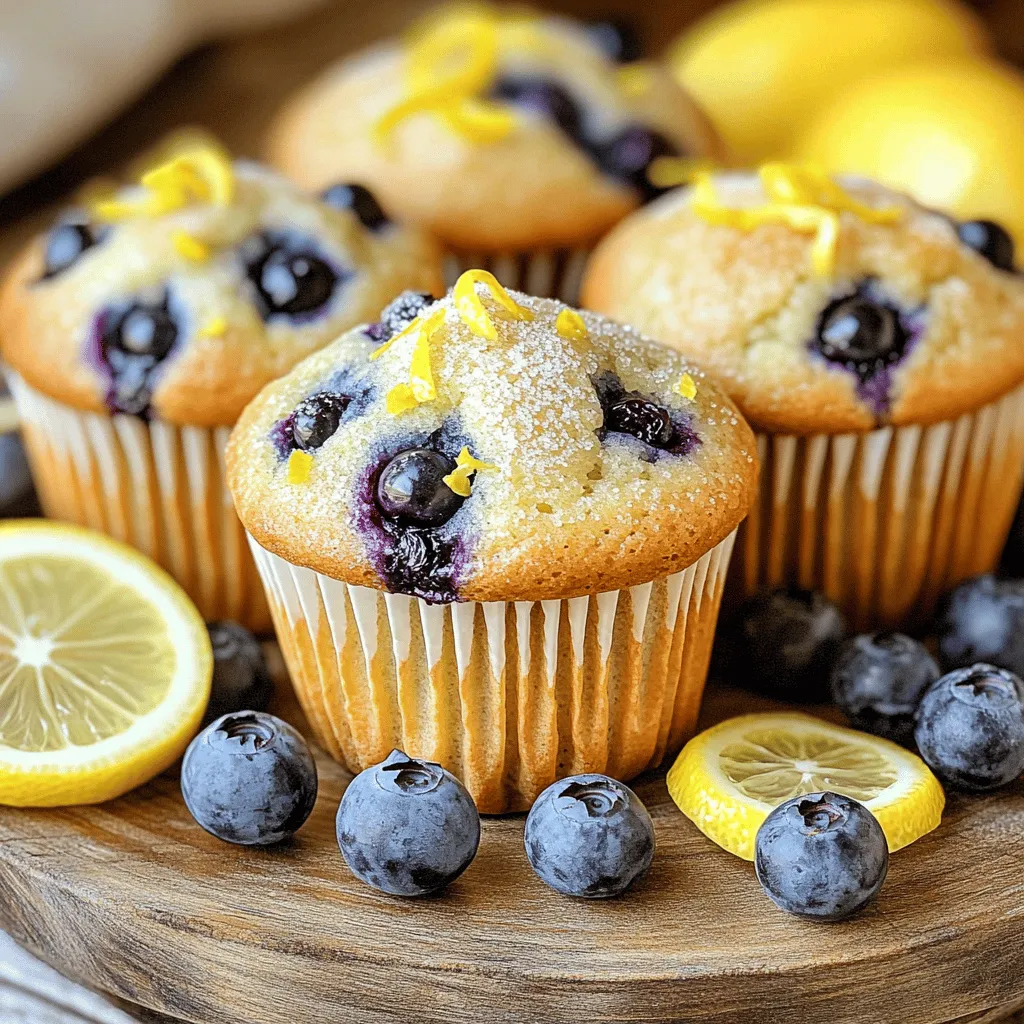 To make delicious lemon blueberry muffins, you will need: - 1 ½ cups all-purpose flour - 1 cup fresh blueberries (or frozen, thawed) - ½ cup granulated sugar - 2 teaspoons baking powder - ½ teaspoon baking soda - ½ teaspoon salt - Zest of 1 lemon - ½ cup plain yogurt (Greek or regular) - 1/3 cup vegetable oil - 2 large eggs - 2 tablespoons fresh lemon juice - 1 teaspoon vanilla extract - Optional: Turbinado sugar for topping When baking, accurate measurements matter. Use a kitchen scale for the best results. If you don’t have all-purpose flour, you can try whole wheat flour. It adds a nutty taste. For sugar, you may use brown sugar for a deeper flavor. If you need to swap yogurt, sour cream works well too. Fresh blueberries give a burst of flavor and color. They are juicy and plump. Frozen blueberries are convenient and save time. They work well too, just make sure to thaw them first. Always toss blueberries in flour before adding to the batter. This helps them stay suspended and not sink to the bottom. For the best flavor, use what you have on hand. Enjoy every bite of these muffins! For the Full Recipe, follow the detailed instructions to create these tasty treats. First, I start by getting my muffin tin ready. Preheat your oven to 375°F (190°C). Line the muffin tin with paper liners or spray it lightly with cooking spray. This helps the muffins come out easily. Next, I grab a medium bowl. Here, I whisk together 1 ½ cups of all-purpose flour, 2 teaspoons of baking powder, ½ teaspoon of baking soda, ½ teaspoon of salt, and the zest of 1 lemon. Mixing these ingredients well ensures an even rise in the muffins. In a large bowl, I mix ½ cup of granulated sugar with 2 large eggs. I whisk this until it looks smooth. Then, I add ½ cup of plain yogurt, ⅓ cup of vegetable oil, 2 tablespoons of fresh lemon juice, and 1 teaspoon of vanilla extract. I keep whisking until everything blends nicely. Now comes the fun part! I take the dry mix and add it to the wet mix. I stir gently until just combined. It’s important not to overmix, or the muffins can become tough. Next, I fold in 1 cup of fresh blueberries carefully. This way, I keep them whole and evenly spread in the batter. I divide the batter evenly into the muffin cups, filling each about two-thirds full. If I want a crunchy topping, I sprinkle a pinch of turbinado sugar on top of each muffin. I bake them for 18-20 minutes. I know they’re done when a toothpick comes out clean. After baking, I let the muffins cool in the pan for about 5 minutes before moving them to a wire rack. For the complete recipe, check out the Full Recipe. To get that perfect muffin texture, you want a light and fluffy bite. Start with the right flour. All-purpose flour works well. Be careful not to overmix the batter. Stir until just combined. This keeps the muffins airy. Using yogurt is a great trick for moist muffins. It adds creaminess without extra fat. I prefer plain yogurt. Greek yogurt works, too, if you want a thicker texture. The acidity in yogurt also enhances the flavor. Mixing batter can be tricky. First, always mix dry and wet ingredients in separate bowls. This helps in even mixing. When you combine them, use a gentle folding motion. This keeps air in the batter. Avoid using a whisk at this stage. A spatula works best to maintain fluffiness. Toppings can elevate your muffins. A sprinkle of turbinado sugar gives a nice crunch. You can also try lemon zest on top for extra zing. If you like, add a drizzle of glaze made from lemon juice and powdered sugar. It adds sweetness and makes them look fancy. For the full recipe, check out the Lemon Blueberry Bliss Muffins 🫐. {{image_2}} Lemon blueberry muffins are delicious as they are, but you can try fun twists. Here are some great ideas to mix things up. Add a nutty flavor by mixing in sliced almonds. They give a nice crunch. Just fold in 1/2 cup of sliced almonds when you add the blueberries. This adds texture and a hint of almond taste. The almonds pair well with the lemon and blueberries. You can make these muffins gluten-free easily. Swap the all-purpose flour for a gluten-free flour blend. Look for a blend with xanthan gum for the best results. Follow the same recipe, and you’ll get tasty muffins without gluten. These muffins taste just as good as the original. For a vegan option, replace eggs and yogurt. Use flax eggs instead. Mix 1 tablespoon of ground flaxseed with 2.5 tablespoons of water to replace one egg. For yogurt, use plant-based yogurt, either soy or almond. The muffins will still be fluffy and moist, bursting with flavor. Feel free to explore these variations to suit your taste! You can find the full recipe for the original version to get started. To keep your lemon blueberry muffins fresh, place them in an airtight container. This helps keep them soft and moist. Store them at room temperature for up to three days. If you want to keep them longer, consider freezing. Freezing is a great way to save muffins for later. After the muffins cool completely, wrap each one in plastic wrap. Then, place them in a freezer-safe bag or container. They can last up to three months in the freezer. To enjoy, just take out the muffins and let them thaw at room temperature. When you are ready to eat your muffins, reheating them is easy. You can use the microwave for quick warming. Heat them for about 15-20 seconds. For a crispier muffin, use the oven. Preheat the oven to 350°F (175°C), and heat for about 5-10 minutes. This method brings back their fresh-baked taste. Enjoy your muffins from the [Full Recipe] with your favorite drink! Yes, you can swap blueberries for other fruits. Raspberries, strawberries, or blackberries work well. Just make sure to adjust the amount if the fruit is larger or smaller. Mixing in lemon zest adds a nice zing to any fruit you choose. Check your muffins at 18 minutes. Insert a toothpick into the center of a muffin. If it comes out clean or with a few crumbs, your muffins are ready. Overbaking can dry them out, so keep an eye on them. Dense muffins may come from overmixing the batter. Mix just until combined. Another reason could be too much flour. Use a kitchen scale to measure flour for accuracy. Adding an extra egg or more yogurt can also help lighten the texture. Absolutely! Use a mini muffin tin instead of a regular one. Fill each cup about halfway and bake for 10-12 minutes. They make great snacks or party treats! You can find the full recipe in the previous sections. This blog post detailed how to make lemon blueberry muffins, from ingredients to storage. We explored the key ingredients, the best techniques, and even tasty variations. Remember, fresh blueberries add the best flavor, but frozen ones work too. Don't forget the tips to achieve a perfect texture and how to store your muffins for later. Baking can be fun, so get creative with flavors and enjoy making these delicious treats! Happy baking!