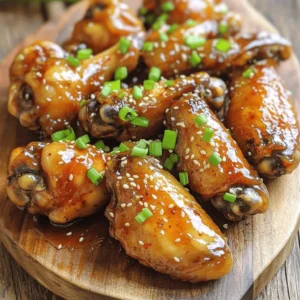 - 2 pounds chicken wings - 1/2 cup honey - 1/4 cup low-sodium soy sauce - 3 tablespoons minced garlic - 1 tablespoon fresh ginger, grated - 1 tablespoon rice vinegar - 1 teaspoon sesame oil - 1/2 teaspoon black pepper - 1 tablespoon cornstarch (optional for thickening) - 2 tablespoons green onions (for garnish) - Sesame seeds (for garnish) Let's dive into why these ingredients make Honey Garlic Chicken Wings so special. First, the chicken wings give a great base. They are juicy and perfect for absorbing flavors. Next, honey adds sweetness and a sticky texture. It caramelizes beautifully when cooked. The low-sodium soy sauce brings a savory taste that balances the honey. This mix creates a flavor that will make your taste buds dance. Now, let's talk about the flavor enhancers. Minced garlic gives a strong, aromatic kick. Fresh ginger adds warmth and depth. Rice vinegar brightens the sauce, cutting through the sweetness. Together, they create a rich, well-rounded flavor profile. For the additional ingredients, sesame oil adds a nutty note. Black pepper gives a subtle heat. If you want a thicker sauce, cornstarch can help. Finally, the green onions and sesame seeds make a lovely garnish. They add color and a fresh crunch. You can find the full recipe here, and you'll see how easy it is to make these tasty wings. - Preheat the oven to 400°F (200°C). - Rinse and dry the chicken wings thoroughly. This helps them get crispy. - In a bowl, whisk together: - 1/2 cup honey - 1/4 cup soy sauce - 3 tablespoons minced garlic - 1 tablespoon fresh ginger, grated - 1 tablespoon rice vinegar - 1 teaspoon sesame oil - 1/2 teaspoon black pepper - Optionally, add 1 tablespoon of cornstarch for thickening. - Place the wings in a bowl, then pour the marinade over them. - Make sure each wing is fully coated. Cover and refrigerate for 30 minutes to 2 hours. - Arrange wings on a wire rack over a baking sheet. Bake for 25-30 minutes, flipping halfway. - In the last 5 minutes, pour remaining marinade into a saucepan. Heat it until boiling, then simmer for 3-5 minutes until thickened. - Brush the baked wings with the glaze for extra flavor. - Garnish with chopped green onions and sesame seeds before serving. Enjoy your sticky honey garlic chicken wings! For the full recipe, see above. - Choose the right type of chicken wings: Look for fresh or frozen wings that are meaty and plump. Split wings or whole wings work well. Both have their charm. - Importance of drying wings for crispness: After rinsing, pat the wings dry with paper towels. This helps them get crispy when cooked. Moisture is the enemy of crispiness. - Marination time tips for optimal taste: Marinate your wings for at least 30 minutes. For the best flavor, aim for 2 hours. This allows the honey garlic mix to soak in well. - How to balance sweetness and savoriness in the sauce: Use the right amount of soy sauce and honey. A half-cup of honey balances with a quarter-cup of soy sauce. This mix gives you both sweet and salty. - Alternative cooking methods: You can grill or fry the wings. Grilling gives a nice smokey flavor. Frying makes them extra crispy. Both options are tasty. - Tips for monitoring doneness and crispiness: Use a meat thermometer for doneness. The wings should reach 165°F. Keep an eye on the color. They should be golden brown and crispy. For the full recipe, check out the [Full Recipe]. {{image_2}} You can easily change up the taste of your honey garlic chicken wings. One option is to add chili flakes for a spicy kick. This addition pairs well with the sweet honey. If you want an Asian twist, add some sesame oil and chopped green onions. These flavors make the wings even more special and delicious. You can cook wings in different ways. Oven-baking is a popular method. It gives the wings a nice crispness. You can also use an air fryer. This method cooks wings faster while keeping them juicy. For an easier prep, try slow cooking. Just set it and forget it while the flavors blend together. When serving these wings, think about side dishes. Coleslaw adds a crunchy texture. Potato wedges are another great choice for a hearty meal. For dipping, offer a variety of sauces. Ranch or blue cheese can balance the sweetness of the wings. You can find the full recipe for these tasty wings [Full Recipe]. After you enjoy your honey garlic chicken wings, store any leftovers. First, let them cool to room temperature. This helps keep them fresh. Use an airtight container for storage. These containers keep air out and prevent the wings from drying. You can refrigerate cooked wings for up to three days. If you want them to last longer, freezing is a great option. To reheat your wings, you want them crispy again. The oven is the best method for this. Preheat your oven to 375°F (190°C). Place the wings on a baking sheet lined with foil. Heat them for about 10-15 minutes, flipping halfway through. This helps them crisp up nicely. If you are in a hurry, you can use the microwave. But be careful; it may make them a bit soggy. Heat them in a microwave-safe dish for 1-2 minutes. Check them often to avoid overcooking. You can freeze both raw and cooked chicken wings. If freezing raw wings, keep them in their original packaging. Wrap them well in plastic wrap or foil. This helps prevent freezer burn. You can store them this way for up to six months. For cooked wings, let them cool first. Place them in an airtight container or freezer bag. You can freeze cooked wings for up to three months. When you are ready to eat, just thaw them in the fridge overnight before reheating. For the full recipe, check out the Sticky Honey Garlic Chicken Wings. Honey garlic chicken wings are not spicy. They have a sweet and savory flavor. However, you can add heat if you like spice. Just stir in some red pepper flakes or a dash of hot sauce into the marinade. Start with a small amount. You can always add more heat later. Yes, you can use frozen chicken wings. Make sure to thaw them before cooking. To thaw, place the wings in the fridge overnight. If you're short on time, you can use the cold water method. Seal the wings in a bag and submerge them in cold water for about an hour. Once thawed, follow the recipe as normal. Check the internal temperature of the wings. They should reach 165°F (74°C). You can use a meat thermometer for this. Look for a nice golden brown color on the outside. The juices should run clear when you cut into them. If they're still pink, they need more time. These wings pair well with several side dishes. Consider serving coleslaw for crunch and freshness. Potato wedges also work great. You can try a simple salad for balance. If you want something fun, serve with crispy onion rings. Each of these sides adds a tasty touch to your meal. Yes, you can bake the wings in advance. Cook them, then let them cool completely. Store them in an airtight container in the fridge. To reheat, place them on a baking sheet. Bake at 350°F (175°C) for about 10-15 minutes. This keeps them crispy and tasty. For the best flavor, brush them with extra glaze before serving. For the full recipe, check out the sticky honey garlic chicken wings section. This blog post detailed how to make Honey Garlic Chicken Wings from start to finish. You learned about the key ingredients and steps needed to create the perfect marinade. I also shared tips to enhance flavor and achieve that ideal crispiness. Remember, you can easily alter recipes to suit your taste. Serve these wings with your favorite sides for a complete meal. Enjoy the process and have fun experimenting with different flavors!