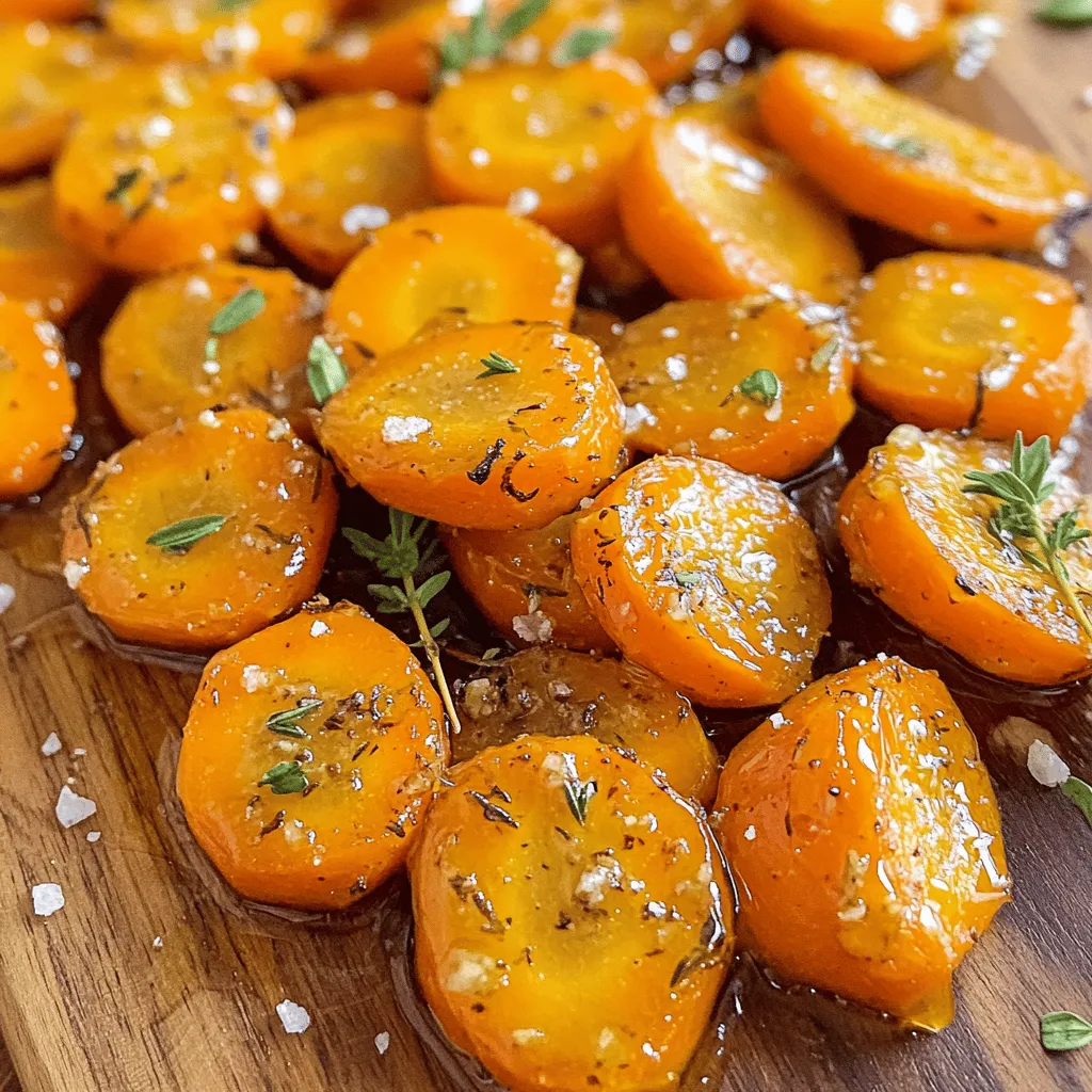 - Baby carrots or medium carrots - Honey - Garlic - Olive oil - Thyme - Salt and pepper - Fresh parsley When I make honey garlic roasted carrots, I love to use fresh baby carrots. They are sweet, tender, and perfect for roasting. If you can’t find them, medium carrots work well too. Just peel and cut them into sticks. Next, I grab some honey. Honey adds a nice sweetness and helps with caramelization. Fresh garlic is key too. Mince three cloves for a bold flavor. Olive oil keeps the carrots moist and helps the honey stick. I use fresh thyme for its earthy taste. Dried thyme works too if that's what you have. And don’t forget the salt and pepper! They bring out the flavors. Finally, fresh parsley is a great way to finish the dish. It adds color and freshness to your plate. This simple list of ingredients makes for a wholesome side dish. You can check out the Full Recipe for detailed steps to make this delicious dish come to life! You can use many types of carrots for this dish. Baby carrots work great, but regular carrots taste just as good. Try rainbow carrots for color and fun. Their sweet notes add beauty to your plate. Adding spices or herbs can change the flavor. You can mix in some cumin for warmth or paprika for a kick. Fresh herbs like rosemary or dill can also brighten your carrots. Feel free to experiment and find your favorite mix! Air frying honey garlic carrots creates a crispy texture. Set your air fryer to 375°F (190°C). Cook the carrots for about 15-20 minutes, shaking the basket halfway through. This method keeps the flavors and adds a new crunch. Grilling is another tasty option. Toss the carrots in the honey garlic mix, then place them on a grill basket. Cook over medium heat for about 10-15 minutes. This gives a smoky flavor that pairs well with any meal. After making honey garlic roasted carrots, store leftovers in the fridge. Use an airtight container to keep them fresh. Carrots stay tasty for up to three days. When you're ready to eat them, reheat in the oven or microwave. If using the oven, warm them at 350°F (175°C) for about 10 minutes. This helps them regain some crispness. Yes, you can freeze cooked carrots! To freeze, place cooled carrots in a freezer-safe bag. Squeeze out as much air as possible. They can last up to three months in the freezer. When you want to eat them, take them out and thaw in the fridge overnight. For quick thawing, you can also place the bag in cold water. Once thawed, reheat in a skillet or microwave until hot. Enjoy those sweet flavors anytime! {{image_2}} What are honey garlic roasted carrots? Honey garlic roasted carrots are tender carrots baked with a sweet and savory sauce. The mix of honey and garlic creates a tasty glaze. They caramelize in the oven, giving a delicious flavor. This dish makes a great side for any meal. Are honey garlic roasted carrots healthy? Yes, honey garlic roasted carrots are a healthy choice. Carrots are rich in vitamins, fiber, and antioxidants. Using honey adds natural sweetness, which is better than processed sugars. Olive oil offers healthy fats. This dish is both tasty and nutritious. Can I use a different sweetener? You can use other sweeteners if you prefer. Maple syrup works well and adds depth. Agave nectar is another option. Adjust the amount based on sweetness. Each sweetener brings its own flavor, so feel free to experiment! Substitutes for honey If you want a honey alternative, try maple syrup, agave nectar, or brown sugar. Each will give a sweet taste. Adjust the amount based on your choice. Remember that flavors may change a bit, but it will still taste great! What to use if I’m out of garlic? If you're out of garlic, you can use garlic powder or shallots. One teaspoon of garlic powder gives a nice flavor. If using shallots, chop them finely and use about two tablespoons. Both options will still add that lovely taste to your carrots. For the full recipe, check the Honey Garlic Roasted Carrots section! This blog post has covered how to make tasty honey garlic roasted carrots. We explored the key ingredients, from fresh carrots to garlic and honey. I shared easy steps for preparing and roasting the dish, along with tips for perfecting it. You learned about variations and storage options. Honey garlic roasted carrots are not just flavorful; they can also fit any meal. Enjoy this simple and delicious dish that will impress everyone at your table.