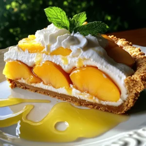 For a Peach Cream Pie, gather these simple ingredients. They are easy to find and create a delicious dessert. - Fresh peaches - Heavy cream - Cream cheese - Powdered sugar - Vanilla extract - Graham cracker pie crust - Lemon juice - Cornstarch - Garnish options Fresh peaches bring a sweet and juicy flavor. Heavy cream and cream cheese create a rich, creamy filling. Powdered sugar adds the right sweetness, while vanilla extract gives a warm aroma. The graham cracker pie crust adds a crunchy base that contrasts perfectly with the soft filling. Lemon juice brightens the peach taste and balances the sweetness. Cornstarch helps thicken the peach mixture, keeping it from getting too runny. For garnish, consider fresh mint leaves or extra peach slices to make it look pretty. Using these ingredients, you can follow the Full Recipe to create a delightful dessert that everyone will love. First, take your fresh peaches. You need about 2 cups of them. Peel and slice the peaches. In a medium bowl, toss the sliced peaches with 1 tablespoon of lemon juice and 1 tablespoon of cornstarch. This step is key. The lemon juice keeps the peaches bright. The cornstarch helps thicken the pie filling. Set the bowl aside for a bit. Let the mixture thicken as you move on to the next steps. Next, grab a large mixing bowl. Pour in 1 cup of heavy cream. Start whipping it until you see soft peaks form. This means the cream should hold its shape but not be too stiff. Slowly add in 1/2 cup of powdered sugar and 1 teaspoon of vanilla extract. Keep whipping until you reach medium peaks. You should see the cream get fluffy and light. This adds a nice texture to your pie. Now, take another bowl and add 1 cup of softened cream cheese. Beat it until smooth and creamy. This is important for a nice texture in the pie. Once smooth, gently fold in the whipped cream. Use a spatula and be careful not to deflate the whipped cream. You want it to stay light and airy. This mixture is the creamy layer of your pie. Let’s put the pie together. Take the pre-made graham cracker pie crust. Start by layering the peach mixture at the bottom. Spread it evenly. Then, pour the cream cheese mixture over the peaches. Smooth the top with your spatula. Make sure it looks nice and even. This is where the pie gets its delightful creaminess. Finally, it’s time to let the pie chill. Place the pie in the refrigerator for at least 4 hours. This helps it set properly. A good tip is to cover it lightly with plastic wrap. This keeps it fresh and prevents any odors from the fridge. Make sure it chills well before you slice it. The waiting will be worth it when you take that first bite of Peach Cream Pie Delight. To serve your Peach Cream Pie well, slice it on chilled plates. This keeps the pie fresh and cool. For a fun touch, drizzle some peach juice from the filling on each slice. You can also add a small dollop of whipped cream to each slice for extra creaminess. A sprinkle of fresh mint leaves will give it a pop of color and a hint of flavor. Getting the cream just right is key. Whip the heavy cream until you see soft peaks. This gives your pie a light and airy feel. When you fold in the whipped cream with the cream cheese, do it gently. This keeps the texture fluffy. For the crust, avoid sogginess by layering the peach mixture first. Let the pie chill for a bit to firm it up and keep the crust crisp. If your pie doesn’t set, don’t worry! You can fix it. Just put it back in the fridge for a few more hours. If the filling seems too sweet, add a squeeze of lemon juice. This will balance the flavors and brighten the dish. Always taste your filling before assembling the pie. Adjust as needed to achieve the perfect blend of flavors. Feel free to explore the Full Recipe for more detailed steps and a smoother baking experience. {{image_2}} You can switch out peaches for other fruits. Try fresh berries, like strawberries or blueberries. They add a sweet and tart flavor that works well. You can also use tropical fruits like mango or pineapple. Their sweetness pairs nicely with creamy fillings. Mixing fruits can create a unique flavor profile. For example, peaches and raspberries together make a great combo. If you need a gluten-free option, use a gluten-free graham cracker crust. They taste just as good as the regular ones. For those who avoid dairy, there are non-dairy cream cheese brands. You can also whip coconut cream for a dairy-free treat. Each option keeps the pie creamy and delicious. To elevate the flavor, add spices like cinnamon or nutmeg. Just a pinch can make a big difference. You can also try almond extract for a nutty twist. This adds depth and warmth to each slice. Experimenting with these flavors can surprise your taste buds. Keep it fun and creative! To keep your Peach Cream Pie fresh, store it in the fridge. Cover it tightly with plastic wrap or aluminum foil. This helps to keep moisture in and prevents the pie from absorbing other smells. A glass or plastic container with a lid also works well. Make sure the pie is fully chilled before covering it. This helps the filling set and makes it easier to slice. If you want to enjoy the pie later, you can freeze it. First, cut it into slices. Wrap each slice in plastic wrap, then place them in a freezer-friendly bag. Be sure to remove as much air as possible. This prevents ice crystals from forming. When you’re ready to eat, take a slice out and let it thaw in the fridge overnight. For the best taste, enjoy it within two months. To ripen peaches, choose peaches that are firm but have a slight give. Place them in a paper bag at room temperature. This traps the ethylene gas they release, speeding up ripening. Check them daily. Once ripe, store them in the fridge to slow down the process. Look for a sweet scent and a soft feel to know they are ready to eat. Yes, you can use frozen peaches. They are handy when fresh ones are out of season. Frozen peaches save time and can be just as tasty. However, they may release more juice, which can make your pie watery. To avoid this, drain excess juice and add a bit more cornstarch to thicken. Peach cream pie lasts about 3 to 4 days in the fridge. Store it covered with plastic wrap or in an airtight container. Check for signs of spoilage like an off smell or a change in texture. If the pie looks or smells off, it’s best to toss it to be safe. Absolutely! You can make the pie a day or two in advance. Just keep it in the fridge until you’re ready to serve. This allows the flavors to meld together nicely. If you plan to freeze it, do so before adding the cream layer. Thaw it in the fridge before serving for the best taste. For the full recipe, check the earlier sections. This blog post covered how to make a delicious peach cream pie. We discussed the key ingredients, preparation steps, and tips for the best results. You learned about alternative fruits and ways to store the pie properly. Remember, using fresh ingredients matters for flavor. Making this pie ahead saves time and adds joy to any meal. Enjoy each slice and share it with family and friends. With practice, you will master this treat. Happy baking!