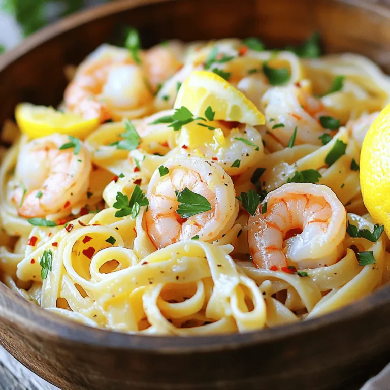 For this easy dish, you need fresh and simple ingredients. Here’s what you will need: - 8 oz linguine or spaghetti - 1 lb large shrimp, peeled and deveined - 4 cloves garlic, minced - 1/4 cup olive oil - 1 teaspoon red pepper flakes (adjust to taste) - 1/2 cup fresh parsley, chopped - 1 lemon, juiced and zested - Salt and pepper to taste - Grated Parmesan cheese (optional, for serving) These ingredients create a wonderful flavor. The shrimp brings a nice texture, while garlic adds depth. You can change this dish to fit your taste. Here are some ideas: - Use whole wheat pasta for a healthier option. - Swap shrimp for chicken or tofu for a different protein. - Add cherry tomatoes for a sweet burst of flavor. - Use basil instead of parsley for a different herb taste. - For a creamier sauce, add a splash of heavy cream or coconut milk. These options make the dish your own. Feel free to mix and match as you like! Toppings can elevate your meal. Here are some tasty suggestions: - Grated Parmesan cheese for richness. - Extra red pepper flakes for more heat. - Lemon wedges for a zesty kick. - A sprinkle of fresh parsley for color. These toppings add fun flavors and make your plate look great. Enjoy experimenting with these ideas! For the full recipe, check out the details above. First, fill a large pot with water. Add a good amount of salt. This helps flavor the pasta. Bring the water to a boil. Once it bubbles, add 8 oz of linguine or spaghetti. Cook it according to the instructions on the package until it is al dente. This means it should be firm, not soft. After cooking, save 1 cup of the pasta water. Drain the pasta and set it aside. Next, grab a large skillet and heat it over medium heat. Pour in 1/4 cup of olive oil. Once the oil is hot, add 4 minced garlic cloves and 1 teaspoon of red pepper flakes. Stir them for about 30 seconds. You want the garlic to smell good but not burn. Now, add 1 lb of peeled and deveined shrimp. Season them with salt and pepper. Cook the shrimp for 2-3 minutes. They should turn pink and opaque. Now, it’s time to mix everything together. Add the drained pasta to the skillet with the shrimp. Pour in the reserved pasta water, along with the juice and zest of 1 lemon. Toss everything well. You want the pasta to soak up all the garlic and oil flavor. Finally, take it off the heat and stir in 1/2 cup of chopped parsley. This adds a fresh taste. Adjust the seasoning if you need to. Enjoy your meal! For the complete recipe, check out the Full Recipe. To get the best taste, use fresh shrimp. Fresh shrimp has a sweet flavor that enhances the dish. Choose good-quality olive oil for a rich and smooth finish. Add the garlic to the oil just as it heats up. This way, the garlic releases its aroma without burning. Using fresh parsley adds a bright taste. A squeeze of lemon juice at the end brightens the whole dish. One common mistake is overcooking the shrimp. Cook them just until they turn pink and opaque. If you cook them too long, they can become rubbery. Another mistake is not saving pasta water. This water helps the sauce stick to the pasta. Finally, don’t forget to adjust the seasoning. Taste your dish before serving. You may need more salt or pepper. You will need a large pot for boiling pasta. A sturdy skillet is great for sautéing the shrimp. A cutting board and knife make chopping garlic and parsley easy. Use a measuring cup for the pasta water and lemon juice. A pasta fork or tongs helps to toss the pasta with the shrimp. If you want, a zester makes adding lemon zest simple. For the full recipe, check the section above. {{image_2}} You can boost your dish with vegetables. Try adding spinach, cherry tomatoes, or bell peppers. These veggies add color and flavor. They also give your meal more vitamins. Just sauté them with garlic before adding shrimp. This simple step makes the dish healthier and more filling. If you want to change the protein, use chicken or scallops. Both cook fast and taste great. Cut chicken into small pieces to match shrimp's cooking time. If you prefer a seafood twist, try clams or mussels. They add a nice briny flavor that works well with garlic. You can switch up the flavors too! Add fresh basil or oregano for a different taste. For a spicy kick, try adding more red pepper flakes or a splash of hot sauce. You can also use different oils, like avocado or sesame. Each choice will change the dish's character, making it fun to experiment. For more ideas, check out the Full Recipe. After you enjoy your Quick Garlic Shrimp Pasta, store any leftovers in an airtight container. Let the pasta cool down before sealing it. This helps keep the pasta fresh. You can store it in the fridge for up to three days. If you want to keep it longer, consider freezing it. To reheat your garlic shrimp pasta, use the stovetop for the best taste. Place the pasta in a skillet over medium heat. Add a splash of water or olive oil to keep it moist. Stir gently until the pasta is warm. This method helps maintain the flavors and texture. You can also use a microwave. Just heat it in short bursts, stirring in between. If you want to freeze your garlic shrimp pasta, do it right after cooking. Place it in a freezer-safe container. Make sure to remove as much air as possible. You can freeze it for up to three months. When ready to eat, thaw it overnight in the fridge. After thawing, reheat it on the stovetop for the best results. This keeps your meal tasty and fresh. For the full recipe, check out the main section. Yes, you can use frozen shrimp. Just make sure to thaw them first. Place the shrimp in a bowl of cold water for about 15 minutes. This helps them defrost quickly. After thawing, pat them dry with a paper towel. This step keeps your dish from getting watery. To make it gluten-free, swap out the pasta. Use gluten-free pasta made from rice or quinoa. Cook it just like regular pasta. Check the package for cooking times. This way, you still enjoy the great taste of garlic shrimp pasta without gluten. If you need a substitute for olive oil, try avocado oil or coconut oil. Both options work well in this dish. Avocado oil has a mild flavor, making it a good choice. Coconut oil adds a slight sweetness. Choose what fits your taste best. For the full recipe, refer back to the earlier section. This article covered the key ingredients and steps for making quick garlic shrimp pasta. We explored essential ingredients, cooking tips, and variations to keep it exciting. Remember, you have options for protein and veggies, making this dish versatile. Proper storage helps maintain freshness, ensuring leftovers taste great. With these tips, you can enjoy a delicious meal that impresses friends and family. Feel free to experiment and make it your own! Enjoy creating this tasty dish over and over.