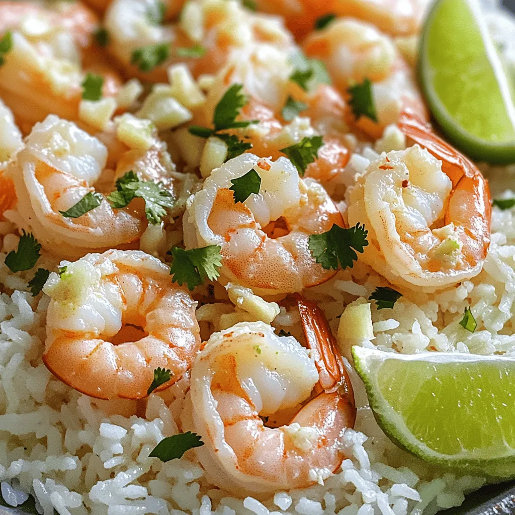 For this garlic shrimp and rice dish, you will need the following ingredients: - 1 lb shrimp (peeled and deveined) - 1 cup jasmine rice - 1 1/2 cups coconut milk - 4 cloves garlic (minced) - 1 tablespoon olive oil - 1 tablespoon butter - 1/2 teaspoon red pepper flakes - Salt and pepper to taste - Fresh cilantro (for garnish) - Lime wedges (for serving) These simple items work together to create a tasty meal. Each ingredient adds its own unique flavor. If you don't have all the exact ingredients, don't worry. You can swap some out for what you have. - Shrimp: Use chicken or tofu for a different protein. - Jasmine rice: Any white rice works, but jasmine gives a nice scent. - Coconut milk: You can use chicken broth if you want a lighter dish. - Garlic: Garlic powder can be a quick substitute, but fresh is best. - Red pepper flakes: If you like less heat, just skip these or use paprika. These substitutions keep the dish fun and fresh. To make this dish, you will need a few key tools: - Medium saucepan for cooking the rice. - Large skillet for cooking the shrimp. - Wooden spoon for stirring. - Measuring cups and spoons for accuracy. - Knife and cutting board for chopping garlic and garnishes. Using the right tools makes cooking easier. With these items, you will create a delicious meal without a hassle. For the full recipe and detailed instructions, check out the Full Recipe. First, rinse the jasmine rice in cold water. Keep rinsing until the water runs clear. This helps remove extra starch, which makes the rice less sticky. After rinsing, drain the rice well. Next, combine the rinsed rice and coconut milk in a medium saucepan. Bring this mixture to a boil over medium heat. When it starts boiling, reduce the heat to low. Cover the pot and let it simmer for about 15-18 minutes. The rice should be tender and the coconut milk fully absorbed. While the rice cooks, heat olive oil and butter in a large skillet over medium-high heat. Add minced garlic and red pepper flakes to the skillet. Sauté for about 1 minute until the garlic smells great. Be careful not to let it burn! Next, add the peeled and deveined shrimp to the skillet. Cook the shrimp for 3-4 minutes. They should turn pink and look opaque. Season them with salt and pepper to taste. When done, remove the skillet from heat and set it aside. Once the rice is ready, fluff it with a fork. Divide the coconut rice among your serving plates. Then, top the rice with the garlic shrimp. Spoon any extra sauce from the skillet over the shrimp. To finish, garnish your dish with fresh cilantro and serve with lime wedges on the side. Enjoy your Garlic Shrimp and Rice! For full details, check out the Full Recipe. To cook rice well, rinse it first. Rinsing removes extra starch. Use cold water until it runs clear. For this recipe, combine 1 cup of jasmine rice with 1 ½ cups of coconut milk. Bring it to a boil, then lower the heat. Cover and let it simmer for 15-18 minutes. Check if the rice is tender and the milk is absorbed. Fluff the rice with a fork before serving. To boost the flavor of garlic shrimp, start with fresh garlic. Mince 4 cloves and sauté them in olive oil and butter. Add ½ teaspoon of red pepper flakes for spice. Cook the shrimp until they turn pink, about 3-4 minutes. Season with salt and pepper. For a twist, try adding lime juice or zest. This will add brightness to the dish. Presentation matters! Serve the coconut rice in a bowl or on a plate. Top it with the garlic shrimp. Spoon any extra sauce over the shrimp for flavor. Add a sprinkle of fresh cilantro for color. Serve lime wedges on the side for a fresh burst. This makes the dish look inviting and delicious. Enjoy your meal! {{image_2}} To add heat, use more red pepper flakes. You can also add chopped jalapeños for a fresh kick. This gives the dish a nice balance of spice and flavor. Just remember, start with a little and taste as you go. You can always add more heat later! If you want to change the rice, try using brown rice or quinoa. Both add different textures and flavors. Brown rice is chewier and has a nutty taste. Quinoa is light and fluffy. Just adjust the cooking time based on what you choose. Each option gives a new twist to the recipe. Adding veggies can make this dish more colorful and healthy. Try bell peppers, snap peas, or spinach. You can sauté them with the garlic for extra flavor. Adding vegetables not only boosts nutrition but also makes the meal more filling. This way, you get a hearty dish that everyone will love. To keep your garlic shrimp and rice tasty, store leftovers in an airtight container. Make sure it cools down first. If you leave it out too long, bacteria can grow. Ideally, eat the leftovers within 2-3 days for the best flavor and safety. When you're ready to enjoy it again, reheat the garlic shrimp and rice on the stove. Use medium heat, adding a splash of water to keep it moist. Stir often until it's warm. You can also use a microwave. Heat it in short bursts, stirring in between. This helps avoid hot spots. Freezing is a great option if you want to save some for later. Place the garlic shrimp and rice in a freezer-safe container. Make sure to leave some space for expansion. It can last up to 2 months in the freezer. To enjoy it, thaw it overnight in the fridge. Then, reheat as mentioned above. This way, you keep the flavors fresh! For this dish, fresh or frozen shrimp works well. I prefer medium or large shrimp. They cook evenly and stay juicy. If using frozen shrimp, thaw them first. This ensures they cook properly and taste great. You can prepare the coconut rice ahead. Cook it and store it in the fridge. When ready to eat, just reheat it. Cook the shrimp fresh for the best flavor. If you cook the shrimp early, they may lose some texture. To make it spicier, add more red pepper flakes. You can also use fresh chopped chili. For a milder dish, reduce the amount of red pepper flakes. Taste as you go to find your perfect spice level. Follow the Full Recipe for step-by-step instructions. Start by rinsing jasmine rice. Then, cook it with coconut milk. While the rice cooks, sauté garlic in olive oil. Add shrimp and season them. Finally, serve it all together for a tasty meal. This blog covered how to make garlic shrimp and rice. We explored ingredients, step-by-step instructions, and helpful tips. You learned easy ways to swap ingredients and add flavor. We discussed variations for spice and nutrition, plus storage and reheating tips. Great meals don't have to be hard. With these steps, you can impress your family and friends. Enjoy every bite, and don’t hesitate to experiment. Your kitchen is a place for fun and creativity.