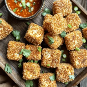 To make crispy air fryer tofu nuggets, you need: - 14 oz firm tofu, pressed and cubed - 1 cup breadcrumbs (panko for extra crunch) - 1/4 cup cornstarch - 1 tablespoon soy sauce - 1 tablespoon nutritional yeast (optional) - 1 teaspoon garlic powder - 1 teaspoon onion powder - 1 teaspoon dried oregano - Salt and pepper to taste - Cooking spray If you can’t find firm tofu, you can use extra-firm tofu for a firmer bite. For gluten-free options, swap regular breadcrumbs for gluten-free panko. You can also skip the nutritional yeast if you don’t have it; the nuggets will still taste great. If you want a spicy kick, add cayenne pepper to the breadcrumb mix. Each serving offers a healthy balance of protein and fiber. This recipe serves four and includes: - Calories: Approximately 160 - Protein: 10g - Carbohydrates: 20g - Fat: 6g - Fiber: 2g - Sodium: Varies based on soy sauce and salt added These crispy air fryer tofu nuggets are not just tasty; they're also nutritious. Enjoy them as a snack or a meal. For the full recipe, check the recipe section above. Start by pressing the tofu. This helps remove excess water. Cut the firm tofu into bite-sized cubes. Next, grab a medium bowl and toss the tofu cubes with soy sauce. Make sure each piece is coated. In another bowl, mix the breadcrumbs, cornstarch, nutritional yeast, garlic powder, onion powder, oregano, salt, and pepper. This mix adds great flavor and crunch. Roll each tofu cube in the breadcrumb mix until fully coated. Preheat your air fryer to 400°F (200°C). This step is key for crispy nuggets. Place the coated tofu nuggets in a single layer in the air fryer basket. Avoid overcrowding; it leads to uneven cooking. Lightly spray the nuggets with cooking spray. This helps them crisp up nicely while cooking. Air fry the nuggets for 12 to 15 minutes. Shake the basket halfway through for even cooking. Keep an eye on them to avoid burning. The nuggets should be golden brown and crispy when done. Let them cool slightly before serving. This lets the flavors settle and makes them easier to eat. Enjoy with your favorite dipping sauce for an extra kick! For the full recipe, check out the earlier section. Tofu often holds water, which makes it soggy. To fix this, press the tofu. Start by wrapping the tofu in a clean kitchen towel. Place a flat plate on top and add weight, like a can. Let it sit for at least 15-30 minutes. This step helps the tofu absorb flavors better and become crispier. Air fryers need space for air to flow. Place the tofu nuggets in a single layer. Avoid stacking them on top of each other. Shake the basket halfway through cooking. This step helps all sides get that nice golden color. If your air fryer is small, cook in batches for the best results. Dipping sauces make your crispy tofu nuggets even better. Try sweet chili sauce for a sweet kick. Sriracha mayo adds a spicy twist. You can also mix soy sauce with a dash of rice vinegar for a zesty dip. Pair your nuggets with any sauce that excites your taste buds. For a fun touch, garnish with fresh cilantro or green onions! {{image_2}} You can change the flavor of your tofu nuggets easily. Try adding spices like paprika or cumin for a smoky taste. If you want some heat, add cayenne pepper or chili powder. You can also mix in some Italian herbs, like basil or thyme, for a fresh flavor. This lets you create a new dish each time! If you need a gluten-free option, use gluten-free breadcrumbs. Many stores sell these now. You can also grind gluten-free crackers into crumbs. For the cornstarch, make sure it is labeled gluten-free. This way, you can enjoy these tasty nuggets without worry. You can boost your nuggets by adding veggies or other proteins. Try mixing in finely chopped spinach or carrots to the breadcrumb mix. You could also add cooked quinoa or chickpeas for extra protein. This makes your meal more hearty and colorful. The Full Recipe allows for these fun changes too! To store your crispy air fryer tofu nuggets, let them cool first. Place them in an airtight container. This keeps them fresh for longer. You can also use a zip-top bag. Just make sure to remove as much air as possible. If you want to keep them extra crispy, use a paper towel inside the container. This absorbs moisture and helps maintain their crunch. To reheat your tofu nuggets, use the air fryer again. Set it to 375°F (190°C). Heat them for about 5-7 minutes. This brings back their crispiness. You can also use a regular oven. Preheat it to 350°F (175°C) and bake for about 10 minutes. If you prefer a microwave, use it, but they may lose some crunch. You can store leftovers in the fridge for up to 3 days. For longer storage, freeze the tofu nuggets. They can last up to 3 months in the freezer. Just remember to separate them with parchment paper. This prevents them from sticking together. When you're ready to eat, thaw in the fridge overnight before reheating. Enjoy your crispy air fryer tofu nuggets again! To make crispy tofu nuggets, start with firm tofu. Press the tofu to remove extra water. Cut it into cubes. Toss the cubes in soy sauce. In a separate bowl, mix breadcrumbs, cornstarch, and spices. Roll each tofu cube in the breadcrumb mix. Place the nuggets in the air fryer basket. Make sure they are in a single layer. Spray them lightly with cooking spray. Air fry at 400°F for 12-15 minutes. Shake the basket halfway to help them cook evenly. When golden and crispy, they are ready to eat! Yes, you can use extra-firm tofu. Extra-firm tofu holds its shape very well. It also has less water than softer types. This makes it a great choice for crispy nuggets. Just remember to press it too. Removing moisture helps the nuggets get crunchy. The best oils for air frying are oils with high smoke points. Some great options include canola oil, avocado oil, or grapeseed oil. These oils help achieve that golden brown color and crispy texture. You can also use a light spray of cooking oil for convenience. It keeps the nuggets low in fat while still getting crispy. Tofu nuggets can last up to four days in the fridge. Store them in an airtight container to keep them fresh. Make sure they cool completely before sealing. This helps avoid sogginess from moisture. Yes, you can freeze crispy tofu nuggets. Place them in a single layer on a baking sheet first. Freeze until solid, then transfer to a freezer bag. They can last for about three months in the freezer. When ready to eat, bake them from frozen or reheat in the air fryer for that fresh crunch. Many dipping sauces work great with tofu nuggets. You can try sweet chili sauce for a kick. Sriracha mayo adds creaminess with heat. Also, think about soy sauce or barbecue sauce. Each option brings out different flavors in the nuggets. The nuggets are done when they are golden brown and crispy. You can check by looking at their color. You can also insert a fork into a nugget. It should feel firm and not mushy. If you like them extra crispy, air fry for a few more minutes. For the full recipe, check out the details above! In this post, we covered everything you need for crispy tofu nuggets. We discussed ingredients, tips for preparation, and air fryer settings. I offered tricks for pressing tofu and making it cook evenly. You learned about flavor variations and storage methods. In closing, enjoy experimenting with your tofu and air fryer skills. You’ll make tasty meals that everyone will love!