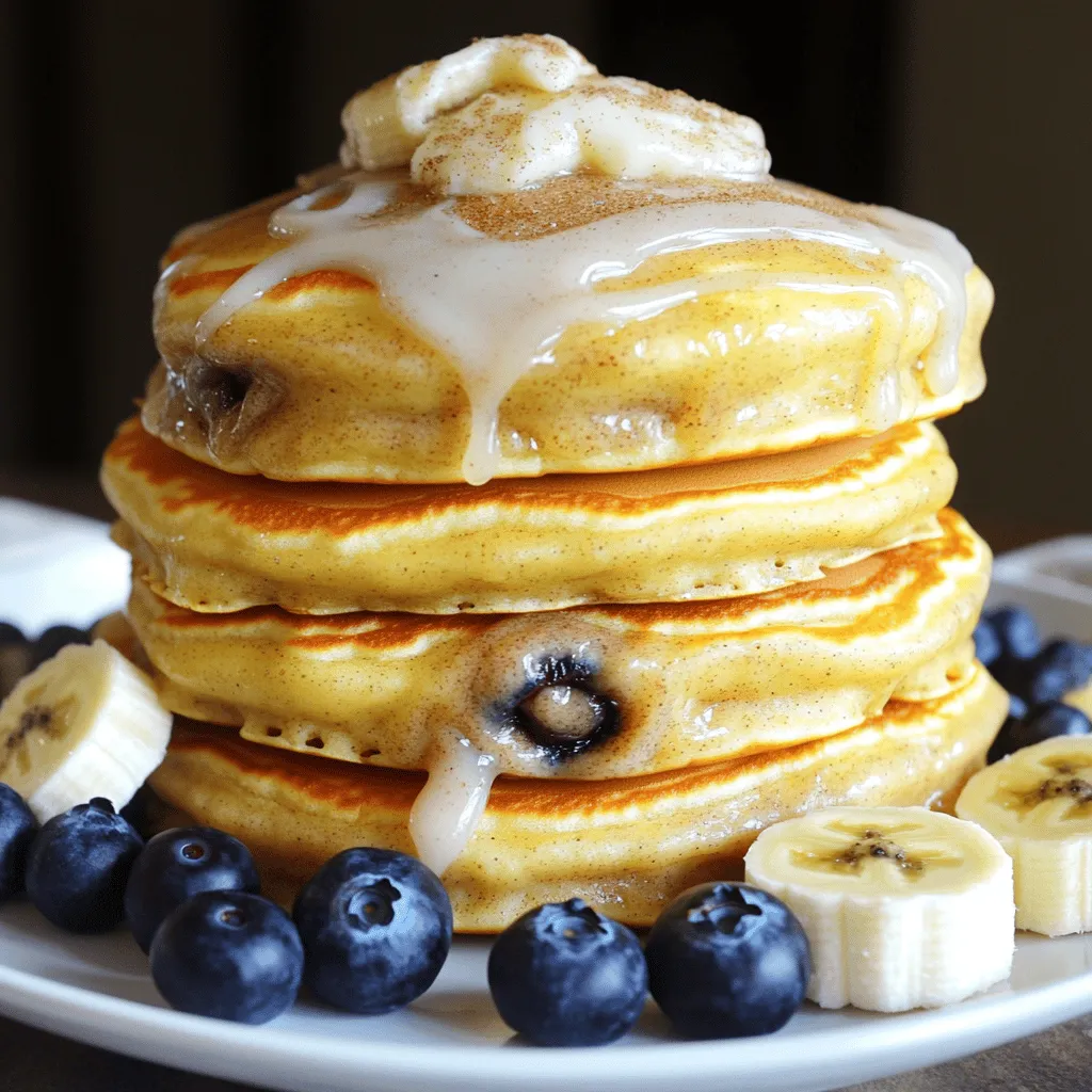 To make these delicious cinnamon roll pancakes, you'll need the following ingredients: - 1 cup all-purpose flour - 2 tablespoons sugar - 2 teaspoons baking powder - ½ teaspoon baking soda - ¼ teaspoon salt - 1 cup buttermilk - 1 large egg - 2 tablespoons melted butter - 2 teaspoons vanilla extract - 1 tablespoon ground cinnamon - 3 tablespoons brown sugar - 1 cup powdered sugar (for icing) - 3 tablespoons cream cheese, softened - 2-3 tablespoons milk (for icing) These simple ingredients combine to create a sweet and warm breakfast. The buttermilk adds a nice tang, while the cinnamon and brown sugar provide that classic roll flavor. The cream cheese icing brings it all together, making each bite a delight. Enjoy gathering these items before you start cooking. They are easy to find at any grocery store. Start by whisking together your dry ingredients. In a mixing bowl, combine: - 1 cup all-purpose flour - 2 tablespoons sugar - 2 teaspoons baking powder - ½ teaspoon baking soda - ¼ teaspoon salt Mix them well until they blend smoothly. Next, create the cinnamon filling mixture. In a small bowl, combine: - 1 tablespoon ground cinnamon - 3 tablespoons brown sugar Stir them together until they are evenly mixed. Now, mix together your wet ingredients. In a separate bowl, add: - 1 cup buttermilk - 1 large egg - 2 tablespoons melted butter - 2 teaspoons vanilla extract Whisk these together until smooth and creamy. Gradually blend the wet and dry ingredients. Pour the wet mixture into the dry mix. Stir gently until just combined. Avoid overmixing; lumps are okay! Next, it’s time to cook your pancakes on the skillet. Heat a non-stick skillet over medium heat. Pour about ¼ cup of pancake batter onto the skillet for each pancake. While the first side cooks, sprinkle about a teaspoon of the cinnamon filling mixture onto the pancake. Cook for 1-2 minutes until bubbles form on the surface. Then, flip the pancake and cook for another 1-2 minutes until golden brown. Repeat this process with the remaining batter and filling. Adjust the heat as needed to avoid burning. Now, let’s make the icing. In a small bowl, mix together: - 1 cup powdered sugar - 3 tablespoons cream cheese, softened - 2-3 tablespoons milk Adjust the milk until you reach your desired icing consistency. Once your pancakes are done, stack them high on a plate. Drizzle or spread the icing on top while they are still warm. Enjoy your delightful cinnamon roll pancakes! For the full recipe, refer to the earlier section. - Avoiding overmixing the batter: When you mix your batter, stop as soon as you see no dry flour. Some lumps are okay. Overmixing makes your pancakes tough. You want them fluffy and light. - Adjusting heat for even cooking: Start with medium heat. If your pancakes brown too fast, lower the heat slightly. If they take too long, increase the heat a bit. You want a nice golden color. - Stacking and serving ideas: Serve your pancakes stacked high on a plate. The height looks great and adds fun. Drizzle the cream cheese icing on top while they are warm. - Optional toppings and garnishes: Add fresh berries or sliced bananas to brighten the plate. A sprinkle of extra cinnamon adds a nice touch. You can also add chopped nuts for some crunch. These tips will help you create perfect cinnamon roll pancakes every time! For the complete process, check the Full Recipe. {{image_2}} You can make cinnamon roll pancakes even more fun! Here are some ideas to try: - Adding chocolate chips or fruit: Toss in chocolate chips for a sweet twist. Fresh fruit like blueberries or bananas adds a nice touch too. You can mix these into the batter or sprinkle them on top. - Adjusting the spice level: If you love spice, add more cinnamon or a pinch of nutmeg. For a kick, try a dash of cayenne pepper. It gives a unique flavor that surprises your taste buds! Making pancakes fit your diet is easy. Here’s how: - Gluten-free alternatives: Use a gluten-free flour blend instead of all-purpose flour. You can find many great mixes in stores. Just make sure they have xanthan gum for proper texture. - Dairy-free options: Swap buttermilk with almond milk or coconut milk. Use a dairy-free butter for a creamy taste. This way, everyone can enjoy these tasty pancakes! For the full recipe, check out the link provided. After making your cinnamon roll pancakes, you may have some left. Here’s how to store them: - Refrigeration tips: Place the pancakes in an airtight container. Keep them in the fridge for up to three days. To keep them fresh, separate layers with parchment paper. This prevents sticking. - Freezing instructions: If you want to save pancakes for later, freeze them. Let the pancakes cool completely. Then, stack them with parchment paper in between. Wrap the stack tightly in plastic wrap and place it in a freezer-safe bag. They can last for up to two months in the freezer. When you are ready to enjoy your leftover pancakes, here’s how to reheat them: - Best methods to reheat pancakes: The microwave is quick. Place a pancake on a plate and cover it with a damp paper towel. Heat for about 20-30 seconds. For a crispy finish, use a skillet. Heat the skillet on low and place pancakes for about one minute on each side. This method keeps them soft and warm. Enjoy your delightful treat! For the full recipe, check the section above. Yes, you can make pancake batter ahead of time. Store the batter in a sealed container in the fridge for up to 24 hours. When you are ready to cook, stir the batter gently. It may thicken, so you can add a splash of milk to loosen it up. This way, you save time in the morning. If you don’t have buttermilk, you can make a quick substitute. Mix 1 cup of milk with 1 tablespoon of vinegar or lemon juice. Let it sit for about 5 minutes, and it will thicken. You can also use yogurt or sour cream, thinned with a bit of water or milk. These alternatives will still give your pancakes that nice, tangy flavor. If your pancakes are too dark or dry, don’t worry! You can salvage them. Spread a little butter on top to add moisture. You can also serve them with syrup or fresh fruit to help with the dryness. If they are too thick, try to adjust your cooking heat next time. Cook them longer on a lower heat for a perfect golden brown. In this blog post, we covered how to make delicious pancakes from scratch. We explored the key ingredients, detailed each step, and shared helpful tips. You learned about variations to make unique pancakes, how to store leftovers, and answered common questions. Now, you’re ready to whip up a tasty stack. With the right ingredients and techniques, you can make pancakes that impress. Enjoy every bite and feel proud of your homemade treat!