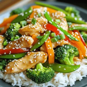 - 1 lb boneless, skinless chicken breast, thinly sliced - 2 tablespoons sesame oil - 1 tablespoon fresh ginger, minced - 3 cloves garlic, minced For the chicken, I recommend using fresh, boneless, skinless breasts. They cook quickly and stay juicy. The sesame oil adds a rich flavor. Ginger and garlic bring warmth and depth to the dish. - 1 bell pepper (red or yellow), sliced - 1 cup broccoli florets - 1 cup snap peas - 1 carrot, julienned - 3 green onions, chopped (white and green parts separated) Choose bright veggies for color and crunch. The bell pepper adds sweetness. Broccoli and snap peas provide a nice snap. Carrots bring a bit of earthiness, while green onions add freshness. - 1/4 cup soy sauce (low-sodium) - 1 tablespoon honey - 1 tablespoon rice vinegar - 1 tablespoon cornstarch mixed with 2 tablespoons water (slurry) - Sesame seeds for garnish Low-sodium soy sauce keeps the dish balanced. Honey gives a sweet touch, while rice vinegar adds zing. The cornstarch slurry thickens the sauce, making it perfect for coating the chicken and veggies. Don’t forget the sesame seeds for a nice crunch at the end. For the full recipe, check out the details above. To make sesame ginger chicken stir-fry, start with the prep. Gather all your ingredients. This keeps everything organized and makes cooking easier. 1. Heat 1 tablespoon of sesame oil in a large skillet or wok over medium-high heat. 2. Add the sliced chicken. Sprinkle some salt and pepper on top. Stir-fry for about 5-7 minutes. Cook until the chicken is fully cooked and golden brown. Remove the chicken from the skillet and set it aside. 3. In the same skillet, add another tablespoon of sesame oil. Add the minced ginger and garlic. Sauté for about 30 seconds until you smell that great aroma. 4. Toss in the bell pepper, broccoli, snap peas, and carrot. Stir-fry these veggies for about 4-5 minutes. You want them tender-crisp. 5. Put the cooked chicken back into the skillet. In a small bowl, mix the soy sauce, honey, and rice vinegar. Pour this mixture over the chicken and veggies. 6. Stir everything together. Let it simmer for a moment. 7. Gradually add the cornstarch slurry. Stir constantly until the sauce thickens. This takes about 1-2 minutes. 8. Take it off the heat. Add the chopped green parts of the green onions. 9. Plate your stir-fry and sprinkle sesame seeds on top. To make the best stir-fry, remember these tips: - Always use high heat. This helps to sear the chicken and veggies quickly. - Cut your ingredients into similar sizes. This ensures even cooking. - Don’t overcrowd the pan. Cook in batches if needed. This keeps things hot and crisp. - Prep all your ingredients before cooking. This makes the process smooth and quick. For a colorful presentation, serve the stir-fry over steamed jasmine rice. Arrange the chicken and veggies around the rice. This creates a beautiful and inviting dish. You can also serve it with chopsticks for a fun touch. For a twist, add some sliced avocado or a sprinkle of chopped nuts on top. Enjoy your meal! For the full recipe, check out the details above. When making sesame ginger chicken stir-fry, avoid overcooking the chicken. It should be juicy, not dry. Also, don’t skip the cornstarch slurry. This step thickens the sauce and gives it a nice shine. Another mistake is adding too many vegetables at once. Cook them in batches for even heat and crispness. A large skillet or wok is key for stir-frying. It gives enough space for the chicken and veggies to cook without crowding. You’ll also need a sharp knife to slice the chicken and vegetables easily. A spatula helps in stirring and flipping everything well. Don’t forget a mixing bowl for combining sauces! To boost flavor, marinate the chicken in soy sauce, ginger, and garlic for 30 minutes before cooking. This adds depth to the dish. Fresh herbs like cilantro or Thai basil can also add a nice touch. For a spicy kick, add red pepper flakes or fresh chili. Lastly, sprinkle sesame seeds on top for crunch and visual appeal. For the full recipe, check out the Sesame Ginger Chicken Stir-Fry. {{image_2}} If you want a change, try using beef, shrimp, or tofu. Each option gives a new taste. Beef will add a rich flavor. Shrimp cooks quickly and is light. Tofu is great for a plant-based meal. Just slice it into cubes and sauté until golden. This keeps the dish fun and fresh. You can mix up the veggies based on what you like. Snow peas, zucchini, or bell peppers work well. Try adding mushrooms or bok choy for a twist. Each veggie brings its unique flavor and texture. Use what is in season for the best taste. Aim for colorful plates; they look better and taste great! While soy sauce is key, you can switch it up. Try teriyaki sauce for a sweeter kick. Hoisin sauce adds a nice depth, too. You could even use a bit of chili paste for heat. Don’t forget to adjust the amount of honey if you add a sweeter sauce. Be creative! There’s no wrong way to make it your own. For the full recipe, check out the detailed steps above! After enjoying your sesame ginger chicken stir-fry, let the leftovers cool. Place them in an airtight container. This keeps the food fresh and tasty. Store it in the fridge for up to three days. Label your container with the date. This way, you know when to eat it. When it’s time to eat your leftovers, take them out of the fridge. You can reheat them on the stove or in the microwave. For the stove, put the stir-fry in a skillet over medium heat. Stir often for even heating. If using the microwave, cover the bowl with a microwave-safe lid. Heat for 1-2 minutes, then check if it's hot enough. If not, heat for another minute. Want to save some for later? You can freeze sesame ginger chicken stir-fry. Use a freezer-safe container or a heavy-duty freezer bag. Remove as much air as you can before sealing. This helps prevent freezer burn. Label the bag with the date. You can freeze it for up to three months. To enjoy later, thaw it in the fridge overnight before reheating. For the best taste, eat it within a month. You can serve sesame ginger chicken stir-fry with steamed jasmine rice or quinoa. The rice soaks up the sauce well. You can also pair it with noodles for a heartier meal. Add a side of spring rolls or a simple cucumber salad for extra crunch. Yes, you can use frozen vegetables. They save time and are often just as nutritious. Just remember to cook them a bit longer. Make sure to thaw them first to avoid excess water in the stir-fry. To make your stir-fry spicier, add red pepper flakes or sliced jalapeños. You can also use spicy sauce like sriracha. Start with a small amount, then taste before adding more heat. This recipe can be gluten-free. Use gluten-free soy sauce or tamari instead of regular soy sauce. Check all other sauces and ingredients to ensure they are gluten-free too. For meal prep, make a larger batch of sesame ginger chicken stir-fry. Store it in airtight containers. This dish keeps well in the fridge for up to four days. Reheat it in the microwave or on the stove. You can also pack it with rice or noodles for easy lunches. Check out the Full Recipe for more details! This blog post covered how to make a tasty sesame ginger chicken stir-fry. We discussed ingredients, the cooking process, and tips for the best results. You learned common mistakes to avoid, smart tools to use, and ways to store leftovers. We also explored variations and answered your pressing questions. Now, you can impress your family and friends with a delicious stir-fry. Enjoy the flavors and make it your own!