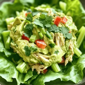 - 2 cups cooked chicken, shredded (grilled or rotisserie) - 1 ripe avocado, mashed - 1/4 cup Greek yogurt - 1 tablespoon Dijon mustard - 1 tablespoon lime juice - 1/4 cup red bell pepper, finely diced - 1/4 cup celery, finely chopped - 1/4 cup red onion, finely chopped - Salt and pepper to taste - Fresh cilantro for garnish (optional) - Lettuce leaves for serving For this creamy avocado chicken salad, you need fresh and simple ingredients. Start with cooked chicken. You can use grilled or rotisserie chicken for a tasty flavor. Shred the chicken into bite-sized pieces. Next, grab a ripe avocado. Mash it well until it’s smooth. This gives the salad its creamy base. Then, you will add Greek yogurt. It adds a nice tang and creaminess too. Now, for the extra flavor, include Dijon mustard and lime juice. The mustard gives it a kick, while lime juice adds brightness. Chop up some red bell pepper, celery, and red onion for crunch and color. Finally, season your salad with salt and pepper. You can add fresh cilantro if you like a hint of herb. Serve it on crisp lettuce leaves for a healthy touch. You can find the full recipe for the creamy avocado chicken salad to make this dish at home. - Step 1: Prepare the dressing with avocado Start by taking a ripe avocado. Cut it in half, remove the pit, and scoop the flesh into a bowl. Mash it until it’s smooth and creamy. Add Greek yogurt, Dijon mustard, and lime juice. Mix these ingredients well to create a tasty dressing. - Step 2: Combine dry ingredients Next, chop the red bell pepper, celery, and red onion. Make sure the pieces are small for better mixing. Add these chopped veggies to a separate bowl. - Step 3: Fold in shredded chicken Now, it's time to add the star of the show: the chicken! Take your cooked chicken and shred it into bite-sized pieces. Gently fold the chicken into the avocado dressing and veggies. Be careful not to mash the avocado too much. - Step 4: Season to taste After mixing, taste your salad. Add salt and pepper as needed. Adjust it until the flavors pop just right for you. - Step 5: Chill before serving Place the bowl in the fridge. Let the chicken salad chill for at least 30 minutes. This helps all the flavors blend together nicely. - Step 6: Garnish and serve options When you’re ready to eat, take the salad out of the fridge. Serve it on a bed of fresh lettuce leaves. If you want, you can also add fresh cilantro on top for a pop of color and flavor. Enjoy your creamy avocado chicken salad! For the complete recipe, check out the Full Recipe. How to choose ripe avocados: Look for avocados that feel slightly soft when you press them gently. The skin should be dark green or almost black. Avoid hard avocados; they are not ripe yet. If the stem is still attached, check the color underneath. If it is green, the avocado is ripe. If it is brown, it may be overripe. Ripening avocados at home: If you have hard avocados, place them in a paper bag with an apple or banana. This speeds up the ripening process. Check daily until they feel soft. Once ripe, store them in the fridge to slow down the ripening. Texture control: To keep the salad creamy yet chunky, mix gently. After adding the chicken and veggies, fold them in softly. This way, you keep some pieces whole. A little texture adds to the salad's appeal. Adjusting seasonings for personal preference: Taste the salad as you mix in salt and pepper. Everyone has different tastes. You may like it saltier or with more lime juice. Adjust to your liking. This will make the salad more enjoyable. Best side dishes to pair: This salad pairs well with whole grain bread, pita chips, or fresh vegetable sticks. You can also serve it with a light soup. These sides add great balance and flavor. Creative serving ideas: Serve the salad on a bed of lettuce or in a wrap. You can also use it as a filling for tacos. Another fun idea is to scoop it into avocado halves for a pretty dish. These ideas make your meal more exciting and fun. For the complete recipe, check out the Full Recipe section. {{image_2}} You can change the protein in this salad. Try turkey instead of chicken. It gives a nice twist. If you want a plant-based option, go for tofu. Just press it and crumble it before mixing. For those who want a dairy-free option, skip the Greek yogurt. Use more mashed avocado instead. It keeps the salad creamy and rich without dairy. Want to spice things up? Add some chopped jalapeños. They give a nice kick. You can also sprinkle in spices like cumin or paprika for extra flavor. Adding more veggies is a great idea too. Corn or peas blend well with the salad. They add a sweet crunch that makes each bite fun. If you follow a low-carb diet, swap the yogurt with an extra avocado. You can also skip the red onion for fewer carbs. For a gluten-free option, this salad works great. All the ingredients are naturally gluten-free. Just ensure any added ingredients are also gluten-free. To keep your creamy avocado chicken salad fresh, store it in the fridge. Use airtight containers to prevent air from spoiling your dish. Glass containers work great because they don’t stain and help you see what's inside. If you plan to eat it later, try to only store what you need, so it stays fresh for longer. In the fridge, this chicken salad lasts about three days. After that, the avocado may brown and affect the taste. You can freeze it, but the texture might change. If you freeze it, use a freezer-safe container and eat it within a month. When you thaw it, stir it well to restore some creaminess. You can enjoy chicken salad cold, right from the fridge. If you prefer it warm, gently heat it in a pan on low. Stir it often to avoid drying it out. Just remember, reheating may change the texture of the salad. Enjoy it as is for the best taste and feel! For the full recipe, refer to the Full Recipe section. Can I use canned chicken for this recipe? Yes, you can use canned chicken. Just drain and shred it. Canned chicken saves time. However, fresh chicken often has better flavor. If you choose canned, pick a brand with no added salt. How can I make this recipe vegan? To make this salad vegan, swap the chicken for chickpeas or tofu. Use a vegan yogurt instead of Greek yogurt. You can also add nuts for added crunch and protein. Caloric details per serving Each serving has about 300 calories. This depends on the chicken and yogurt you use. You can also lower calories by using less yogurt. Health benefits of ingredients - Avocado: Rich in healthy fats and fiber. - Chicken: A great source of lean protein. - Greek yogurt: Packed with probiotics and calcium. - Veggies: Full of vitamins and minerals, boosting your health. Can I prepare it the night before? Yes, you can prepare this salad the night before. Just store it in an airtight container. The flavors taste great after chilling. Best practices for meal prep with this salad To meal prep, divide the salad into single servings. Use containers that seal well. This keeps the salad fresh and makes it easy to grab on busy days. Enjoy your creamy avocado chicken salad whenever you want! For the full recipe, check the earlier section. This chicken salad recipe combines tasty ingredients and easy steps. You learned how to mix chicken, avocado, and Greek yogurt into a fresh dish. You also saw tips for choosing ripe avocados and adjusting flavors. Don’t forget the storage tips to keep your salad fresh. Experiment with variations to suit your taste or dietary needs. Enjoy making and sharing this salad with family and friends. It’s a simple way to eat well while having fun in the kitchen.