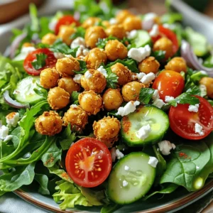 - Chickpeas and seasoning - 1 can (15 oz) chickpeas, drained and rinsed - 2 tablespoons olive oil - 1 teaspoon smoked paprika - 1/2 teaspoon garlic powder - 1/2 teaspoon cumin - Salt and pepper to taste Chickpeas are the star of this dish. They are high in protein and fiber. Their nutty flavor pairs well with spices. I love using smoked paprika for a warm taste. The garlic powder adds depth, while cumin brings a nice earthiness. You can adjust the salt and pepper to your liking. - Fresh vegetable ingredients - 4 cups mixed greens (spinach, arugula, and lettuce) - 1 cup cherry tomatoes, halved - 1/2 cucumber, diced - 1/4 red onion, thinly sliced Fresh vegetables add crunch and color. Mixed greens provide a lovely base. Cherry tomatoes burst with flavor and sweetness. Diced cucumber gives a refreshing bite. Red onion offers a sharp contrast. Feel free to mix and match your favorite greens. - Optional toppings and dressing ingredients - 1/4 cup feta cheese, crumbled (optional) - 2 tablespoons tahini - 1 tablespoon lemon juice - Fresh parsley for garnish Feta cheese adds creaminess and saltiness. If you want to keep it vegan, skip the feta. The tahini dressing is rich and nutty. A little lemon juice brightens the flavors. Fresh parsley gives a pop of green and freshness. You can use other herbs too, like basil or cilantro. For the full recipe, check the complete list above. 1. Start by preheating your oven to 400°F (200°C). Line a baking sheet with parchment paper. This helps the chickpeas crisp up nicely. 2. In a medium bowl, take your drained chickpeas. Add 2 tablespoons of olive oil, 1 teaspoon of smoked paprika, 1/2 teaspoon of garlic powder, 1/2 teaspoon of cumin, and a pinch of salt and pepper. Toss everything well until the chickpeas are coated. 3. In a large bowl, mix the salad components. Combine 4 cups of mixed greens, 1 cup of halved cherry tomatoes, 1/2 diced cucumber, and 1/4 sliced red onion. This mix adds crunch and freshness. 1. Spread the seasoned chickpeas on the lined baking sheet. Make sure they are in a single layer for even cooking. 2. Bake them in the preheated oven for 25-30 minutes. Halfway through, shake the pan. This helps them cook evenly and become crispy. Watch closely near the end to avoid burning. 1. Once the chickpeas are golden and crispy, remove them from the oven and let them cool for a minute. 2. Top your salad mix with the crispy chickpeas. Drizzle your tahini dressing over everything. To make the dressing, whisk together 2 tablespoons of tahini, 1 tablespoon of lemon juice, and a pinch of salt and pepper in a small bowl. You can add a bit of water if you want it thinner. 3. If you like, sprinkle 1/4 cup of crumbled feta cheese on top. Finish with fresh parsley for that pop of color. Follow these steps from the Full Recipe to create a tasty, crunchy salad that’s sure to impress! To boost flavor, consider adding spices like cayenne pepper or turmeric. You could also mix in fresh herbs such as cilantro or basil. Each herb or spice brings a unique taste. For the dressing, try using yogurt instead of tahini for a creamier texture. You can also add a splash of balsamic vinegar for a tangy kick. A sprinkle of lemon zest can brighten the dish too. To get crispy chickpeas, drying them well is key. After rinsing, pat them dry with a towel. This step helps them crisp up nicely. When baking, spread them out on the pan without overcrowding. This allows hot air to circulate. You can also shake the pan halfway through baking for even crispness. If you have an air fryer, use it! It cooks chickpeas faster and often makes them crispier. Cook them at 400°F for about 15 minutes, shaking halfway through. For the full recipe, check out the Crispy Chickpea Delight Salad section. Enjoy your cooking! {{image_2}} You can change up the greens in this salad. Try kale, romaine, or even cabbage. Each green adds its own flavor and texture. If you want a vegan option, leave out the feta cheese. You can still enjoy a tasty salad without it. Consider adding avocado for creaminess instead. Want to boost the protein? Add grilled chicken or shrimp. You can even toss in quinoa for a hearty touch. For toppings, think nuts or seeds. Toasted almonds or sunflower seeds add a nice crunch. You could also sprinkle some fresh herbs like basil or cilantro for extra flavor. These small changes can make your crispy chickpea salad feel new and exciting. For the complete recipe, check out the [Full Recipe]. To keep your salad fresh, store it in an airtight container. Make sure to refrigerate it right away. The greens will stay crisp for a day or two. Avoid mixing the dressing with the salad until you are ready to eat. This keeps everything from getting soggy. For the crispy chickpeas, store them in a separate container. Use a glass jar or a paper bag. This helps them stay crunchy longer. If you store them with the salad, they will lose their crispiness. When you reheat crispy chickpeas, use the oven for best results. Preheat your oven to 350°F (175°C). Spread the chickpeas on a baking sheet. Heat them for about 5 to 10 minutes. Check often to avoid burning. If you want to use the microwave, place the chickpeas on a plate. Cover them with a paper towel. This helps absorb moisture. Heat them in short bursts of 30 seconds until warm. Avoid heating too long, as they will get soggy. Enjoy your crispy chickpeas as a tasty snack or salad topping! You can use almond butter or sunflower seed butter instead of tahini. Both have a nice, creamy texture. They add a different flavor but still taste great in the salad. You can also try using Greek yogurt for a tangy twist. This salad is mostly gluten-free already! Just make sure the tahini and any store-bought ingredients are gluten-free. Always check labels for hidden gluten. Using fresh produce and canned chickpeas keeps it safe. Yes, you can prep parts of the salad ahead. Keep the crispy chickpeas separate until serving. This way, they stay crunchy. You can mix the greens and veggies in advance and dress them just before eating. Absolutely! This salad works well for meal prep. Just store the chickpeas, salad, and dressing in separate containers. You can enjoy it all week. It makes a great lunch or dinner option. To get crispy chickpeas, dry them well before seasoning. Use a towel to remove moisture. Bake them at a high temperature, around 400°F (200°C). Shake the pan halfway through baking for even crispiness. For even better results, try using an air fryer! Check the [Full Recipe] for more details. In this blog post, we explored a tasty chickpea salad recipe. We covered key ingredients, like chickpeas and fresh veggies, to create a great meal. You learned step-by-step instructions for preparation, baking, and assembly. I shared tips on enhancing flavors and achieving the perfect crispiness. You also discovered variations to suit your taste, storage tips for leftovers, and answers to common questions. Try this chickpea salad and make it your own. You will love the flavors and textures! Enjoy!