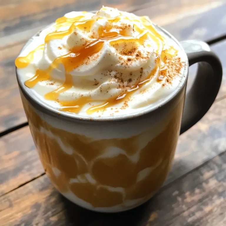 To make a delightful Cinnamon Maple Latte, gather these simple items: - 1 cup milk (dairy or plant-based) - 1 shot of espresso (or 1/2 cup strong brewed coffee) - 1 tablespoon maple syrup - 1/2 teaspoon ground cinnamon (plus extra for dusting) - 1/4 teaspoon vanilla extract - Whipped cream (optional for topping) - Sprinkling of cinnamon or nutmeg for garnish Choose high-quality ingredients for the best flavor. Fresh ground cinnamon gives a stronger taste than pre-ground. Use pure maple syrup, not the imitation kind. It adds natural sweetness and deep flavor. If you can, opt for organic milk. It tastes better and is often better for you. You can swap the milk for any plant-based option like almond or oat milk. If you don’t drink coffee, use decaf espresso or coffee. For a sweeter drink, use honey or agave syrup instead of maple syrup. If you are vegan, skip the whipped cream or use a plant-based version. Enjoy this latte without worry! To make a Cinnamon Maple Latte, you will need just a few steps. Start by heating your milk. While it warms up, brew your espresso or strong coffee. Then, froth the milk until it looks creamy. Mix your coffee, maple syrup, and spices. Finally, combine everything in a mug and enjoy your drink. Here are the tools you will need: - Small saucepan - Espresso machine or coffee maker - Milk frother or whisk - Coffee mug These tools help you create a smooth and tasty latte. A good frother is key for that perfect foam. For the best froth, heat your milk slowly. Make sure it steams but does not boil. Once hot, use a frother or whisk to whip it up. If you want extra foam, froth longer. For a richer taste, try full-fat milk. It froths better than low-fat or skim. Enjoy this delightful drink with a sprinkle of cinnamon on top. This will add a nice touch of flavor and look great! For the full recipe, check the section above. To make your Cinnamon Maple Latte pop, think beyond just cinnamon. You can add nutmeg for warmth or even a dash of cardamom for a sweet kick. A pinch of allspice works well too. Each spice adds a unique taste, so don’t hesitate to mix and match. Just remember, start with small amounts. You can always add more if needed. Maple syrup gives a rich sweetness, but you can tweak it to your taste. If you love it sweeter, add more syrup. If you want less, cut back. You could also try honey or agave syrup for a different flavor. Taste as you go. Finding the right sweetness can make all the difference. For a great latte, use fresh coffee beans. Grind them just before brewing for the best flavor. If you use espresso, aim for a single shot. For strong coffee, brew it with a higher coffee-to-water ratio. Keep your equipment clean, too. A clean machine makes better coffee. Follow these tips, and you’ll enjoy a perfect Cinnamon Maple Latte every time. For full details on making this drink, check the Full Recipe. {{image_2}} You can make a great dairy-free version. Use almond milk, oat milk, or coconut milk. Each option brings its own flavor. Almond milk has a nutty taste, while oat milk is creamy. Coconut milk adds a slight sweetness. Just follow the same steps in the Full Recipe. As seasons change, so can your latte! For fall, add pumpkin puree, nutmeg, and cloves. This mix makes a wonderful pumpkin spice latte. In spring, you can try a floral twist. Add lavender or chamomile to your latte. Each change keeps your drink fresh and fun. Maple syrup is great, but you can switch it up! Honey or agave nectar works well too. For a unique taste, try using brown sugar. You can even add a dash of chocolate syrup for a mocha twist. These options let you customize your drink to your liking. To store leftover ingredients, keep them in airtight containers. Place the milk in the fridge. Use it within a week for best taste. Store maple syrup in a cool, dry place. It can last for months. Ground cinnamon should also stay in a sealed jar. Keep it away from light and heat. If you have leftover milk, reheat it gently. Use a small saucepan on low heat. Stir often to prevent burning. You can also use a microwave. Heat in short bursts, checking often. Avoid boiling the milk, as it can change the flavor. Homemade cinnamon maple lattes taste fresher than store-bought ones. You control the quality of ingredients. This means you can use fresh milk and pure maple syrup. Store-bought options may have added sugars or preservatives. Making it at home gives you the best flavor and experience. Enjoy the difference! A Cinnamon Maple Latte is a warm drink made with espresso or strong coffee, milk, maple syrup, and cinnamon. It has a sweet taste from the maple syrup and a cozy flavor from the cinnamon. The milk adds creaminess and makes the drink smooth. It’s a great choice for chilly days or when you need a pick-me-up. This drink is also a fun twist on your regular latte. Yes, you can use pre-packaged coffee. Just brew it strong to match the espresso’s flavor. A dark roast or a bold flavor works best. Follow the brewing instructions on the coffee bag. Use half a cup for the recipe. It will still taste great with the milk, maple syrup, and cinnamon. This recipe can fit into many diets if you control the portions. The milk can be dairy or plant-based, which is helpful for different diets. Maple syrup is natural but still adds sugar. You can adjust the amount of syrup to lower the sugar content. If you skip the whipped cream, it reduces calories too. Enjoying this drink in moderation can make it a tasty treat on your health journey. For the full recipe, check out the details above. This blog post covered how to make a delicious Cinnamon Maple Latte. We explored the ingredients you need and tips for quality. I shared easy steps to achieve the perfect froth and the essential tools required. You learned how to enhance flavors and adjust sweetness, plus some tasty variations. I also included storage tips for leftovers and quick reheating methods. Enjoy every sip of your homemade latte. It's easy, fun, and rewarding. Happy brewing!