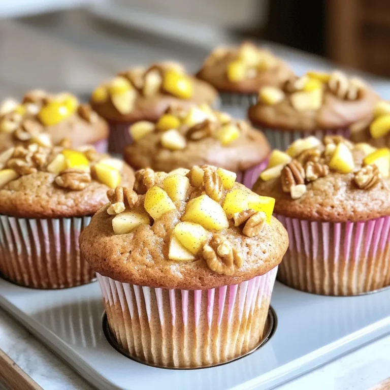 To make healthy apple cinnamon muffins, gather these ingredients. Each one plays a key role in the flavor and texture of your muffins. - 2 cups whole wheat flour - 1 teaspoon baking powder - 1 teaspoon baking soda - 1 teaspoon ground cinnamon - 1/2 teaspoon nutmeg - 1/4 teaspoon salt - 1/3 cup honey or maple syrup - 1/2 cup unsweetened applesauce - 2 large eggs - 1 teaspoon vanilla extract - 1 cup diced apples (about 1 large apple) - 1/4 cup chopped walnuts or pecans (optional) Whole wheat flour adds fiber and nutrients. Baking powder and baking soda help the muffins rise. Ground cinnamon and nutmeg give that warm, cozy flavor. For sweetness, you can choose honey or maple syrup, both are great options. Unsweetened applesauce keeps the muffins moist and adds apple flavor. You can use any fresh apple for this recipe. Diced apples create pockets of sweetness. For extra crunch, add chopped walnuts or pecans. If you want a nut-free version, just leave them out. This recipe combines healthy ingredients to make a tasty treat. You can find the full recipe at the end of this section. Enjoy the process of mixing and baking! 1. Preheat your oven to 350°F (175°C). Line a muffin tin with paper liners or spray with non-stick spray. This keeps the muffins from sticking. 2. In a large bowl, mix the dry ingredients. Whisk together the whole wheat flour, baking powder, baking soda, ground cinnamon, nutmeg, and salt. This blends the flavors well. 3. In another bowl, combine the wet ingredients. Mix the honey or maple syrup, unsweetened applesauce, eggs, and vanilla extract. Stir until everything is smooth. 4. Carefully combine both mixtures. Fold the wet ingredients into the dry mix. Stir gently until just combined. Avoid overmixing to keep the muffins soft. 5. Add the diced apples. If you want, fold in the chopped walnuts or pecans. This adds a nice crunch to every bite. 1. Fill the muffin tin. Scoop the batter into the prepared muffin cups. Fill each cup about 2/3 full for the best rise. 2. Bake the muffins. Place the tin in the oven and bake for 18-20 minutes. Look for a golden brown color and check with a toothpick. It should come out clean. 3. Cool the muffins properly. Let them sit in the tin for 5 minutes. Then, transfer them to a wire rack. This ensures they cool evenly and stay fluffy. To get the best muffins, mixing is key. When you mix, use a gentle hand. Overmixing makes muffins tough. You want a soft, fluffy texture. Measuring flour correctly also matters. Use a spoon to scoop flour into your measuring cup. Level it off with a knife. This way, you avoid packing the flour too tight. Packed flour can make muffins dense. To check if your muffins are done, insert a toothpick into the center. If it comes out clean, they are ready. If you see batter on the toothpick, bake for a few more minutes. Serve these healthy muffins warm. They taste great right from the oven. You can add a sprinkle of cinnamon on top for extra flavor. Pair them with yogurt or a drizzle of honey. Greek yogurt adds creaminess and protein. Honey gives a sweet touch that complements the muffins. You can also package them in a cute basket for gifts. For the full recipe, check out the complete guide above. {{image_2}} You can easily change this recipe with a few simple swaps. - Using different flours: Whole wheat flour gives great taste and texture. You can try almond flour for a nutty flavor. Oat flour is another option. It adds a mild sweetness and works well in muffins. - Alternative sweeteners: Honey and maple syrup are my go-tos, but you can use agave syrup too. If you want to cut sugar, try mashed bananas or unsweetened applesauce. These add sweetness and moisture. Adding new flavors makes these muffins even more fun. - Incorporating dried fruits or seeds: Dried cranberries or raisins work well. They add sweetness and chewiness. Sunflower seeds or chia seeds can add crunch and extra nutrition. - Using different spices or flavor extracts: Besides cinnamon, you can add ginger for warmth. A touch of nutmeg gives a cozy feel. You might also try almond or orange extract for a fresh twist. These variations keep your muffins exciting and cater to different tastes. Feel free to mix and match! For the full recipe, check out the Healthy Apple Cinnamon Muffins section above. To keep your muffins fresh, place them in an airtight container. This method locks in moisture and flavor. You can also wrap them in plastic wrap if you don't have a container. Muffins stay good at room temperature for about three days. If you want to keep them longer, store them in the fridge. In the fridge, they can last up to a week. Just remember to let them come to room temperature before enjoying. Freezing muffins is a great way to save them for later. To freeze your muffins, first cool them completely. Then, wrap each one tightly in plastic wrap. Next, place the wrapped muffins in a freezer-safe bag or container. This keeps out air and prevents freezer burn. Muffins can last for up to three months in the freezer. When you're ready to eat them, you have two options for thawing. You can leave them in the fridge overnight or microwave them for a quick snack. To microwave, heat them for about 20 seconds. Enjoy your Healthy Apple Cinnamon Muffins whenever you want! For the full recipe, check above. Can I make these muffins vegan? Yes, you can make these muffins vegan. Replace the eggs with flax eggs. A flax egg is made by mixing 1 tablespoon of ground flaxseed with 2.5 tablespoons of water. Let it sit for 5 minutes to thicken. You can also use plant-based milk instead of honey. Maple syrup works well too. How can I adjust the recipe for gluten-free? You can easily make these muffins gluten-free. Use a gluten-free flour blend instead of whole wheat flour. Make sure the blend contains xanthan gum for the right texture. This change keeps the muffins soft and moist. What to do if my muffins are too dense? If your muffins come out too dense, check your mixing method. Overmixing can make muffins tough. Ensure you mix just until combined. You can also add a bit more baking powder to help them rise. Overview of calories and macros per muffin Each muffin has around 150 calories. They have about 3 grams of protein and 5 grams of fat. You also get around 27 grams of carbs, which includes fiber from the whole wheat flour and apples. Health benefits of the ingredients used These muffins are packed with nutrients. Whole wheat flour offers more fiber than white flour. Apples add vitamins and natural sweetness. Honey or maple syrup gives quick energy. Nuts like walnuts provide healthy fats and protein. Overall, these ingredients support heart health and digestion. This blog covered how to make healthy muffins using whole wheat flour and spices. We discussed preparation steps, baking tips, and variations for flavor. You learned about storage methods to keep muffins fresh and answered common questions. Remember, you can adjust ingredients to fit your taste and diet. Enjoy baking these muffins and sharing them with others! Making healthy choices can be fun and tasty.