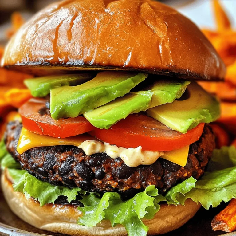 To craft tasty spicy black bean burgers, you need these core ingredients: - 1 can (15 oz) black beans, rinsed and drained - 1/2 cup cooked quinoa - 1/2 cup breadcrumbs (or oat flour for gluten-free) - 1/4 cup red onion, finely chopped - 1/4 cup bell pepper, finely chopped (any color) - 2 cloves garlic, minced - 1 tablespoon chili powder - 1 teaspoon cumin - 1/2 teaspoon smoked paprika - 1/2 teaspoon salt - 1/4 teaspoon black pepper - 1 tablespoon lime juice - 1 tablespoon olive oil (for cooking) These ingredients create a great mix of flavors and textures. Black beans provide protein and fiber. Quinoa adds nutrition and a nutty taste. The spices give the burgers their name, adding a kick of flavor. You can make your burgers even better with these tasty toppings and sides: - Slices of avocado - Fresh lettuce - Juicy tomato - Spicy mayo Pair your spicy black bean burgers with sweet potato fries or a fresh mixed greens salad. These sides add color and crunch to your meal. For gluten-free options, simply swap regular breadcrumbs with oat flour. This keeps the burger texture while being safe for gluten-free diets. If you want a vegan option, make sure your breadcrumbs are vegan-friendly too. This recipe is already plant-based, so you can enjoy it without worry! You can find the full recipe [here](#). To start, grab a large mixing bowl. Open the can of black beans, rinse, and drain them. Use a fork or potato masher to mash the beans. Aim for a mostly smooth texture but leave some chunks for bite. Next, add the cooked quinoa, breadcrumbs, and chopped red onion. Toss in the finely chopped bell pepper, minced garlic, and spices: chili powder, cumin, smoked paprika, salt, and pepper. Finally, squeeze in the lime juice. Mix everything until it feels well combined. If the mixture is too wet, sprinkle in more breadcrumbs until it can hold its shape. Once your mixture is ready, divide it into four equal parts. Shape each part into a patty that is about one inch thick. Heat olive oil in a non-stick skillet over medium heat. When the oil is hot, carefully place the patties in the skillet. Cook each side for about 4-5 minutes. Look for a golden brown color and ensure they are heated through. This step gives the burgers a nice crispy edge. Now it's time to serve your spicy black bean burgers! Place each patty on a hamburger bun. Top with your favorite ingredients, like avocado slices, lettuce, tomato, and spicy mayo. For a beautiful plate, pair the burgers with sweet potato fries or a mixed greens salad. The colors will look great together and make your meal even more appetizing. For the full recipe, check the details above. To get the best texture, mash your black beans well. Leave some chunks for that hearty bite. Add cooked quinoa to bind everything together. Use breadcrumbs or oat flour for a firmer patty. If the mix feels too wet, just add more breadcrumbs. This helps the burgers hold their shape. Want more heat? Try adding chopped jalapeños or a dash of cayenne pepper. You can also mix in some hot sauce or sriracha for an extra kick. Don’t forget to taste as you go! Adjust the spices until you get the flavor you want. Fresh herbs like cilantro can brighten up the taste too. Store cooked burgers in an airtight container. They will stay fresh for about three days in the fridge. To reheat, use the skillet on medium heat. Cook for about three minutes on each side. You can also microwave them for a quicker option; just cover them to keep moisture. If you want longer storage, freeze the uncooked patties. They’ll last up to three months in the freezer. Enjoy them anytime with the full recipe! {{image_2}} You can swap black beans for other beans. Chickpeas or kidney beans work well. Each bean brings a unique flavor and texture. For example, chickpeas add a nutty taste. Kidney beans give a softer bite. Just mash them like you do with black beans. Follow the same recipe steps for great results. Want more nutrition? Add grains or veggies to your burger mix. Cooked brown rice or farro can boost fiber. You can also mix in grated carrots or zucchini. These add moisture and flavor. Just remember to squeeze out excess water from veggies. This keeps your burger from getting too wet. Experimenting with spices can change your burger game. Try adding smoked chipotle for heat. Or mix in fresh herbs like cilantro or parsley. For a Mediterranean twist, add oregano and feta cheese. These spices and herbs change the flavor and make it exciting. Don't be afraid to get creative with what you have! For the full recipe, check out the detailed steps above. To keep your cooked spicy black bean burgers fresh, let them cool first. Place them in an airtight container. Store them in the fridge for up to three days. This helps maintain their flavor and texture. Freezing your burgers is a great option for meal prep. After they cool, wrap each burger in plastic wrap. Then, place them in a freezer-safe bag. They can last up to three months in the freezer. When you’re ready to eat, just thaw them in the fridge overnight. Use glass or BPA-free plastic containers for best results. These containers seal tightly and prevent air from entering. This keeps your burgers from drying out. If you’re freezing, look for heavy-duty freezer bags. They help protect against freezer burn. To make your Spicy Black Bean Burgers stick, you need the right balance. Start by mashing the black beans well. Leave some chunks for texture. Mix in breadcrumbs or oat flour. This helps hold the burgers together. If the mix feels too wet, add more breadcrumbs. You want a moldable consistency. This simple trick ensures your burgers stay intact while cooking. You can serve many tasty sides with Spicy Black Bean Burgers. Here are some great options: - Sweet potato fries - Mixed greens salad - Coleslaw - Grilled vegetables - Corn on the cob These sides add color and flavor to your meal. They also complement the burgers well. Feel free to mix and match to find what you like best! Yes, you can bake black bean burgers! Baking is a healthier option. Preheat your oven to 375°F (190°C). Line a baking sheet with parchment paper. Place the shaped patties on it. Bake for about 20-25 minutes. Flip them halfway for even cooking. You’ll still get a nice texture without frying. This method works well and keeps the burgers light! To sum up, we explored how to make tasty spicy black bean burgers. We looked at key ingredients, cooking steps, and tips for the perfect texture. You can try fun variations and learn how to store leftovers. These burgers are easy to tweak for your tastes. They are delicious and healthy. Enjoy making them your own, and share with friends!