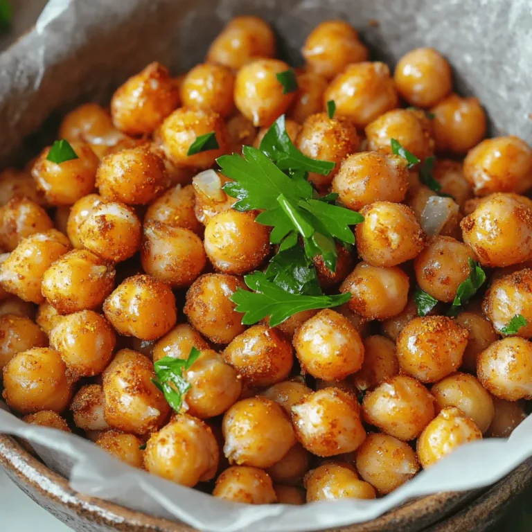To make crispy air fryer chickpeas, you need just a few simple items: - 1 can (15 oz) chickpeas, drained and rinsed - 1 tablespoon olive oil - 1 teaspoon smoked paprika - 1/2 teaspoon garlic powder - 1/2 teaspoon onion powder - 1/2 teaspoon cumin - 1/4 teaspoon cayenne pepper (adjust to taste) - Salt to taste These ingredients work together to create a tasty and crunchy snack. The chickpeas are the star here, and rinsing them helps remove the brine taste. Olive oil adds richness and helps the spices stick. The base recipe gives you a great flavor, but feel free to get creative! Here are some ideas: - Instead of smoked paprika, try regular paprika or chili powder for a different kick. - Add some Italian seasoning or curry powder for a unique twist. - If you love heat, increase the cayenne pepper or add red pepper flakes. Experimenting with spices turns a simple snack into something special. Mix and match to find your favorite. Garnishes can make your crispy chickpeas look even better. Here are some fun ideas: - Fresh parsley, chopped, adds a pop of color and freshness. - A squeeze of lemon juice brightens the flavors. - Serve them in a bowl lined with parchment for a rustic vibe. These small touches make your dish not only taste good but look great too. For the full recipe, check out the details above. Enjoy your crispy air fryer chickpeas! Start by preheating your air fryer to 400°F (200°C). This step is key. It helps cook the chickpeas evenly. Set your timer for about 5 minutes. While it heats, you can prepare the chickpeas. Grab a can of chickpeas, around 15 oz. Drain and rinse them well under cold water. Use a paper towel to dry them. This is important for getting them crispy. If you want extra crunch, remove any loose skins. This little step helps a lot! In a mixing bowl, add the dried chickpeas. Pour in 1 tablespoon of olive oil. Next, sprinkle in the spices: 1 teaspoon of smoked paprika, 1/2 teaspoon of garlic powder, 1/2 teaspoon of onion powder, and 1/2 teaspoon of cumin. For some heat, add 1/4 teaspoon of cayenne pepper. Finally, add salt to taste. Toss everything well. You want the chickpeas to be fully coated with all those yummy flavors. Now it’s time to cook! Place the seasoned chickpeas in your air fryer basket. Make sure they are in a single layer. This helps them get crispy all over. Air fry for 15 to 18 minutes. Remember to shake the basket halfway through. This keeps them cooking evenly. When they turn golden brown and crunchy, they are done. Let them cool for a few minutes. They will get even crispier as they cool. Enjoy your crispy air fryer chickpeas as a tasty snack! For the full recipe, check the details above. To get the best crunch, start with dry chickpeas. After rinsing, pat them with a paper towel. Removing loose skins can help too. This makes for a crispier bite. When you coat them with oil and spices, make sure they are evenly covered. Use a single layer in the air fryer to let the hot air flow. Shake the basket halfway through to cook them evenly. One big mistake is overcrowding the basket. This can lead to soggy chickpeas. Another error is not drying the chickpeas enough before cooking. Wet chickpeas won’t crisp up well. Also, be careful with the oil. Too much can lead to greasy snacks instead of light and crispy bites. Lastly, keep an eye on cooking time. Overcooking can burn them, while undercooking leaves them soft. You can easily change the spice levels to fit your taste. If you like heat, add more cayenne pepper. For a milder flavor, reduce the cayenne or skip it. Try different spices like curry powder or Italian herbs for unique flavors. You can also mix in some grated cheese after cooking for a savory twist. Experiment to find your perfect blend! For the full recipe, check out the section above. {{image_2}} You can change the flavor of your crispy air fryer chickpeas with different spices. Try using chili powder for heat, or Italian herbs for a fresh taste. You can also mix in lemon zest for brightness. If you like sweet snacks, cinnamon and a bit of sugar can make a fun treat. Each mix gives a unique twist to the chickpeas. Chickpeas are great, but other beans work well too. Try black beans for a rich flavor or kidney beans for a nice color. Lentils can also be air-fried but need a little extra cooking time. Just make sure to dry them well before seasoning. This way, you can enjoy a variety of textures and tastes. Crispy chickpeas make a tasty snack on their own. You can also use them as toppings for salads or soups. They add crunch and protein. Serve them with a dip like hummus or yogurt for a fun combo. You can even mix them into rice bowls for extra flavor and texture. The options are endless! To keep your crispy chickpeas fresh, store them in an airtight container. This helps preserve their crunch. Avoid placing them in the fridge, as moisture can make them soggy. Instead, keep them at room temperature away from direct sunlight. For best results, consume them within a few days. If you have leftovers, you can reheat them in the air fryer. Set it to 350°F (175°C) and air fry for about 5 minutes. This method helps restore their crispiness. You can also use a regular oven at the same temperature, but it may take a bit longer. Avoid using a microwave, as it will make them soft. Crispy air fryer chickpeas can last up to 5 days when stored properly. After that, they may lose their crunch and flavor. Always check for any signs of spoilage before eating. For longer storage, consider freezing them, though this may affect their texture. Enjoy your crispy chickpeas as a quick and tasty snack! To ensure crispy chickpeas, start with dry ones. Drain and rinse them well. Pat them dry with a towel. Remove loose skins if you want extra crunch. Coat them evenly with olive oil and spices. Air fry in a single layer. Shake the basket halfway through cooking. This helps them crisp up nicely. Yes, you can make crispy chickpeas in the oven. Preheat your oven to 400°F (200°C). Spread the seasoned chickpeas on a baking sheet. Bake for about 25-30 minutes. Stir them every ten minutes for even cooking. They will be crunchy and tasty, just like the air-fried version. Chickpeas are packed with nutrients. They are high in protein and fiber. This makes them great for your diet. Eating chickpeas can help with digestion. They also support heart health. Plus, they are low in calories. This makes them a smart snack choice. You can use dried chickpeas, but they need more prep. Soak them overnight in water. Cook them until soft before seasoning. This may take longer than using canned chickpeas. However, you will enjoy a fresh flavor in your dish. For the full recipe, check out the recipe section. In this article, we explored how to make crispy chickpeas. You learned about key ingredients, cooking steps, and tips for perfecting crispiness. We also discussed variations and ways to store leftovers. Enjoy experimenting with flavors and textures in your kitchen. Crispy chickpeas are a tasty and healthy snack option. With these steps, you can create a fun recipe that impresses your friends and family. Try it out and enjoy!