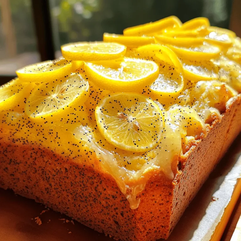 - 1 ½ cups all-purpose flour - 1 teaspoon baking powder - ½ teaspoon baking soda - ¼ teaspoon salt - ½ cup unsalted butter, softened - 1 cup granulated sugar - 2 large eggs - ½ cup plain yogurt - 2 tablespoons lemon zest (from about 2 lemons) - ¼ cup fresh lemon juice - 3 tablespoons poppy seeds - Optional: Glaze made from ½ cup powdered sugar and 2 tablespoons lemon juice When making Lemon Poppy Seed Bread, I find that using fresh ingredients makes the biggest difference. Fresh lemons give your bread a bright flavor. You want ripe lemons for zest and juice. Look for lemons that feel heavy for their size and have a smooth skin. These lemons are juicy and full of flavor. For yogurt, I prefer plain yogurt. It adds moisture and a slight tang. Greek yogurt works well too, but regular plain yogurt keeps the texture light. If you want to switch things up, consider using sour cream instead. It can give your bread a rich flavor. - Selecting ripe lemons for zest and juice: Look for heavy, smooth-skinned lemons. - The best type of yogurt to use: Use plain yogurt or sour cream for moisture. If you need gluten-free options, try using a gluten-free flour blend. Mix it with a bit of xanthan gum for texture. For a vegan version, substitute unsalted butter with coconut oil or a vegan butter. You can replace eggs with a mashed banana or unsweetened applesauce. This will still keep the bread moist and tasty. Let’s make cooking easier and more fun with these simple tips! If you want to dive deeper into the recipe, check out the Full Recipe for all the steps. 1. Preheat your oven to 350°F (175°C). Grease and flour a 9x5 inch loaf pan. This step helps the bread rise well and not stick. 2. In a medium bowl, whisk together the dry ingredients: flour, baking powder, baking soda, and salt. Set this mix aside for later. 3. In a large bowl, cream the softened butter and granulated sugar together. Use an electric mixer on medium speed for about 3 to 4 minutes. This makes the mixture light and fluffy. 4. Add the eggs one at a time, mixing well after each. This helps to blend everything smoothly. 5. Stir in the yogurt, lemon zest, and lemon juice until fully mixed. Each ingredient adds a burst of flavor to the bread. 6. Gradually add the dry ingredients to the wet mixture. Stir gently until just combined. Do not overmix; this keeps the bread soft. 7. Fold in the poppy seeds, being careful not to overmix again. They add a nice crunch and visual appeal. 1. Pour the batter into the prepared loaf pan. Smooth out the top with a spatula to ensure even baking. 2. Bake in the oven for about 55 to 60 minutes. Check if it's done by inserting a toothpick into the center. If it comes out clean, your bread is ready! 1. Let the bread cool in the pan for about 10 minutes. This makes it easier to remove without breaking. 2. Transfer it to a wire rack to cool completely. This prevents sogginess and keeps the crust nice. 3. Slice the bread and serve it on a platter. If you like, drizzle the optional glaze over the top. Garnish with thin lemon slices and a sprinkle of poppy seeds for a beautiful finish. For the complete recipe, refer to the [Full Recipe]. Enjoy your baking! To bake the best Lemon Poppy Seed Bread, avoid common mistakes. First, do not skip the baking powder or baking soda. They help the bread rise and stay fluffy. Mix the dry and wet ingredients gently. Overmixing can make the bread tough. Make sure your butter is softened, not melted. This helps create the right texture. A beautiful presentation makes your bread shine. Slice the bread and arrange it on a nice platter. Drizzle a glaze on top for extra flair. You can make the glaze by mixing powdered sugar and lemon juice. Garnish with thin lemon slices and a sprinkle of poppy seeds. This adds color and makes it look fancy. Want a stronger lemon flavor? Use lemon extract in addition to fresh juice. This boosts the citrus taste. You can also add mix-ins like chopped nuts or dried fruit. These add texture and flavor. Feel free to explore your own ideas to customize your bread! For the full recipe, check out the complete guide. {{image_2}} To make gluten-free lemon poppy seed bread, start with a good flour blend. Look for blends that contain rice flour, almond flour, or tapioca starch. These work well in most recipes. You may need to adjust the liquid in your recipe. Gluten-free flours often absorb more moisture. So, add a little extra yogurt or lemon juice if needed. For a vegan version, swap out the eggs and butter. Use flaxseed meal mixed with water as an egg substitute. One tablespoon of flaxseed meal mixed with three tablespoons of water equals one egg. For butter, use coconut oil or a vegan alternative. This keeps your bread moist and tasty. To maintain the batter's texture, ensure you mix well, so it remains light and fluffy. You can add nuts or dried fruits for extra flavor. Walnuts or almonds give a nice crunch. Dried cranberries or blueberries add sweetness. If you want more citrus, try adding orange or lime zest. This will brighten the flavor of the bread. You can even mix different citrus fruits for a unique twist. Don't hesitate to experiment, and see what flavors you love best! To keep your Lemon Poppy Seed Bread fresh, you have two main options: room temperature and refrigeration. Storing it at room temperature is best if you plan to eat it within a few days. Place the bread in an airtight container. This keeps it soft and moist. If you want to store it longer, refrigeration works too. Just know that it may dry out a bit. Using airtight containers is key. They block air and moisture. This helps prevent your bread from going stale. If you choose to refrigerate it, wrap the bread tightly in plastic wrap first. Then, place it in the container. This double layer helps keep the bread fresh. Freezing is a great way to save your Lemon Poppy Seed Bread for later. To freeze it, let the bread cool completely first. Once cool, slice it into pieces if you prefer. Wrap each slice in plastic wrap. Then, place the wrapped slices in a freezer-safe bag or container. This method saves space and makes it easy to grab a slice when you want one. When you’re ready to enjoy it, thaw the bread in the fridge overnight. If you want it warm, you can reheat it in the oven. Preheat the oven to 350°F (175°C) and bake for about 10 to 15 minutes. This brings back its fresh-from-the-oven taste. For optimal flavor and freshness, Lemon Poppy Seed Bread lasts about 3 to 4 days at room temperature. If refrigerated, it can last up to a week. However, freezing extends its shelf life to about 2 to 3 months. Keep an eye out for signs of spoilage. If you see mold or if the bread smells off, it's time to toss it. Freshness is key to enjoying this delightful bread. Always trust your senses! Lemon poppy seed bread stays fresh for about 3 to 5 days at room temperature. To keep it fresh longer, store it in an airtight container. You can also wrap it tightly in plastic wrap or foil. This helps block out air and moisture. If you want to enjoy it later, freeze it for up to three months. Yes, you can make this bread ahead of time. Bake it and let it cool completely. Then, wrap it tightly and store it in the fridge for up to a week. For longer storage, freeze it. Just remember to slice it before freezing. This makes it easy to grab a slice whenever you want. Lemon poppy seed bread pairs well with many items. For breakfast, try it with fresh fruit or yogurt. You can also enjoy it with coffee or tea. For dessert, a scoop of vanilla ice cream or a dollop of whipped cream adds a nice touch. You can even drizzle some honey or jam on top for extra flavor. Absolutely! To make mini loaves, use small loaf pans. Adjust the baking time to about 30 to 40 minutes. Check for doneness with a toothpick. It should come out clean when the bread is done. This way, you can share or gift smaller portions easily. In this blog post, we've covered everything about Lemon Poppy Seed Bread. You learned the full list of ingredients and tips for choosing fresh ones. You also found step-by-step instructions for baking, plus tips and tricks for perfect results. Variations like gluten-free and vegan options were discussed, along with storage tips to keep your bread fresh. Enjoy making this tasty loaf that gives you bright flavors. With these ideas, you can bake with confidence and impress anyone who tries your bread. Happy baking!