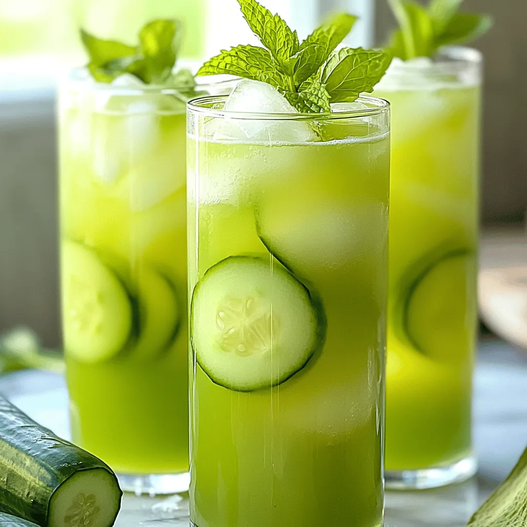 - 2 cups fresh honeydew melon, cubed - 1 medium cucumber, peeled and chopped - 2 tablespoons fresh lime juice - 3 tablespoons agave nectar (or to taste) - 4 cups cold water - Fresh mint leaves for garnish (optional) To make cucumber melon agua fresca, you need fresh, ripe ingredients. Honeydew melon gives this drink a sweet and light flavor. Cucumber adds a coolness that balances the sweetness. Lime juice adds a bright, zesty note. Agave nectar helps sweeten the drink naturally, and cold water makes it refreshing. You can use fresh mint leaves for garnish to add a lovely touch. - Blender - Fine-mesh sieve - Large pitcher - Spatula You will need a few simple tools to make this drink. A blender helps to mix everything smoothly. A fine-mesh sieve is key for getting rid of pulp and making the drink smooth. A large pitcher holds your agua fresca. A spatula helps press down on the solids when straining. With these tools, you can create a delicious and refreshing summer drink. Don't forget to check the full recipe for more details! To make cucumber melon agua fresca, start with the honeydew melon. Cut it in half. Use a spoon to scoop out the seeds. Then, slice the melon into smaller pieces. Use a knife to cube the honeydew melon into small, bite-sized pieces. Next, take the cucumber. Peel it first, and then chop it into chunks. Aim for pieces that are about the same size as the melon cubes. This helps in blending everything evenly. Now, prepare the lime juice. Roll the lime on a cutting board to get more juice. Cut it in half and squeeze the juice into a measuring cup. Measure out two tablespoons of fresh lime juice. For sweetness, you will need agave nectar. Measure out three tablespoons of agave nectar or adjust to your taste. In a blender, combine the honeydew melon cubes and chopped cucumber. Blend them together until smooth. If your blender struggles, add a bit of cold water to help it blend. Once smooth, add the lime juice and agave nectar to the blender. Blend again for about 30 seconds. This ensures everything mixes well. For a smooth drink, make sure there are no chunks left. Now, take a fine-mesh sieve and place it over a large pitcher. Pour the blended mixture into the sieve. Use a spatula to press down on the solids. This helps extract the juice while leaving the pulp behind. After straining, add four cups of cold water to the pitcher. Stir well to mix everything together. Taste the agua fresca. If you want it sweeter, add more agave nectar. Mix again to combine. Let the agua fresca chill in the fridge for at least 30 minutes. This helps the flavors blend and makes it extra refreshing. Enjoy serving it over ice in tall glasses! If you like, you can garnish with fresh mint leaves. For the full recipe, check [Full Recipe]. To boost the taste of your cucumber melon agua fresca, try adding fresh herbs. Mint or basil can give it a refreshing twist. You can also add a pinch of sea salt. This helps to highlight the sweet notes from the honeydew. For sweeter options, consider using honey or maple syrup instead of agave nectar. Both can add unique flavors. Serve your agua fresca in tall glasses to show off its bright color. Glasses with a wide rim allow for easy sipping. You can add ice cubes for a chill factor. Pair this drink with light snacks like tortilla chips or fresh fruit. It also works well with grilled chicken or fish for a summer meal. Cucumber and honeydew melon have many health perks. They are low in calories and high in water content. This makes them great for hydration. Cucumber also has vitamins A and C, which are good for your skin. Honeydew is rich in potassium, aiding in heart health. Enjoying this drink keeps you refreshed and healthy on hot days. {{image_2}} You can switch up the fruits in cucumber melon agua fresca. Try using cantaloupe or even watermelon. Each fruit adds its own twist to the drink. You can mix honeydew with lime or mint for a zesty taste. Pairing cucumber with strawberries creates a fruity delight. Explore your options for unique flavor combinations. Not a fan of agave nectar? You can use honey, maple syrup, or stevia. These options can make the drink sweeter, too. If you want a low-calorie version, use stevia. Start with less and adjust to your taste. This way, you can enjoy your drink without worrying about calories. Want to make a fun cocktail? Use cucumber melon agua fresca as a base. Add vodka or gin for a refreshing drink. A splash of sparkling water can give it some fizz. Try adding a bit of elderflower liqueur for a unique touch. These spirits pair well with the fresh flavors of cucumber and melon. Cucumber melon agua fresca stays fresh for about three days in the fridge. Keep it in a tight container to lock in flavor. If you have leftovers, pour them into a pitcher and cover it well. This prevents the drink from absorbing other smells in the fridge. You can freeze cucumber melon agua fresca to make popsicles or slushes. Pour the agua fresca into ice cube trays or popsicle molds. Freeze for at least four hours. When you want to enjoy it, just pop out a cube or two. To thaw, place the frozen agua fresca in the fridge for a few hours. You can also run warm water over the outside of the mold for a quick release. Blend the thawed agua fresca with some fresh ice for a slushy treat. Enjoy the refreshing taste of summer anytime! Yes, you can make cucumber melon agua fresca ahead of time. It tastes even better after chilling. The flavors blend well when you let it sit in the fridge. Try to chill it for at least 30 minutes. This drink is great for parties or gatherings. Just remember to give it a good stir before serving. Cucumber melon agua fresca is a healthy choice. Each serving has about 60 calories. It contains natural sugars from honeydew and agave. This drink is rich in water, which helps keep you hydrated. The cucumber adds fiber and vitamins too. You can enjoy this drink guilt-free on hot days. Certainly! You can swap honeydew for cantaloupe or watermelon. If you have a lime allergy, use lemon juice instead. Agave nectar can be replaced with honey or maple syrup. Feel free to adjust based on your taste or what you have at home. Making these swaps keeps the drink fresh and fun. Find your favorite mix with the Full Recipe! This blog post shared how to create a refreshing cucumber melon agua fresca. You learned about essential ingredients, equipment, and step-by-step instructions for blending and straining. I provided handy tips for flavor enhancements and serving suggestions, plus the health benefits of your ingredients. Variations add creativity, while storage tips help maintain freshness. Enjoy experimenting with this healthy drink, and customize it to your taste. Making delicious agua fresca can be easy and fun. Now, grab your blender and start blending!