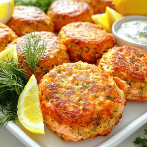 - 2 cups cooked salmon, flaked - 1/2 cup breadcrumbs (preferably panko) - 1/4 cup fresh dill, finely chopped - 1/4 cup green onions, finely chopped - 1/4 cup mayonnaise - 1 tablespoon Dijon mustard - 1 tablespoon lemon juice - 1 teaspoon lemon zest - 1 egg, lightly beaten - 1/2 teaspoon garlic powder - Olive oil for frying - Salt and pepper to taste You can swap out fresh dill for dried dill if needed. Use whole wheat or gluten-free breadcrumbs for a healthier option. If you don't have mayonnaise, Greek yogurt works great. For salmon, you can use canned salmon, which saves time and is still tasty. Each salmon cake has about 200 calories. They provide around 15 grams of protein, which is great for muscle health. The healthy fats from salmon support heart health. You also get vitamins and minerals from the dill and lemon. These cakes offer a good balance of carbs and protein, making them a smart choice for meals or snacks. 1. Start by gathering all your ingredients. You will need cooked salmon, breadcrumbs, dill, and more. 2. In a large mixing bowl, combine the flaked salmon, breadcrumbs, dill, green onions, mayonnaise, Dijon mustard, lemon juice, lemon zest, and garlic powder. 3. Next, add the lightly beaten egg along with salt and pepper to taste. 4. Mix everything until just combined. Be careful not to overmix; this keeps the cakes light. 5. Now, form the mixture into patties. Make them about 2-3 inches wide and 1/2 inch thick. You should get around 8-10 patties. 1. Heat a skillet over medium heat. Pour in a drizzle of olive oil to coat the bottom. 2. Wait for the oil to get hot. This is key for a good crisp. 3. Carefully place the patties in the skillet. Don't overcrowd the pan; cook in batches if needed. 4. Fry each side for about 4-5 minutes. You want them golden brown and cooked through. 5. Once they're done, move the cakes to a paper towel-lined plate. This helps absorb extra oil. 1. Present the salmon cakes on a nice platter. Add some lemon wedges on the side for a pop of color. 2. Garnish with extra fresh dill to make it look appealing. 3. Serve with a side of tartar sauce or a light salad for a complete meal. 4. Enjoy your flavorful Lemon Dill Salmon Cakes! You can find the Full Recipe for more detailed steps. To make the best Lemon Dill Salmon Cakes, focus on a few key points. First, use fresh ingredients. Fresh dill and green onions boost flavor. Second, don’t overmix the batter. This keeps your cakes tender. Form the patties gently to maintain their structure. When frying, make sure the oil is hot. This helps create a golden crust. Flip the cakes carefully to avoid breaking them. Lastly, let them rest on paper towels to absorb extra oil. Serve your salmon cakes with bright sides. A fresh green salad pairs well. You might also want to try a simple tartar sauce or yogurt dip. Lemon wedges add a nice touch. Pick a sauce with a bit of tang to balance the richness of the salmon. This will enhance the flavors and make the meal more enjoyable. For storing leftover salmon cakes, cool them first. Then, place them in an airtight container. They can stay in the fridge for up to three days. If you want to keep them longer, freeze them. Wrap each cake in plastic wrap, then place them in a freezer bag. They last up to three months in the freezer. To reheat, warm them in a skillet or the oven. This keeps them crispy and delicious. For the full recipe and step-by-step guide, check the [Full Recipe]. {{image_2}} You can easily change the flavor of these salmon cakes. Adding spices can make a big difference. Try mixing in: - Old Bay seasoning for a classic seafood taste. - Cajun seasoning for a spicy kick. - Fresh parsley instead of dill for a different herb flavor. - Capers for a briny touch. You can also mix in some cheese, like feta or cheddar. This adds creaminess and richness. Don't be afraid to experiment with your favorite flavors. If you want to make these cakes gluten-free, swap out regular breadcrumbs for gluten-free ones. You can also use crushed rice cakes or almond flour. For a low-carb option, skip the breadcrumbs entirely. Use a bit more egg to help bind the cakes. You can even add mashed cauliflower for extra nutrition and texture. While frying gives a nice crispy texture, you can bake or air fry these salmon cakes. To bake, preheat your oven to 400°F (200°C). Place the formed patties on a baking sheet lined with parchment paper. Brush them lightly with olive oil and bake for 15-20 minutes or until golden. For air frying, set your air fryer to 375°F (190°C) and cook for about 10-12 minutes. This method keeps the cakes crispy with less oil. To keep Lemon Dill Salmon Cakes fresh, store them in an airtight container. Place parchment paper between layers to avoid sticking. Refrigerate them if you plan to eat them within three days. For longer storage, freeze the cakes. Wrap each patty in plastic wrap and place them in a freezer bag. This keeps them safe from freezer burn. In the fridge, Lemon Dill Salmon Cakes last about three days. Make sure they are in a sealed container. If you freeze them, they can last up to three months. Just remember, the longer you freeze, the more the texture can change. Reheat salmon cakes safely to enjoy their full flavor. You can use a skillet for the best results. Heat a bit of olive oil over medium heat. Place the cakes in the skillet and cook for about 3-4 minutes on each side. Alternatively, you can use an oven. Preheat it to 350°F (175°C) and bake for 10-15 minutes. This method keeps them moist and helps restore the crispiness. Lemon Dill Salmon Cakes last about 3 to 4 days in the fridge. Make sure to store them in an airtight container. This keeps them fresh and safe to eat. If you see any changes in color or smell, throw them away. Always trust your senses when it comes to food safety. Yes, you can use canned salmon for this recipe. It makes the cooking process quicker and easier. Canned salmon is already cooked, so you just need to mix it with the other ingredients. However, fresh salmon often has a better taste and texture. If you choose canned salmon, look for wild-caught options for a healthier choice. These salmon cakes pair well with many sides. Here are some ideas: - A fresh green salad with a light vinaigrette - Crispy roasted potatoes or sweet potato fries - Steamed vegetables like broccoli or green beans - A tangy tartar sauce or lemon aioli for dipping - Light, chilled white wine or sparkling water These sides complement the flavors of the salmon cakes and make for a tasty meal. For the full recipe, check out the [Full Recipe]. Lemon Dill Salmon Cakes are a tasty, healthy choice. We covered key ingredients, how to make them, and tips for serving. You can mix up flavors and even swap ingredients based on your needs. Remember to store leftovers properly to enjoy later. Whether you're cooking for yourself or others, these cakes bring joy to the table. Experiment with cooking methods and pairings to find your favorite version. Enjoy creating this delicious dish that’s both satisfying and good for you.