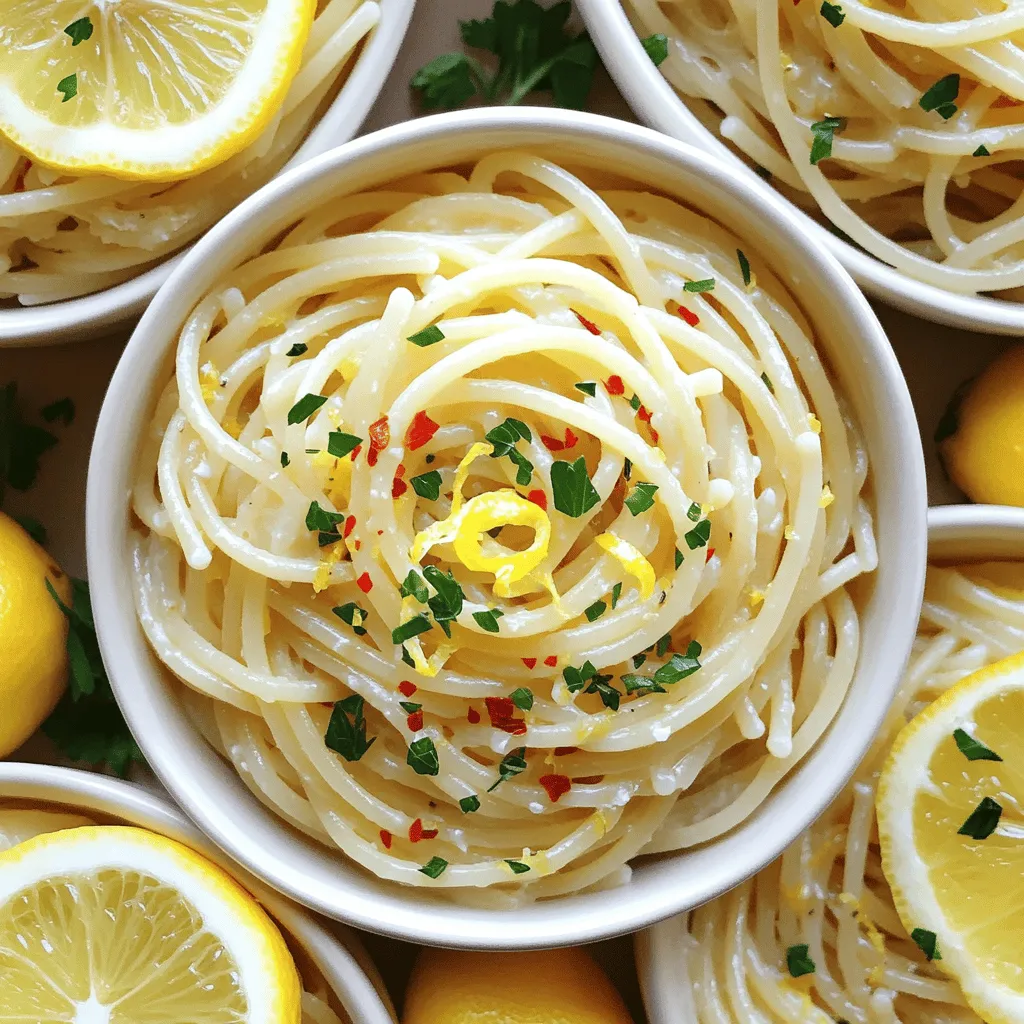 - 400g spaghetti - 6 cloves garlic, thinly sliced - 1/2 teaspoon red pepper flakes - 1/2 cup extra virgin olive oil - Zest of 1 lemon - Juice of 1 lemon - Salt, to taste - Fresh parsley, chopped (for garnish) - Parmesan cheese, grated (optional) If you want to change the pasta, use fettuccine or linguine. You can also try whole wheat pasta for a healthier option. For vegan cheese, try nutritional yeast or a plant-based cheese. Choose high-quality extra virgin olive oil. It should smell fruity and taste fresh. Fresh parsley enhances your dish's flavor. Dried parsley works, but fresh gives a bright taste. 1. Start by bringing a large pot of salted water to a boil. The salt adds flavor to the pasta. 2. Once boiling, add 400g of spaghetti. Cook it for about 8 to 10 minutes. You want it al dente, firm but not hard. 3. Before draining, reserve 1 cup of the pasta water. This water helps adjust the sauce later. 1. In a large skillet, add 1/2 cup of extra virgin olive oil. Heat it over medium heat. 2. You want the oil warm, but not smoking. This step is key to avoid burning. 3. Now, add 6 cloves of thinly sliced garlic. Sauté until golden brown, about 2 to 3 minutes. Stir often to keep it from burning. 1. After the garlic is browned, add 1/2 teaspoon of red pepper flakes and the zest of 1 lemon. Cook for another minute to blend the flavors. 2. Add the drained spaghetti to the skillet. Toss it well to coat with the garlic oil. 3. If the pasta looks dry, slowly add some of the reserved pasta water. This helps reach the right texture. 4. Squeeze the juice of 1 lemon over the spaghetti and mix well. Taste and add salt as needed. For a full recipe, check out the detailed instructions. Enjoy your cooking! When making spaghetti aglio e olio, avoid overcooking garlic. Garlic should be golden, not brown. Burnt garlic makes the dish taste bitter. Using too much salt can ruin the meal. Add salt little by little. Taste as you go to find the right balance. You can boost flavor by adding fresh herbs. Basil or oregano can add nice notes. Consider a pinch of freshly cracked black pepper for extra heat. For toppings, try adding some toasted breadcrumbs. They add a nice crunch. Grated lemon zest also brightens the dish. Serve your spaghetti in shallow bowls. This makes it look fancy. Drizzle with a bit of extra olive oil on top. Garnish with lemon slices and a sprinkle of parsley. This adds color and freshness. Pair your spaghetti with a crisp salad or garlic bread for a complete meal. {{image_2}} You can easily boost Spaghetti Aglio e Olio by adding a few extra ingredients. Here are some ideas: - Anchovies or capers: These add a salty, umami kick. Simply chop them finely and toss them in with the garlic. - Vegetables like broccoli or spinach: These add color and nutrition. Steam the veggies and mix them into the pasta just before serving. Different regions of Italy each have their own take on this classic dish. Here are a few notable variations: - Differences in preparation across Italy: In Naples, some chefs add a splash of white wine for depth. In other areas, they might use different herbs like basil. - Alternative pasta types: While spaghetti is the most common choice, you can use linguine or fettuccine as well. Each type brings a unique texture. If you have specific dietary needs, don't worry! Here are some easy tweaks: - Gluten-free pasta options: You can find great gluten-free spaghetti made from rice or corn. They cook just as well as regular pasta. - Nut-free and dairy-free substitutions: Instead of Parmesan, try nutritional yeast for a cheesy flavor without the dairy. Always check labels to avoid hidden nuts in sauces or oils. These variations and modifications help everyone enjoy this simple and tasty dish. For the full recipe, check out the link above. To keep your Spaghetti Aglio e Olio fresh, place it in the fridge. Use an airtight container to avoid drying out. Let the pasta cool before sealing the container. This helps keep the flavors intact. If you want to save some for later, you can freeze it. Divide the pasta into portions and place them in freezer bags. Try to remove as much air as possible. When ready to eat, thaw the pasta overnight in the fridge. Reheat it in a skillet over low heat. Add a splash of water or olive oil to bring it back to life. In the fridge, your dish will stay fresh for about 3 to 5 days. If frozen, it can last for up to 2 months. Always check for signs of spoilage before eating. Look for off smells or mold. If you see either, it's best to toss it out. Enjoy your Spaghetti Aglio e Olio with these storage tips for a tasty meal anytime! For the full recipe, check the earlier sections. Spaghetti Aglio e Olio is a simple Italian dish. It comes from Naples. The name means spaghetti with garlic and oil. This dish uses few ingredients. It shows that less can be more. Many people enjoy it for its bold flavor. Garlic, olive oil, and red pepper flakes create a tasty mix. Yes, you can make this dish ahead of time. Cook the spaghetti and garlic oil as usual. Let them cool and store in the fridge. When ready to eat, reheat in a pan. Add a little reserved pasta water if needed. This keeps the pasta from drying out. You can serve it with a fresh salad. A simple green salad adds crunch. Garlic bread pairs well, too. For wine, a light white like Pinot Grigio works great. It complements the dish without overpowering it. To make it vegan, skip the Parmesan cheese. You can also use nutritional yeast for a cheesy taste. Just ensure all other ingredients are plant-based. This way, you keep all the flavor while staying vegan. Yes, you can use other citrus fruits. Lime adds a nice twist. You can also try orange zest for a sweeter flavor. Each option brings a unique taste to the dish. Just adjust according to your preference. For the full recipe, check out the earlier section. In this guide, I covered how to make Spaghetti Aglio e Olio. We explored needed ingredients, substitutions, and tips for quality. You learned step-by-step cooking and how to combine flavors. I also shared common errors to avoid and some fun variations. Cooking is simple, and this dish shines bright. Try adding your own twist. Enjoy this easy recipe with family or friends!