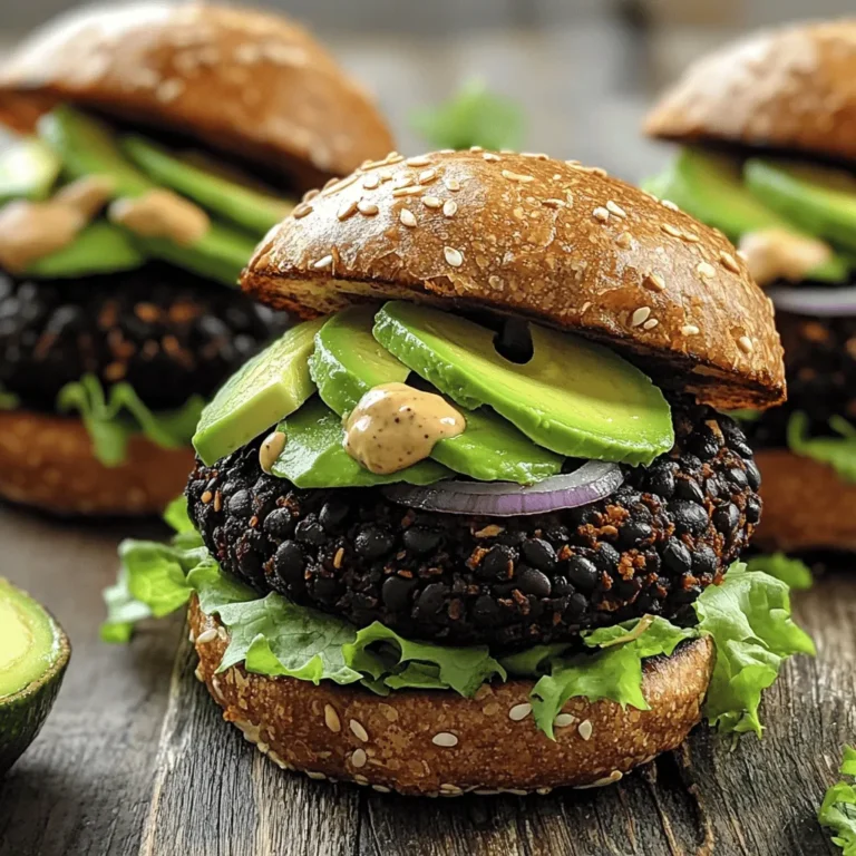 To make spicy black bean burgers, you need a few key ingredients: - 1 can (15 oz) black beans, drained and rinsed - 1/2 cup cooked quinoa - 1/2 cup breadcrumbs (gluten-free if needed) These ingredients form the base of the burger. The black beans provide protein and taste. Quinoa adds texture and nutrition. Breadcrumbs help bind the mix together. You can make these burgers your own with some fun additions: - Toppings Suggestions: avocado slices, lettuce, tomato, salsa, or spicy mayo - Spice Enhancements: jalapeño and garlic for extra kick Feel free to swap ingredients based on your taste. Want more heat? Add more jalapeño. Prefer a fresh crunch? Load up on lettuce and tomato. These spicy black bean burgers are not only tasty but also healthy: - Calories per serving: About 180 - Protein: 10g - Fats: 5g - Carbs: 28g This burger packs a punch of flavor while keeping a balanced profile. It is a great option for lunch or dinner. For the full recipe, check out the details above. To make the base, start by mashing the black beans. Use a fork or a potato masher. You want them mostly smooth, but keep some chunks for texture. This adds a nice bite to your burger. Next, add the additional ingredients to the bowl. Combine cooked quinoa, breadcrumbs, chopped red onion, minced jalapeño, minced garlic, cumin, smoked paprika, soy sauce, lime juice, salt, and pepper. Mix well until all ingredients are combined. If the mixture feels too wet, add a bit more breadcrumbs. This step helps hold the patties together. Now, it’s time to shape your burgers. Divide the mixture into equal portions, about four patties. Form each portion into a round shape. If you want them to hold together better, chill the patties in the fridge for 30 minutes. This makes them firmer. For cooking, heat a non-stick skillet or grill over medium heat. Drizzle a bit of olive oil to prevent sticking. Cook the patties for about 4 to 5 minutes on each side. You want them crispy and heated through. The smell will be amazing! When it’s time to serve, choose your toppings wisely. Avocado slices add creaminess, while lettuce and tomato add freshness. Salsa or spicy mayo can enhance the flavor even more. Pair your spicy black bean burgers with a side salad or some crispy fries. This makes for a delicious meal that’s both filling and healthy. You can find the full recipe above for more details on how to make these tasty burgers! To make your spicy black bean burgers great, focus on texture. Start by mashing the black beans well, but leave some chunks. This gives your burgers a nice bite. Chilling the patties is key. After you shape them, put them in the fridge for about 30 minutes. This helps them hold together better during cooking. Baking is a great alternative to frying. Preheat your oven to 375°F (190°C) and place the patties on a baking sheet. Bake for 20-25 minutes, flipping halfway. This method makes them crispy without extra oil. You can also adjust the flavors. Want more heat? Add more jalapeño or a dash of hot sauce. Feel free to mix in fresh herbs like cilantro for a fresh twist. Binding agents are crucial. If your mixture feels too wet, add more breadcrumbs. You can also use flaxseed meal or chia seeds mixed with water for a nice binder. Watch the moisture content closely. If you use canned beans, make sure to drain them well. Excess liquid can turn your patties into a mushy mess. For the full recipe of these tasty spicy black bean burgers, check out the recipe provided above. {{image_2}} You can change the taste of your spicy black bean burgers in fun ways. One option is the Southwest spicy black bean burger. For this, add corn, diced red pepper, and taco seasoning. This gives a bold, zesty flavor. Another tasty choice is the chipotle black bean burger. Mix in chipotle peppers in adobo sauce. This adds a smoky heat that spice lovers will enjoy. If you want a low-carb meal, try lettuce wraps. Instead of buns, use large lettuce leaves. They keep the burger juicy and fresh. You can also make black bean burger bowls. Simply place the patty on a bed of rice or quinoa. Top it with your favorite veggies and salsa for a hearty meal. Making these burgers fit your diet is easy. For gluten-free versions, use gluten-free breadcrumbs. This keeps the burger tasty without the gluten. If you’re vegan, skip the eggs and use mashed flax seeds instead. This keeps the burgers bound together while being plant-based. Whether you’re vegan or vegetarian, these burgers can fit your needs. You can enjoy them without missing out on flavor. For the full recipe, check here: [Full Recipe]. To keep uncooked patties fresh, place them in the fridge. Use an airtight container. They stay good in the fridge for about 2-3 days. If you want to keep them longer, freezing is a great option. Wrap each patty in plastic wrap or parchment paper. Then, put them in a freezer bag. They can last up to 3 months in the freezer. After cooking, let the black bean burgers cool down. Store them in an airtight container. This keeps them moist and flavorful. They can last in the fridge for about 4-5 days. When you want to eat them, simply reheat in a skillet or microwave. For the skillet, heat for about 3-4 minutes on medium. If using the microwave, heat for about 1-2 minutes, checking to avoid overheating. In the fridge, uncooked patties last for 2-3 days. Cooked black bean burgers stay fresh for 4-5 days. Always check for signs of spoilage. If you see mold or an off smell, it’s best to throw them away. Enjoy your spicy black bean burgers while they’re fresh! For the full recipe, check out [Full Recipe]. To make your spicy black bean burgers less mushy, focus on two main areas: ingredient adjustments and binding tips. - Ingredient adjustments: Use less black beans and add more breadcrumbs or quinoa. This helps absorb moisture and creates a firmer texture. - Tips for better binding: Chilling the patties for about 30 minutes in the fridge helps them hold their shape. You can also add a bit of ground flaxseed mixed with water as a natural binder. Yes, you can make these burgers ahead of time! Here are some best practices for meal prep: - Prep the patties: Form the patties and place them on a baking sheet lined with parchment paper. You can freeze them for later use. - Store in the fridge: If you plan to cook them within a day or two, simply cover the patties with plastic wrap and keep them in the fridge. If you want to substitute black beans, here are some great alternatives: - Alternative legumes: Use kidney beans, pinto beans, or chickpeas. Each will give a different taste and texture. - Other ingredients: You can also use lentils or cooked mushrooms for a unique flavor profile. These options provide good nutrition and maintain the burger's heartiness. For a full recipe, check out the Spicy Black Bean Burgers section above! You can create delicious spicy black bean burgers using simple, healthy ingredients. Start with black beans and quinoa, then customize them with tasty toppings. Follow clear steps to make perfect patties, and try different cooking methods. Remember the tips for texture and binding to avoid mushiness. Store uncooked or cooked burgers properly for later meals. In summary, these burgers are easy, versatile, and packed with flavor. Enjoy experimenting with your own twists!