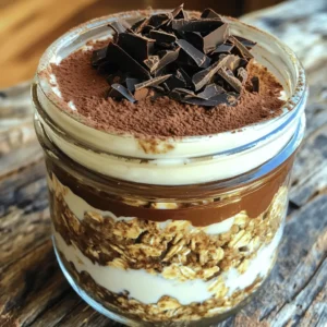 - 1 cup rolled oats - 1 cup almond milk (or any milk of choice) - 2 tablespoons chia seeds - 1 tablespoon maple syrup (or honey) - 1 teaspoon vanilla extract - 1 tablespoon cocoa powder - ½ cup Greek yogurt (or dairy-free alternative) - 1 tablespoon instant coffee granules - Dark chocolate shavings (for garnish) To make Tiramisu Overnight Oats, first gather your ingredients. You need rolled oats, almond milk, and chia seeds. These form the base of your dish. Then, add flavor enhancers like maple syrup, vanilla extract, and cocoa powder. These ingredients give your oats that delicious tiramisu taste. Next, include Greek yogurt to add creaminess. If you prefer a dairy-free option, use plant-based yogurt. The instant coffee granules bring in the classic tiramisu flavor. Finally, for a beautiful finish, you will need dark chocolate shavings. You can also dust some cocoa powder on top before serving. This recipe is simple, yet it packs a lot of flavor. For the full recipe, check the section above. Enjoy your creamy delight! - In a mixing bowl, combine 1 cup rolled oats, 2 tablespoons chia seeds, and 1 cup almond milk. - Stir well and let it sit for 5 minutes. This allows the chia seeds to soak. - After 5 minutes, add 1 tablespoon maple syrup, 1 teaspoon vanilla extract, and 1 tablespoon cocoa powder to the oat mixture. - Stir until all ingredients blend nicely. - In a small bowl, dissolve 1 tablespoon instant coffee granules in a tablespoon of hot water. - Mix this coffee solution into the oat mixture for a rich, tiramisu flavor. - Layer half of the oat mixture into a jar or bowl. - Next, scoop half of ½ cup Greek yogurt on top of the oats. - Repeat these layers with the remaining oat mixture and yogurt for a lovely contrast. - Cover the jar or bowl with a lid. - Place it in the refrigerator to chill overnight or for at least 4-6 hours. Try this recipe for a creamy delight that’s easy to make! Don’t forget to check the full recipe to get all the details. - Allow chia seeds to absorb moisture. This makes the oats creamy. - Adjust almond milk for desired creaminess. Add more for a thinner mix or less for thicker oats. - Customize sweetness with excess maple syrup. This adds a nice touch. - Add spices like cinnamon for extra flavor. It gives a warm, cozy taste. - Use different yogurt types for variations. Greek yogurt adds protein, while coconut yogurt adds a tropical vibe. - Try with various toppings like nuts or fruit. Chopped almonds or fresh berries can enhance the dish. For the full recipe, check out the Tiramisu Overnight Oats section. {{image_2}} You can easily change the flavor of your tiramisu overnight oats. For a mocha flavor, add chocolate syrup. This makes it taste like a rich coffee drink. You can also add banana slices for a fruity twist. Bananas give a sweet touch and pair well with coffee. If you want a tropical version, use coconut milk instead of almond milk. This change adds a fun twist to the recipe. For a dairy-free option, choose plant-based yogurt. This keeps the dish creamy and delicious without dairy. You can adjust the amount of ingredients to make larger batches. This is great for meal prep or feeding a crowd. If you want quick options, create individual portions. This way, you can grab and go whenever you need a tasty breakfast. For the complete details, check the Full Recipe to make your own Tiramisu Overnight Oats! You can store Tiramisu overnight oats in the refrigerator for up to 3 days. They taste best within 24 hours. Freshness makes a big difference. After a day, the oats absorb more liquid. This can change the texture, making them less creamy. So, enjoy them soon after making for the best taste. You can freeze Tiramisu overnight oats in individual portions. This works well for meal prep. Just scoop what you need into small containers. When you want to eat them, thaw the oats in the refrigerator overnight. This way, they will be ready for breakfast or a snack. You can enjoy Tiramisu overnight oats cold or warm them slightly in the microwave. If you warm them, just heat for 30 seconds to keep the creamy texture. I like to mix in fresh toppings right before serving. Dark chocolate shavings or a sprinkle of cinnamon add a lovely touch. Tiramisu overnight oats are a creamy breakfast inspired by the classic Italian dessert. They combine oats, coffee, cocoa, and yogurt to create a rich, layered dish. The flavors of chocolate and coffee blend perfectly, making each bite feel like a treat. You get a nice balance of sweetness and creaminess. The oats soak up the flavors, giving you a delightful experience in the morning. To make these oats vegan, swap dairy products for plant-based ones. Use almond milk, coconut milk, or oat milk instead of regular milk. For yogurt, choose a dairy-free yogurt made from almonds, coconut, or soy. You can also replace honey with maple syrup or agave nectar for sweetness. These changes keep the dish delicious while catering to a vegan diet. Yes, you can use instant oats, but the texture will change. Instant oats cook faster and become softer. This leads to a creamier but less chewy result. If you prefer a more traditional texture, rolled oats are best. They hold their shape and give a nice bite. If you choose instant oats, keep an eye on the soaking time. Less time may be needed for them to absorb the liquid. Tiramisu overnight oats last up to 3 days in the fridge. However, for the best taste and texture, enjoy them within 24 hours. The longer they sit, the softer the oats become. This can make the dish less appealing. Store them in an airtight container to keep them fresh. Remember to add toppings just before serving to maintain their crunch. Tiramisu overnight oats combine flavor and nutrition seamlessly. You start with rolled oats, almond milk, and chia seeds for a creamy texture. Adding cocoa, coffee, and yogurt enhances the taste. Customize it with your favorite toppings for unique flavors. In conclusion, this dish is versatile and easy. You can adjust it to fit your diet and preferences. Enjoy experimenting with different ingredients to create your perfect version of Tiramisu overnight oats. Start your day deliciously!