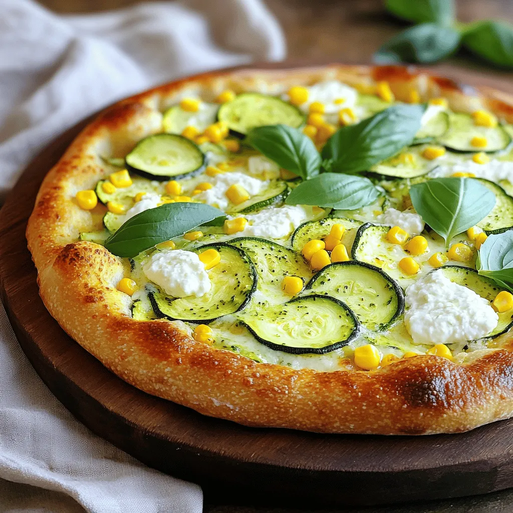 For a tasty zucchini corn pizza, you need these key ingredients: - 1 pre-made pizza crust (or homemade if preferred) - 1 medium zucchini, thinly sliced - 1 cup sweet corn kernels (fresh or frozen) - 1 cup shredded mozzarella cheese - 1/2 cup ricotta cheese - 1/2 teaspoon garlic powder - 1 teaspoon Italian seasoning - 1 tablespoon olive oil - Salt and pepper to taste - Fresh basil leaves for garnish These ingredients create a balance of flavors and textures. The zucchini offers a nice crunch. The sweet corn adds a bit of sweetness, and the cheeses provide creaminess. You can customize your pizza with extra ingredients. Here are some ideas: - Cherry tomatoes for a burst of freshness - Spinach or kale for added greens - Red onion for a sharper taste - Bell peppers for some color and crunch - Crumbled feta or goat cheese for a tangy twist Feel free to mix and match. These add-ins let you create a pizza that suits your taste. Zucchini corn pizza is not just yummy; it is also healthy. Here’s a quick look at the nutrition: - Each slice has about 220 calories. - It packs in protein from the cheese. - Zucchini and corn provide fiber and vitamins. - Using a whole grain crust boosts the health benefits further. This pizza is a great choice for a quick meal. It is both nutritious and delicious, making it perfect for family dinners or casual gatherings. For the full recipe, check out the full recipe section. Start by preheating your oven. Follow the instructions on your pizza crust. If you use a pre-made crust, roll it out on a baking sheet or pizza stone. If you make a homemade crust, prepare it as stated in your recipe. In a skillet, heat one tablespoon of olive oil over medium heat. Add your thinly sliced zucchini. Sauté the zucchini for about 3 to 4 minutes. You want it to be tender but still crisp. Season with garlic powder, salt, and pepper to taste. Once it's done, remove it from the heat and set it aside. Spread 1/2 cup of ricotta cheese evenly over your crust. Leave a small border at the edge. Next, add the sautéed zucchini and 1 cup of sweet corn kernels on top of the cheese. Now, sprinkle 1 cup of shredded mozzarella cheese over everything. Finally, add 1 teaspoon of Italian seasoning for extra flavor. Bake your pizza in the preheated oven for 12 to 15 minutes. Look for a golden crust and bubbly cheese. After baking, let the pizza cool for a minute. Garnish with fresh basil leaves before slicing. Enjoy your delicious zucchini corn pizza! For a detailed list of ingredients and instructions, check the Full Recipe. To cook zucchini well, start with fresh ones. Look for firm, shiny skin. Wash them and slice them thin. Thin slices cook faster and taste better. Sauté them for about 3-4 minutes. This keeps them tender but not mushy. Add salt and pepper to bring out their flavor. You can also grill or roast zucchini for a smoky taste. For this pizza, use mozzarella for its melt and stretch. It makes each bite gooey and fun. Adding ricotta gives a creamy texture. You can mix cheeses for a flavor boost. Try a bit of feta for tang or a bit of cheddar for sharpness. Just keep the cheese balanced so it does not overpower the other ingredients. A crispy crust makes the pizza great. Start by preheating your oven well. A hot oven helps the crust rise and crisp. If using a pre-made crust, follow the package instructions. For homemade crust, make sure it's rolled out thin. Bake it until it's golden. You can also use a pizza stone for even better results. Just place it in the oven before you preheat. This way, it gets very hot. {{image_2}} You can easily make this pizza gluten-free. Use a gluten-free pizza crust instead of regular. Many stores offer tasty gluten-free options. You can also make your own crust with almond flour or cauliflower. Both options work well with the zucchini and corn toppings. Just follow the same cooking steps. For a vegan version, swap out the cheese. Use vegan mozzarella or nutritional yeast for a cheesy flavor. Instead of ricotta, try hummus or a cashew cream. These swaps keep the pizza creamy and delicious. You will not miss the dairy at all. Zucchini and corn pair well with many flavors. Add sliced bell peppers or red onions for extra crunch. Try fresh herbs like oregano or thyme for a burst of flavor. A sprinkle of red pepper flakes will add a kick. Drizzle balsamic glaze on top after baking for a sweet finish. Get creative and mix flavors to your liking! Storing leftover Zucchini Corn Pizza is easy. First, let the pizza cool down. Then, slice it into pieces. Place the slices in an airtight container. You can also wrap them in plastic wrap. This keeps them fresh for up to three days in the fridge. To reheat your pizza, use an oven for best results. Set the oven to 375°F (190°C). Place the pizza slices on a baking sheet. Heat for about 10 minutes. This makes the crust crispy again. You can also use a skillet. Heat it on medium-low and cover it. This method keeps the cheese melty. Freezing Zucchini Corn Pizza is a great idea for meal prep. First, let the pizza cool completely. Wrap each slice in plastic wrap. Then, place the slices in a freezer-safe bag. Remove as much air as possible. You can freeze the pizza for up to two months. When ready to eat, thaw it in the fridge overnight before reheating. For the full recipe, check out the section above. Yes, you can try different cheeses. Cheddar, gouda, or feta work well. Each cheese adds a unique taste. Mix and match to find your favorite. Experimenting makes cooking fun and tasty! To make pizza crust, mix flour, yeast, water, and salt. Knead the dough until smooth. Let it rise for about an hour. Roll it out and shape it to fit your pan. Homemade crust is simple and delicious! You can add bell peppers, mushrooms, or spinach. Broccoli and onions also taste great. Feel free to explore your fridge. Use any veggies you love for extra flavor and nutrients. To add spice, sprinkle crushed red pepper flakes on top. You can also use spicy cheese or add jalapeños. Mixing in a spicy sauce with the ricotta works well too. Make it as fiery as you like! Zucchini corn pizza is fun and tasty. We covered essential ingredients, step-by-step instructions, and useful tips. You learned about variations, storage methods, and common questions. Cooking this dish can be simple and rewarding. You can tailor it to your taste. Now, enjoy a slice of your unique pizza creation. Have fun experimenting with flavors!