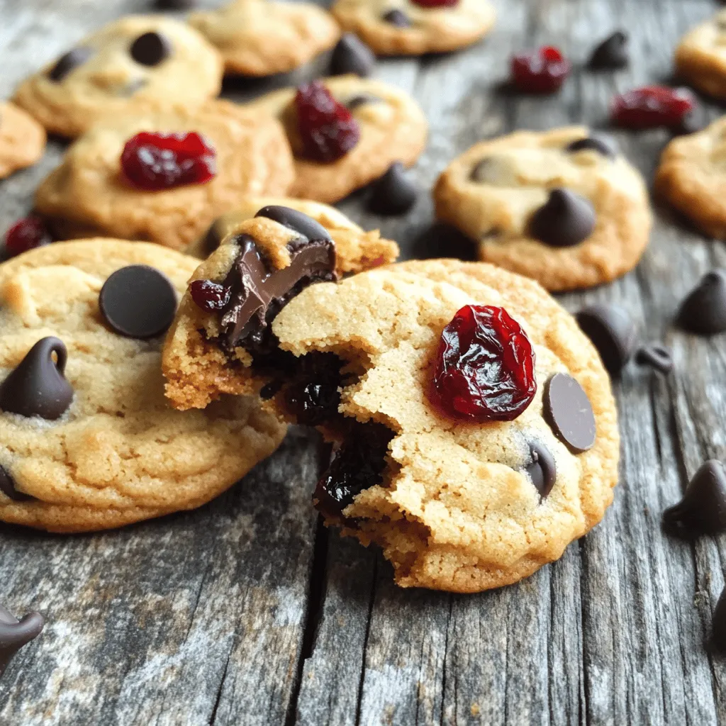 - 1 cup all-purpose flour - 1/2 teaspoon baking soda - 1/4 teaspoon salt - 1/2 cup unsalted butter, softened - 1/4 cup granulated sugar - 1/4 cup brown sugar, packed - 1 teaspoon vanilla extract - 1 large egg yolk - 1/2 cup dark chocolate chips - 1/2 cup dried cherries, chopped - 1/4 cup chopped walnuts (optional) You need these simple items to make cherry chocolate chip cookie bites. The dry ingredients include flour, baking soda, and salt. These give the cookies structure. For the wet ingredients, you use softened butter, both sugars, vanilla, and an egg yolk. This helps create a rich and creamy dough. The mix-ins are the star of the show. Dark chocolate chips add a deep flavor. Dried cherries bring a sweet and tart twist, while walnuts give a nice crunch. You can leave out the walnuts if you prefer. Gathering these ingredients is easy. I recommend measuring them out before you start. This makes mixing smooth and fun. You can find the full recipe above for all the details. Enjoy your baking! - Preheat oven to 350°F (175°C) - Line a baking sheet with parchment paper Start by preheating your oven. This step is key for even baking. Next, line your baking sheet with parchment paper. This helps the cookie bites not stick. - Whisk dry ingredients in a bowl - Cream butter and sugars until fluffy In a medium bowl, whisk together the flour, baking soda, and salt. Mix them well to blend the dry ingredients. In a larger bowl, cream the softened butter with granulated and brown sugars. You want it fluffy and smooth. This takes about 2-3 minutes of mixing. - Add vanilla and egg yolk - Gradually add dry ingredients and fold in mix-ins Now, add the vanilla extract and egg yolk to your butter mix. Stir until it is well combined. Gradually add the dry mixture into the wet ingredients. Mix until just combined. Then, fold in the dark chocolate chips, dried cherries, and walnuts if you choose to use them. - Scoop and roll dough into balls - Place on baking sheet and bake Using a teaspoon, scoop out the dough. Roll it into small balls, about the size of a marble. Place these on the prepared baking sheet. Make sure you leave space between them. Bake in the preheated oven for 8-10 minutes. The edges should look golden and the centers soft. Let them cool on the baking sheet for about 5 minutes. Then, transfer them to a wire rack to cool completely. For the full recipe, find all the steps and details to make these delicious treats! To get the best texture, avoid overmixing your dough. Overmixing makes cookies tough. Instead, mix just until everything is combined. Another key tip is to use room-temperature butter. This helps the sugars cream well. Soft butter mixes easily, giving you a light and fluffy dough. If you need gluten-free options, try almond flour or a gluten-free blend. These can work well in this recipe. You can also swap dried cherries with other fruits. Try cranberries or raisins for a fun twist. Each fruit adds a unique flavor. Ovens can vary, so keep an eye on your cookie bites. Start checking them at 8 minutes. You want the edges to be golden while the center stays soft. If they bake too long, you’ll lose that chewy texture. Remember, they continue to cook a little after you take them out. {{image_2}} You can easily change the taste of your cookie bites. Adding spices like cinnamon or nutmeg brings warmth. A dash of cinnamon pairs well with chocolate and cherries. Nutmeg adds a unique twist. You can also use different types of chocolate. Try milk chocolate for a sweeter bite or white chocolate for a creamy treat. Each choice gives a new flavor and keeps things fun. If you need vegan options, swap out the egg yolk for a flaxseed egg. Mix one tablespoon of ground flaxseed with three tablespoons of water. Let it sit until it thickens. For butter, use vegan margarine or coconut oil. You can also suggest sugar substitutes. Coconut sugar or maple syrup can work well. These swaps keep your cookies tasty while fitting different diets. These cookie bites shine when paired with ice cream. A scoop of vanilla or cherry ice cream complements their flavors. You can serve them during holidays or special events too. They make great gifts, or you can share them at parties. Their bite-sized shape makes them easy to enjoy anytime. Try them warm, fresh out of the oven, for a delightful treat! For the full recipe, check out the Cherry Chocolate Chip Cookie Bites. To keep your Cherry Chocolate Chip Cookie Bites fresh, store them at room temperature. Use an airtight container to seal in moisture. This keeps them soft and tasty. You can enjoy these cookie bites for up to five days. Always check for any signs of spoilage before eating. For long-term storage, freezing is your best bet. First, let the cookie bites cool completely. Then, place them in a single layer on a baking sheet. Freeze them for about an hour. After that, transfer the bites into a freezer bag. Remove as much air as possible. They can last for up to three months. When you want to enjoy them again, simply take out the desired amount. Thaw them at room temperature for about 30 minutes. You can also reheat them in the oven at 350°F (175°C) for a few minutes. This method makes them warm and soft again. Enjoy your treats just like the day you made them! You can use fresh cherries, but the taste and texture change. Fresh cherries add moisture. This can make your cookie bites more gooey. Dried cherries are chewy and sweet. They give a great contrast to the chocolate. For the best results, stick to dried cherries. Check the dough's feel. It should be soft but not sticky. If the dough sticks to your hands, add a bit more flour. If it feels crumbly, add a teaspoon of milk. The right mix helps make perfect cookie bites. Look for a light golden edge. The center should feel soft to the touch. They will firm up as they cool. This slight softness keeps them chewy. If they are too hard, you may have overbaked them. Yes, you can prep the dough ahead. Chill it in the fridge for up to 24 hours. When you’re ready, scoop and bake. You can also freeze the dough. Just thaw it in the fridge before baking. This makes it easy to enjoy fresh cookie bites any time. For the full recipe, check above. These cookie bites are easy and fun to make. You need simple ingredients like flour, butter, and chocolate. Mixing dry and wet components is key for the best results. Remember to keep an eye on your baking time, as each oven is different. With tips for substitutions and storage, you can adjust for your needs. Enjoy these bites warm or with ice cream at special events. Now, gather your ingredients and start baking!