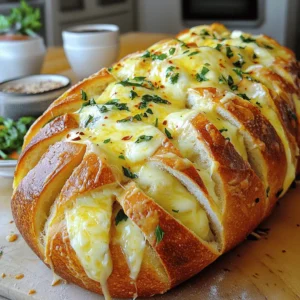- 1 loaf of crusty sourdough or Italian bread - 1/2 cup unsalted butter, melted - 4 cloves garlic, minced - 1 teaspoon dried oregano - 1 teaspoon dried parsley - 1/2 teaspoon red pepper flakes (optional) - Salt and pepper to taste - 2 cups shredded mozzarella cheese - 1/2 cup grated Parmesan cheese - Fresh parsley for garnish (optional) To make cheesy pull-apart garlic bread, start with a loaf of crusty bread. Sourdough or Italian bread works great. The crust gives it a nice texture. Next, you will need butter. Melt it well to soak into the bread. Garlic is key for flavor. Mince your garlic finely for the best taste. For extra flavor, add herbs. Dried oregano and parsley pair well with garlic. If you like heat, add red pepper flakes. Don’t forget salt and pepper. They help balance the flavors. Now for the cheese! Mozzarella is a must for its meltiness. Parmesan adds a nice sharp taste. You can mix these cheeses together. This will make each bite cheesy and delicious. If you want, add fresh parsley on top for a pop of color. For more details, check the Full Recipe. - Preheat the oven to 375°F (190°C). - Carefully slice the loaf of bread: make deep cuts about 1 inch apart. Start by heating your oven. This step ensures your bread bakes evenly. Next, take your loaf and make deep cuts. Cut both horizontally and vertically, but don’t cut all the way through. This keeps the loaf intact for pulling apart later. - Mix melted butter with minced garlic, oregano, parsley, red pepper flakes, salt, and pepper. In a bowl, combine melted butter with minced garlic. Add dried oregano and parsley for flavor. If you like spice, toss in red pepper flakes. Finish with salt and pepper to taste. This mixture will coat your bread with rich, savory goodness. - Drizzle the garlic butter mixture into the cuts and stuff with cheese mixture. - Wrap in aluminum foil and bake. Now it’s time to fill your bread. Use a brush or spoon to drizzle the garlic butter into all the cuts. Make sure each cut gets butter. Next, mix mozzarella and Parmesan cheeses together. Stuff this cheesy mix into each cut. Once filled, wrap the loaf tightly in aluminum foil. This helps the bread steam and keeps it moist while baking. - Bake for 15 minutes covered, then uncover and bake until golden brown. Place the foil-wrapped bread in the preheated oven. Bake for 15 minutes to let the flavors meld. After that, carefully unwrap the foil. Put the bread back in the oven for another 10-15 minutes. You want to see the cheese bubbling and the crust turning golden brown. This is when the magic happens! Now, your cheesy pull-apart garlic bread is almost ready to serve. Enjoy pulling apart those gooey, cheese-filled pieces. Be sure to check out the Full Recipe for more details! - Use fresh garlic for the best results. Fresh garlic gives a strong, rich taste. - Experiment with additional herbs for complexity. Try basil, thyme, or rosemary for new flavors. - Use a combination of cheeses for layered flavor. Mixing mozzarella and cheddar creates a tasty blend. - Ensure cheese is evenly distributed in the bread cuts. This helps every bite be cheesy and delicious. - Garnish with fresh parsley for a pop of color. It makes the dish look even more inviting. - Serve with a dipping sauce for extra flavor. Marinara or garlic butter pairs well with the bread. For the full recipe, check the recipe section above! {{image_2}} You can change the cheese in this recipe to suit your taste. Substitute mozzarella with cheddar for a sharp flavor. Gouda also melts well and adds a nice creaminess. If you want a richer texture, try adding cream cheese. It makes the bread super gooey and delicious. Want to spice things up? Incorporate sun-dried tomatoes or olives for a burst of flavor. These ingredients add a nice tang that pairs well with the cheese. If you like heat, add jalapeños to the garlic butter mix. Smoked paprika gives it a warm, smoky flavor that is hard to resist. While sourdough or Italian bread is great, you can try different types. Ciabatta has a light and airy texture that works perfectly. Focaccia adds a nice fluffiness, too. If you need gluten-free options, look for gluten-free bread. It can be just as tasty and pull-apart friendly. For the full recipe, check out the details above. Keep your cheesy pull-apart garlic bread in an airtight container at room temperature for up to 2 days. If you want to keep it longer, refrigerate the bread. This will help maintain its flavor and texture. To enjoy your garlic bread again, warm it in the oven. This will help restore its crispy texture. If you're in a hurry, you can use the microwave for quick reheating. Just be careful not to overheat it. If you want to save some for later, wrap the bread tightly in foil or plastic wrap. You can freeze it for up to 1 month. When you're ready to eat it, thaw and reheat it directly in the oven. This way, it stays delicious and cheesy! You can add more herbs and spices to the garlic butter. Try mixing in fresh basil or thyme. You can also include a pinch of smoked paprika for a smoky kick. Each addition will bring a new taste to the bread. Yes, you can use other crusty loaves. Ciabatta and focaccia are great choices. They hold the cheese and butter well. You can even use a baguette for a different texture. Cheesy pull-apart garlic bread pairs well with many dishes. Serve it with marinara sauce for dipping. It also goes great with a fresh salad or a comforting soup. The flavors balance nicely together. Yes, you can make it ahead of time. Assemble the bread and keep it in the fridge. Just remember to bake it when you’re ready for a warm treat. This saves time when hosting or enjoying a cozy night in. Cheesy pull-apart garlic bread is a fun and tasty dish. You learned the key ingredients, preparation steps, and tips for great flavor. Remember to choose the right cheese and enhance the garlic butter for more taste. Try different breads and flavor combinations to make it your own. This recipe is easy to customize and perfect for sharing. Whether as an appetizer or a side, it will impress everyone at your table. Enjoy making this delightful treat!