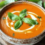 - 4 large red bell peppers - 1 medium onion, chopped - 3 cloves garlic, minced - 2 cups vegetable broth - 1 cup coconut milk (or heavy cream) - 1 teaspoon smoked paprika - 1 teaspoon dried basil - Salt and pepper to taste - 2 tablespoons olive oil - Fresh basil leaves for garnish The ingredients for creamy roasted red pepper soup are simple but full of flavor. The star of this dish is the red bell pepper. Its sweetness shines through when roasted. The onion and garlic add depth and aroma. You can choose between coconut milk or heavy cream to bring creaminess. This soup is rich in vitamins and nutrients. Each serving has about 200 calories. It offers a good balance of carbohydrates, fats, and proteins. - Calories per serving: Approximately 200 - Macronutrients breakdown: - Carbohydrates: 20g - Protein: 3g - Fat: 12g Key ingredients provide health benefits. Red bell peppers are high in vitamin C. They also contain antioxidants that help fight disease. Garlic supports a healthy immune system. Using vegetable broth keeps it low in calories while adding flavor. For the full recipe, check out the section above for instructions. 1. Start by preheating your oven to 400°F (200°C). This helps the red peppers roast evenly. 2. Take your red bell peppers and cut them in half. Remove the seeds and stems. Place them cut-side down on a baking sheet. 3. Chop the onion into small pieces. Mince the garlic cloves finely to release their flavor. 1. Roast the red peppers for about 25-30 minutes. Look for the skin to blister and the peppers to soften. 2. While the peppers roast, heat a large pot over medium heat. Add one tablespoon of olive oil and then add the chopped onion. Sauté until the onion is soft and clear, about 5 minutes. 3. Next, add the minced garlic to the pot. Cook for one more minute until you smell the garlic. 1. Once the peppers are done roasting, let them cool for a bit. Peel off the skins and chop the flesh into small pieces. 2. Add the roasted red pepper pieces to the pot. Pour in the vegetable broth, smoked paprika, and dried basil. Bring the mix to a boil. Then, reduce the heat and let it simmer for 10 minutes. 3. Use an immersion blender to blend the soup until it is smooth. If you don’t have one, carefully pour the soup into a regular blender. Blend in small batches if needed. 4. Stir in the coconut milk or heavy cream. Taste and add salt and pepper as needed. Heat the soup for a few more minutes. 5. Serve the soup hot, garnished with fresh basil leaves. Enjoy this rich and flavorful delight! For the full recipe, check the details above. When roasting peppers, look for a few signs. The skin should blister and turn dark. The peppers should feel soft when you poke them. If you want to roast them in other ways, try using a grill or stovetop. On a grill, place the peppers directly over the flames. For stovetop, use a skillet and turn them until the skin chars. Spices and herbs can really boost the taste of your soup. I love adding a pinch of cayenne for some heat. You can also try fresh thyme or rosemary for a different twist. To make the soup creamier, consider using heavy cream or Greek yogurt. Both will add richness and depth. Overcooking garlic can ruin your soup. Garlic should be soft and fragrant, not brown. Keep an eye on it while cooking. Another mistake is under-seasoning. It’s easy to forget salt and pepper. Always taste your soup before serving. Adjust the seasoning as needed for the best flavor. For the [Full Recipe](#), check out all the steps to create this delicious dish! {{image_2}} You can change the soup’s flavor with different bell pepper colors. Yellow or orange peppers add sweetness. Green peppers give a sharper taste. Each color brings its own twist to the soup. If you want to swap coconut milk, you can use other dairy. Heavy cream makes the soup rich and creamy. For a lighter option, try low-fat milk or yogurt. Each choice brings a unique texture and flavor. Want to make the soup heartier? You can add protein easily. Cooked chicken adds a nice touch. Simply shred or dice it before adding to the soup. If you prefer a plant-based option, try beans. Cannellini or chickpeas blend well with the flavors. They add protein while keeping the dish light. Do you like heat? Add chili peppers for a spicy kick. Jalapeños or serranos can give your soup a nice warmth. Start with a small amount and add more as needed. For extra flavor, consider using different herbs. Fresh thyme or cilantro can brighten the taste. Mixing up herbs adds layers to the soup's flavor. After enjoying your creamy roasted red pepper soup, storing leftovers properly helps keep it fresh. - Refrigerating tips: Let the soup cool to room temperature. Pour it into an airtight container. Store it in the fridge for up to four days. - Freezing for long-term storage: If you want to keep it longer, you can freeze it. Use a freezer-safe container or freezer bags. Leave some space at the top, as the soup will expand when frozen. It should last for about three months in the freezer. Reheating your soup correctly restores its rich flavor. - Best methods to reheat: The stovetop is the best option for reheating. Pour the soup into a pot and heat it over medium heat. Stir often to prevent sticking. You can also use a microwave. Place the soup in a microwave-safe bowl and heat in 30-second intervals, stirring in between. - Maintaining texture and flavor: To keep the soup creamy, add a splash of coconut milk or heavy cream while reheating. This will help it regain its smooth texture. Knowing how long your soup lasts is key to enjoying it safely. - The soup stays good in the fridge for about four days. If frozen, it can remain safe for up to three months. Always check for any off smells or changes in texture before eating. Yes, you can make this soup vegan. To do this, substitute the heavy cream with coconut milk. This keeps the soup rich and creamy. You can also use any plant-based milk if you prefer. For the broth, just stick with vegetable broth. This makes sure your soup stays vegan-friendly. This soup pairs well with many sides. Here are a few ideas: - Grilled cheese sandwiches - Crusty bread or baguette - A fresh garden salad - Garlic bread These dishes complement the soup's rich flavor. Absolutely! You can prepare this soup ahead of time. Here are some tips: - Preparing in advance: Make the soup and let it cool completely. Store it in airtight containers in the fridge. It will stay fresh for about 5 days. - Storing: You can also freeze the soup. Just use freezer-safe containers. It will last up to 3 months. - Reheating: To reheat, warm the soup on the stove. Stir occasionally to keep it smooth. You can also microwave it in a bowl. Heat in short intervals, stirring in between. For the complete detailed recipe, check [here](#). This blog post shared a simple and tasty recipe for Creamy Roasted Red Pepper Soup. We covered the ingredients, preparation, and cooking steps, along with tips for perfecting your dish. Remember, you can swap ingredients and enhance flavors to fit your taste. Proper storage will help keep leftovers fresh. Lastly, this soup is great for meal prep! Enjoy experimenting with this recipe and savor every bowl. You have the tools to create a delicious meal.