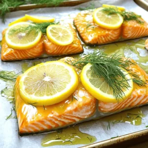 For a tasty Lemon Dill Salmon, you need fresh ingredients. Here’s what you will use: - 4 salmon fillets (6 oz each) - 2 lemons (one for juice, one sliced for garnish) - 3 tablespoons fresh dill, chopped Fresh salmon gives the best flavor. Choose fillets that are firm and bright in color. For the lemons, go for juicy ones. Fresh dill adds a bright, herbal taste that makes this dish shine. You will also need some common pantry items. These add flavor and help the dish come together. Here’s what to grab: - 2 tablespoons olive oil - 1 teaspoon garlic powder - Salt and pepper to taste Olive oil helps keep the salmon moist while cooking. Garlic powder gives a nice, savory kick. Salt and pepper are key to enhance all the flavors in your dish. If you want to add more depth to your Lemon Dill Salmon, consider these optional items: - 1 tablespoon Dijon mustard (optional) - Fresh dill sprigs for garnish Dijon mustard brings a tangy flavor that pairs well with the lemon. For garnish, fresh dill sprigs make your dish look nice and add a bit more herb flavor. You can find the full recipe [here](#). Cooking this dish is fun and easy. With these ingredients, you will make a meal that impresses everyone. First, set your oven to 400°F (200°C). This is the perfect heat for baking salmon. While the oven warms up, grab a baking sheet. Line it with parchment paper and lightly grease it. This helps the salmon cook evenly and keeps it from sticking. In a small bowl, whisk together 2 tablespoons of olive oil and the juice from one lemon. Add 3 tablespoons of chopped dill, 1 teaspoon of garlic powder, and a pinch of salt and pepper. If you want more flavor, mix in 1 tablespoon of Dijon mustard. This sauce is bright, fresh, and easy to make! Place 4 salmon fillets on the prepared baking sheet. Generously brush the lemon dill sauce over each fillet. Next, lay lemon slices on top for extra flavor. Bake the salmon in the oven for about 12 to 15 minutes. You want it to reach an internal temperature of at least 145°F. Let the salmon rest for 5 minutes before serving. Enjoy your Lemon Dill Salmon! For the complete instructions, check out the Full Recipe. To get the best salmon, choose fresh fillets. Look for bright color and no strong odor. Preheat your oven to 400°F (200°C) for even cooking. Cook salmon for 12-15 minutes. The fish is done when it flakes easily with a fork. The internal temperature should reach 145°F. If you want to check, use a meat thermometer. This will help you avoid overcooking your salmon. Let it rest for 5 minutes after baking. This keeps the juices inside. For a bright taste, use fresh lemon juice. This adds a tangy kick that complements salmon. Fresh dill enhances the dish with a herbal note. If you want more depth, add Dijon mustard to the olive oil mixture. Garlic powder gives a warm flavor to the sauce. Remember to season with salt and pepper. This simple step can make a big difference. You can also try adding a pinch of red pepper flakes for heat. Adjust flavors to your liking as you go along. Presentation is key for any dish. Arrange cooked salmon on a clean plate. Use lemon slices and fresh dill sprigs for garnish. This adds color and makes the dish pop. Serve with seasonal vegetables or rice for a complete meal. Consider using a drizzle of olive oil over the top for shine. You can even sprinkle some extra dill on the plate. This not only looks nice but also adds more flavor. Make your dish appealing to both the eyes and the palate. For the complete list of steps and ingredients, check out the Full Recipe. {{image_2}} Grilling salmon adds a smoky flavor. You can easily make grilled lemon dill salmon. Start by marinating the salmon fillets in the lemon dill sauce for about 30 minutes. Heat your grill to medium-high. Place the fillets skin-side down on the grill. Cook for about 6-8 minutes. Flip the salmon and grill for another 5-7 minutes until cooked through. The grill marks will add a nice touch. Adding Dijon mustard gives your lemon dill salmon a sharp twist. Simply mix 1 tablespoon of Dijon mustard into your lemon dill sauce. This adds a zesty flavor that pairs well with the salmon. Follow the same baking steps from the recipe. The mustard will caramelize slightly, giving a tasty crust. If you want a vegan option, use tofu or tempeh. Marinate the tofu in the lemon dill sauce just like the salmon. You can bake or grill it in the same way. For a lighter choice, try using zucchini or eggplant slices. These veggies soak up the flavors well. Just remember to adjust cooking times based on what you use. Explore the full recipe to discover how to create these delicious variations. To keep your leftover lemon dill salmon fresh, store it in an airtight container. Make sure to let it cool first. Place the salmon in the fridge within two hours of cooking. It will last for up to three days. If you want to enjoy it later, consider freezing it. When reheating salmon, do it gently to keep it moist. You can use the oven or the microwave. If using the oven, preheat it to 350°F (175°C). Place the salmon in a baking dish with a splash of water. Cover it with foil, then heat for about 10-15 minutes. For the microwave, heat in short bursts of 30 seconds. Check for warmth, so you don’t overcook it. Freezing lemon dill salmon is simple. Wrap each fillet tightly in plastic wrap. Then, place them in a freezer-safe bag. Remove as much air as possible. Frozen salmon can last for up to three months. When you are ready to eat it, thaw it in the fridge overnight. This keeps the flavor and texture intact. You can follow the full recipe again to enjoy it fresh! The best way to tell if salmon is done cooking is by checking its color and texture. Cooked salmon should look opaque and flaky. You can also use a food thermometer. Aim for an internal temperature of 145°F. If you don't have a thermometer, gently poke it with a fork. If it flakes easily, it's ready to eat. Yes, you can use dried dill instead of fresh. However, fresh dill offers a brighter taste. Use about one-third of the amount when using dried dill. So, if the recipe calls for three tablespoons of fresh dill, use just one tablespoon of dried. Mix it into the olive oil mixture for flavor. Many side dishes pair well with Lemon Dill Salmon. Here are some great options: - Steamed asparagus - Roasted vegetables - Garlic mashed potatoes - Quinoa salad - Rice pilaf Each of these sides complements the light, zesty flavor of the salmon. Enjoy experimenting with your favorites! For the full recipe, check out the Lemon Dill Salmon Delight. This blog post covered the key ingredients for Lemon Dill Salmon, along with step-by-step instructions. You learned how to make a tasty sauce, cook salmon perfectly, and add different flavors. The tips helped you present and store your meal well. Plus, we discussed fun variations, including grilling and vegan options. In summary, making Lemon Dill Salmon can be easy and fun. Enjoy creating your dish and impressing everyone with the taste!