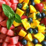 To make a tasty Honey Lime Fruit Salad, you need the following ingredients: - 2 cups diced watermelon - 1 cup diced pineapple - 1 cup diced mango - 1 cup sliced strawberries - 1 cup blueberries - 1 tablespoon honey - 2 tablespoons fresh lime juice - 1 teaspoon lime zest - Fresh mint leaves for garnish These ingredients create a colorful and refreshing dish. Each fruit adds its unique flavor and texture. You can also personalize your salad with optional ingredients. Consider adding: - Kiwi for extra zing - Grapes for sweetness - Chopped nuts for crunch - A sprinkle of cinnamon for warmth Feel free to mix and match based on what you have at home. Remember, the more colorful your salad, the more fun it will be to eat! For the full recipe, check out the detailed instructions provided. To make a great Honey Lime Fruit Salad, start by dicing and slicing your fruits. Here’s how: - Watermelon: Cut the melon in half. Use a sharp knife to slice it into strips. Then, dice those strips into small cubes. - Pineapple: Cut off the top and bottom. Stand it up and slice off the skin. Remove the core and dice the fruit. - Mango: Slice the mango around the pit. Cut the flesh into cubes while still in the skin. Then scoop it out. - Strawberries: Remove the green tops. Slice them from top to bottom. - Blueberries: These are easy! Just rinse them well under cold water. For freshness, always pick ripe fruits. Check for bright colors and a sweet smell. This ensures your salad has the best flavor. Now it's time to combine the fruits. In a large mixing bowl, add all your diced and sliced fruits together. Gently stir them to mix well. Next, let's make the honey-lime dressing. In a small bowl, whisk these together until smooth: - 1 tablespoon honey - 2 tablespoons fresh lime juice - 1 teaspoon lime zest Pour this honey-lime mixture over the fruit in the mixing bowl. Gently toss the fruit salad. You want every piece to be coated with the dressing. Be careful not to mash the fruit; you want it to stay whole. Let the salad sit for about 10 minutes. This resting time helps the flavors blend. Before serving, add fresh mint leaves on top for a pretty touch. For the complete recipe, check the [Full Recipe]. Enjoy your refreshing and healthy dish! To make the best Honey Lime Fruit Salad, start with ripe fruits. Ripe fruits taste sweeter. Look for watermelons that feel heavy and have a uniform color. Choose pineapples that smell sweet at the base. Mangoes should give slightly when pressed. Strawberries should be bright red with no white spots. Blueberries should be plump and firm. Avoid over-mixing the salad. If you toss too hard, fruits can break apart. Gently mix the fruits and dressing. This keeps the salad looking fresh and colorful. Let it sit for about ten minutes after mixing. This helps the flavors blend nicely. For serving, use a clear glass bowl. This lets the colors shine through. You can also serve it in hollowed-out fruits like oranges or pineapples. It adds a fun twist! Pair this salad with grilled chicken or fish. It works great for picnics, barbecues, or brunch. You can even serve it as a light dessert. Kids love it too! You can make this salad vegan by skipping the honey. Use maple syrup or agave nectar instead. Both options give a nice sweetness. For low-sugar choices, reduce the honey or syrup even more. You can also try using sugar-free sweeteners. They work well without changing the taste. You can find the Full Recipe in the previous sections to guide you through the steps! {{image_2}} You can change the fruits based on the season. In summer, use juicy peaches or nectarines. In fall, try crisp apples or pears. Mixing in nuts or granola can add a nice crunch. Almonds or walnuts work great. You can also sprinkle in some granola for extra texture. This makes your salad not just tasty, but also fun to eat. To give your salad a new twist, add some spices. A pinch of chili powder can bring a nice kick. If you prefer a warm taste, try adding fresh ginger. For a citrus boost, mix in orange or grapefruit. These small changes can create exciting flavors. You will be surprised by how different your fruit salad can taste. How you serve the salad can impress your guests. You can hollow out a melon or pineapple to hold the fruit. This makes for a beautiful serving dish. Another fun idea is to layer the salad in a trifle dish. This creates a colorful display. Your guests will love the look and taste of your Honey Lime Fruit Salad! Check out the Full Recipe for more ideas. To keep your honey lime fruit salad fresh, store it in the fridge. Use a clean, airtight container to prevent air from spoiling the fruit. This method helps keep the flavors vibrant and the fruits crisp. Aim to eat the salad within three days for the best taste. Can you freeze fruit salad? Yes, but it’s tricky. Freezing changes the texture of fruits. If you choose to freeze it, do so without the dressing. Pack the fruit tightly in a freezer-safe bag, removing as much air as possible. To defrost, place the bag in the fridge overnight. This slow method helps maintain some texture. How can you tell when the salad is no longer fresh? Look for signs of mushiness or off-smells. If the fruit looks dull or has excessive liquid, it’s time to toss it. For safety, do not eat spoiled food. Always trust your senses to ensure your meals are safe and tasty. To make Honey Lime Fruit Salad, follow these steps: 1. Gather your fruits. You need watermelon, pineapple, mango, strawberries, and blueberries. 2. Dice the watermelon, pineapple, and mango into bite-sized pieces. Slice the strawberries. 3. In a large bowl, mix all the fruits together. 4. In a smaller bowl, whisk 1 tablespoon of honey, 2 tablespoons of lime juice, and 1 teaspoon of lime zest. 5. Pour the honey-lime mix over the fruits. 6. Gently toss the fruits to coat them in the dressing. 7. Let it rest for about 10 minutes. This helps the flavors mix. 8. Add fresh mint leaves on top before serving. This simple process makes a bright and tasty dish in just 25 minutes. For the detailed recipe, check the Full Recipe. You can use many fruits in this salad. Here are some great options: - Apples for a crunch. - Kiwi for a tangy twist. - Grapes for added sweetness. - Oranges for a juicy burst. Feel free to mix and match based on what you like or have at home! Yes, you can prepare this salad ahead of time. - Make it up to 2 hours before serving. - Keep it in the fridge to stay fresh. - If you make it too early, the fruits might get mushy. Toss the salad just before serving to keep it crisp. This blog post has covered everything you need for a tasty Honey Lime Fruit Salad. We started with key ingredients and clear steps for prep and mixing. I shared tips to enhance freshness and how to serve it well. We explored variation ideas to keep it exciting, and I gave you storage tips for leftovers. Remember, this salad is fun to make and customize. Enjoy the fresh tastes, and don’t hesitate to experiment with your favorites!