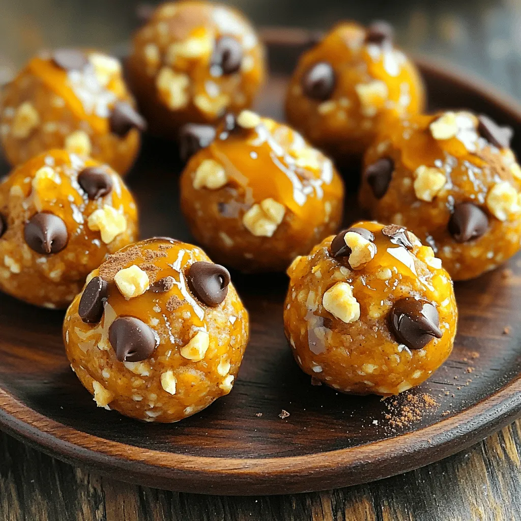 To make your pumpkin pie energy bites, you need some simple ingredients. Here’s the list: - 1 cup rolled oats - 1/2 cup canned pumpkin puree - 1/4 cup almond butter (or your favorite nut butter) - 1/4 cup honey or maple syrup - 1/2 teaspoon vanilla extract - 1 teaspoon pumpkin pie spice (or a mix of cinnamon, nutmeg, and ginger) - Pinch of salt - 1/4 cup chopped nuts (walnuts or pecans) - 1/4 cup mini chocolate chips or raisins (optional) These ingredients bring together the cozy flavors of fall and pack a nutrient punch. If you want to get creative, you can add some fun ingredients. Here are a few ideas: - Chia seeds for extra fiber - Flax seeds for healthy fats - Dried fruit like cranberries for sweetness - Coconut flakes for a tropical twist These add-ins can change the taste and texture. Feel free to mix and match! Each serving of pumpkin pie energy bites has great nutrition. Here’s what you get per bite: - Calories: About 100 - Protein: 3 grams - Carbohydrates: 15 grams - Fiber: 2 grams - Sugars: 5 grams These bites are not only tasty but also give you energy. They make a great snack any time of day! For the full recipe, check out the complete instructions. Start by gathering all your ingredients. You need rolled oats, pumpkin puree, almond butter, honey, vanilla extract, pumpkin pie spice, and a pinch of salt. Mix these in a large bowl. Use a wooden spoon or spatula to stir everything together. You want to ensure all the dry and wet ingredients blend well. The mixture should be slightly sticky. Then, add in your chopped nuts and mini chocolate chips or raisins. Stir again until evenly mixed. Now, it’s time to shape your bites. Take small portions of the mixture, about one inch wide. Roll each portion into a ball using your hands. Don’t worry if they are not perfect; just aim for bite-sized pieces. Place the formed balls on a plate or parchment paper. Make sure they have some space between them to avoid sticking. After you shape all the bites, refrigerate them for at least 30 minutes. This step helps them firm up. Once chilled, serve them as a snack anytime. They taste best cold, but you can also enjoy them at room temperature. Pumpkin pie energy bites are great for a quick energy boost. You can store them in an airtight container for a week. Enjoy these tasty treats as a healthy snack option! To get the best texture, blend the ingredients well. You want a sticky dough that holds together. If the mix feels too dry, add a splash of water or more pumpkin. If it feels too wet, add a bit more oats. The right texture helps each bite stay firm and tasty. You can easily change some ingredients to fit your diet. If you are nut-free, use sunflower seed butter instead of almond butter. For a vegan option, replace honey with maple syrup. If you want gluten-free bites, check that your oats are certified gluten-free. There are many ways to make these bites fit your needs. After making your energy bites, store them in a sealed container. They stay fresh in the fridge for up to a week. If you want to keep them longer, freeze them. Just place them in a freezer-safe bag. When you need a snack, pull out a few bites and let them thaw for a bit. Enjoy them chilled or at room temperature. For the full recipe, check the section above. {{image_2}} You can change your pumpkin pie energy bites for the season. For fall, add chopped apples or dried cranberries. These ingredients give a nice twist and extra flavor. You can also switch the spice. Try adding a bit of cinnamon or allspice for a warm touch. This makes each bite feel like a cozy hug on a chilly day. Energy bites can fit any theme or craving. For a chocolate lover, mix in more chocolate chips. You can also try dark chocolate for a rich taste. Want to keep it nut-free? Use sunflower seed butter instead of almond butter. This will still give you the creamy texture. You can also swap nuts for seeds, like pumpkin or chia seeds. Superfoods can boost the health of your energy bites. Add chia seeds for fiber and omega-3s. They blend well and pack a punch. You could also mix in flaxseed for a nutty flavor and extra nutrients. Another great option is to include cacao nibs for an antioxidant boost. This makes your bites not just tasty but also super healthy. To help your energy bites stick, make sure to mix the ingredients well. When you combine the oats, pumpkin puree, and nut butter, they should form a sticky dough. If the mixture feels too dry, add a bit more nut butter or honey. You want it to hold together when you roll it into balls. Yes, you can freeze pumpkin pie energy bites! Once you form the bites, place them in an airtight container or freezer bag. Make sure to separate layers with parchment paper. They can stay fresh for up to three months in the freezer. When you want a quick snack, just take out a few and let them thaw. You can enjoy these bites in many ways. Serve them chilled from the fridge for a cool treat. They also taste great at room temperature. Pair them with a glass of milk or your favorite nut milk for a filling snack. For a fun twist, you can even chop them up and add them to yogurt or oatmeal! For the full recipe, check here. Making pumpkin pie energy bites is easy and fun. You mix simple ingredients to create a tasty snack. This recipe brings the warm flavors of pumpkin pie into bite-sized treats. They are healthy and great for a quick energy boost. Plus, they’re perfect for sharing with friends or family. Here’s what you need to make these delicious bites: - 1 cup rolled oats - 1/2 cup canned pumpkin puree - 1/4 cup almond butter (or your favorite nut butter) - 1/4 cup honey or maple syrup - 1/2 teaspoon vanilla extract - 1 teaspoon pumpkin pie spice (or a mix of cinnamon, nutmeg, and ginger) - Pinch of salt - 1/4 cup chopped nuts (walnuts or pecans) - 1/4 cup mini chocolate chips or raisins (optional) Instructions 1. In a bowl, mix rolled oats, pumpkin puree, almond butter, honey (or maple syrup), vanilla, pumpkin pie spice, and a pinch of salt. 2. Stir until you form a slightly sticky dough. 3. Add chopped nuts and chocolate chips (or raisins) and mix well. 4. Scoop small portions and roll them into 1-inch balls. 5. Place on a plate or parchment paper. 6. Refrigerate for at least 30 minutes to firm up. 7. Serve chilled or at room temperature. These energy bites are great on their own. You can also pair them with a warm drink, like tea or coffee. For a fun twist, serve them with yogurt or a fruit dip. They make a perfect snack for a busy day or a sweet treat after dinner. Enjoy these bites whenever you need a quick energy boost! In this article, we explored the delicious world of pumpkin pie energy bites. We discussed key ingredients, optional add-ins, and their nutritional value. I detailed how to prepare, form, and chill these bites for the best flavor. You also learned tips for texture, dietary substitutions, and storage. Seasonal variations and fun themes add excitement to your bites. Remember, you can adjust the recipe to fit your taste and needs. Enjoy experimenting, and share these tasty treats with friends!