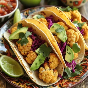 For these crispy cauliflower tacos, you'll need the following: - 1 head of cauliflower, cut into bite-sized florets - 1 cup breadcrumbs (preferably panko) - 1 cup all-purpose flour - 1 cup plant-based milk (or regular milk) - 1 teaspoon smoked paprika - 1 teaspoon garlic powder - 1 teaspoon onion powder - 1/2 teaspoon cayenne pepper (adjust to taste) - Salt and pepper to taste These ingredients create a tasty and crunchy coating for the cauliflower. The spices add depth and warmth. To make your tacos truly vibrant, gather these fresh toppings: - Corn tortillas for serving - 1 avocado, sliced - 1 cup shredded red cabbage - Fresh cilantro, for garnish - Lime wedges, for serving The corn tortillas hold the crispy cauliflower well. The avocado adds creaminess, while cabbage gives a nice crunch. Each serving of crispy cauliflower tacos has about: - Calories: 300 - Total Fat: 10g - Protein: 7g - Fiber: 8g These tacos offer a balanced meal with good fiber and healthy fats. Enjoying them can help you feel satisfied and energized. For the full recipe, check the link. - Preheat your oven to 425°F (220°C). - Line a baking sheet with parchment paper. This step is crucial. Preheating helps to ensure your cauliflower cooks evenly. Parchment paper keeps the florets from sticking. You want them crispy, not glued to the pan! - Set up three bowls: one with flour, one with plant-based milk, and one with breadcrumbs mixed with spices. You need to organize your space. Place the flour in the first bowl. In the second, pour the plant-based milk. Mix breadcrumbs, smoked paprika, garlic powder, onion powder, cayenne pepper, salt, and pepper in the last bowl. This setup speeds up the coating process. - Dip each cauliflower floret in the flour first, then in the milk, and finally coat it in the breadcrumb mixture. - Place the coated florets on the baking sheet. Make sure each piece is well-coated. This is where the magic happens. The flour helps the milk stick, and the breadcrumbs create that perfect crunch. - Bake the cauliflower for 25-30 minutes, flipping halfway through. Flipping is key for even crispiness. You'll know they're done when they look golden brown. If you want an extra crunch, broil them for a minute at the end. Remember to check out the Full Recipe for more tips! To make your crispy cauliflower tacos more delicious, try adding spices like cumin or coriander. A splash of lime juice in the flour mix can give a tangy note. You can also marinate the cauliflower in taco seasoning for extra depth. Another idea is to mix in some nutritional yeast with the breadcrumbs for a cheesy flavor without the dairy. Crispiness is key for these tacos. Make sure each cauliflower floret gets an even coating of flour, milk, and breadcrumbs. This helps create a barrier that keeps moisture out. Avoid overcrowding the baking sheet; leave space between florets for air circulation. Flip the cauliflower halfway through baking to ensure even crispiness on all sides. Serve your tacos on a bright, colorful plate. This makes them pop visually. Garnish with fresh cilantro and lime wedges for a fresh touch. You can also add a small bowl of salsa or hot sauce on the side for dipping. For extra flair, stack the tacos slightly and sprinkle some sesame seeds on top for crunch. {{image_2}} For those needing gluten-free options, use gluten-free flour and gluten-free breadcrumbs. These swaps ensure you can enjoy crispy cauliflower tacos without worry. For dairy-free substitutes, plant-based milk works just as well as regular milk. This milk keeps the batter light and airy. Always check the labels to confirm they meet your dietary needs. You can change up the toppings to suit your taste. Try adding roasted peppers, corn, or diced tomatoes for a fresh twist. Different salsas can bring new flavors too. Mango salsa adds sweetness, while tomatillo salsa gives a zesty kick. Explore various toppings to make these tacos your own. Pair your tacos with a side of black beans or a fresh salad. These sides add nutrition and balance to your meal. For drinks, consider a light beer or a refreshing agua fresca. These options complement the flavors of your tacos beautifully. You can enjoy a complete meal that's both tasty and satisfying. For the full recipe, check out the detailed instructions above! To keep your tacos fresh, store any leftovers in an airtight container. Place the crispy cauliflower in one container and the tortillas in another. This way, the tortillas won't get soggy. You can refrigerate the components for up to three days. If you want to keep them longer, you can freeze the cauliflower. Just make sure it cools down before freezing. When reheating, aim to restore that lovely crunch. Preheat your oven to 400°F (200°C). Place the cauliflower on a baking sheet and heat for about 10 minutes. Avoid the microwave, as it makes the cauliflower soft. For tortillas, warm them on a dry skillet over medium heat for about 30 seconds on each side. This will bring back their flavor and texture. The crispy cauliflower will last in the fridge for about three days. If frozen, you can keep it for about a month. The tortillas are best used within a week if stored in the fridge. After that, they may dry out. For the best taste, eat the tacos within three days of making them. Try to keep everything separate until you are ready to enjoy your meal. Yes, you can use frozen cauliflower. Just keep a few things in mind. First, thaw the cauliflower completely. This step helps to avoid excess moisture. Drain any water after thawing. Pat the florets dry with a clean towel. This makes sure they get crispy when baked. Use the same coating process as fresh cauliflower. Frozen florets may need a few extra minutes to bake. Check for a golden brown color to know they are done. These tacos pair well with many sides. Consider serving them with a fresh salad. A simple cabbage slaw adds crunch and flavor. You could also serve rice or quinoa for a filling meal. Black beans or refried beans can add protein. For a refreshing drink, try a limeade or iced tea. These drinks enhance the meal nicely. Yes, you can prepare these tacos ahead of time. You can bread the cauliflower and store it in the fridge. Just keep it in an airtight container. Bake just before serving to keep it crispy. You can also assemble the tacos ahead. Store each component separately. This way, the tortillas stay fresh. Enjoy them warm or at room temperature. For more details on the full recipe, check out the complete instructions. This blog post guides you through making delicious crispy cauliflower tacos. We covered key ingredients, step-by-step instructions, and tips for the perfect crunch. Explore dietary variations and storage methods to keep your tacos fresh. Remember, cooking is about finding what you love. Use this recipe as a base to add your flair. Enjoy crafting a tasty meal that satisfies your cravings and impresses others. Happy cooking!