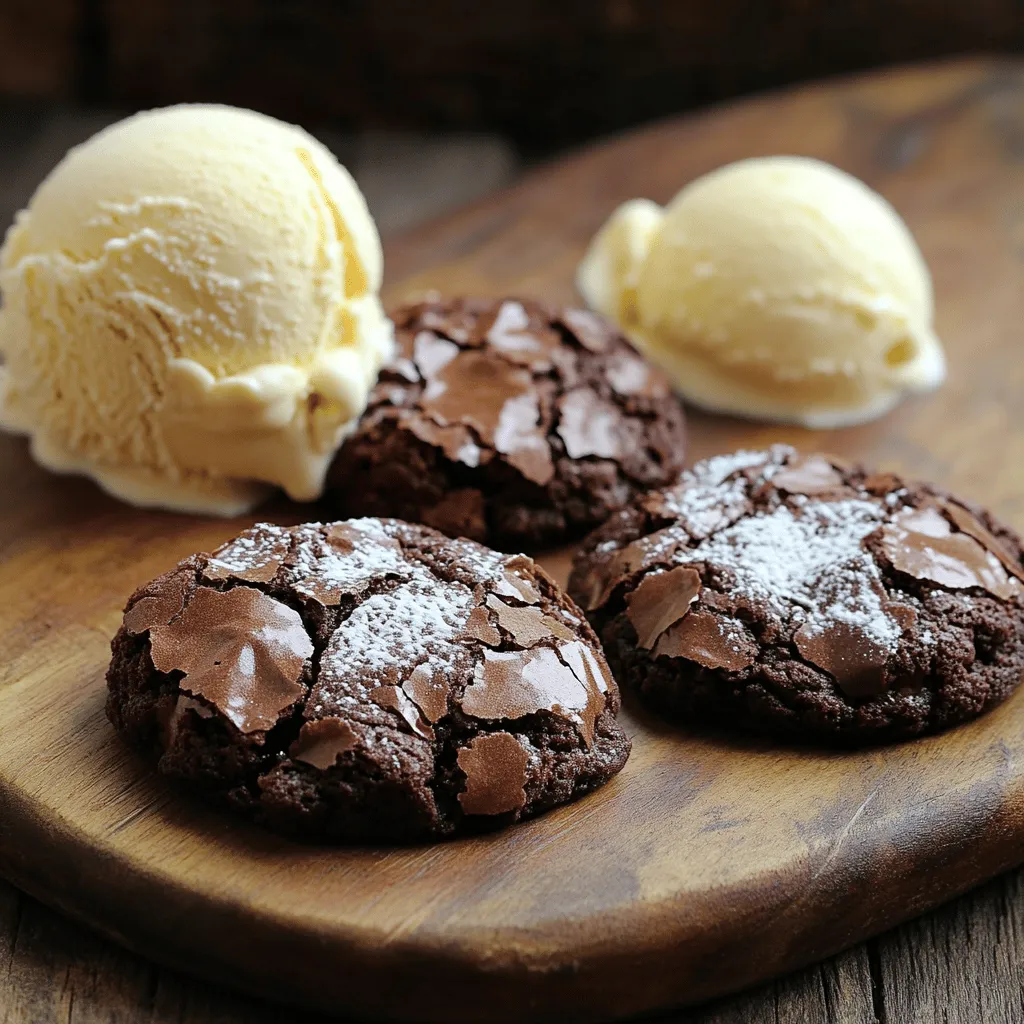 To make fudgy brownie cookies, gather these key ingredients: - 1 cup dark chocolate chips - 1/2 cup unsalted butter, cubed - 1 cup granulated sugar - 2 large eggs - 1 teaspoon vanilla extract - 1/2 cup all-purpose flour - 1/4 cup unsweetened cocoa powder - 1/4 teaspoon baking powder - 1/4 teaspoon salt - 1/2 cup chocolate chunks or nuts (optional for added texture) Each ingredient plays a special role. The chocolate chips and cocoa powder give the cookies their rich flavor. Butter adds moisture, while sugar helps them stay chewy. Eggs bind everything together. Flour gives structure, and baking powder helps them rise a bit. If you need to change an ingredient, here are some good swaps: - Use semi-sweet chocolate chips if you want a sweeter taste. - Coconut oil can replace unsalted butter for a dairy-free option. - Brown sugar can substitute granulated sugar. This swap adds a slight caramel flavor. - You can use gluten-free flour instead of all-purpose flour for a gluten-free version. These substitutions can change the flavor and texture. Experiment to find what you like best! Using high-quality ingredients makes a big difference. Fresh chocolate chips will melt better and taste richer. Real vanilla extract enhances the cookie's flavor. Choose fresh eggs and good flour. The better the ingredients, the better the cookies. You want fudgy brownie cookies that are rich and chewy. When you use quality ingredients, your cookies will impress everyone who tries them. Start by preheating your oven to 350°F (175°C). This helps the cookies bake evenly. While the oven warms up, take a baking sheet and line it with parchment paper. This step keeps your cookies from sticking and makes cleanup easy. In a microwave-safe bowl, place the dark chocolate chips and cubed butter. Heat them in the microwave for 30 seconds. Stir after each interval until everything melts and blends smoothly. Let this mixture cool a bit. In a separate bowl, whisk together the granulated sugar, eggs, and vanilla extract. Mix until everything is well combined. Now, pour the melted chocolate mixture into the sugar and egg mix. Stir until fully mixed together. In another bowl, sift together the flour, cocoa powder, baking powder, and salt. This step helps to aerate the dry ingredients. Gradually add this dry mix to the wet ingredients. Use a spatula to fold it in gently. Be careful not to overmix. If you want extra texture, fold in the chocolate chunks or nuts at this point. Using a cookie scoop or tablespoon, drop rounded balls of dough onto your lined baking sheet. Space them about 2 inches apart. Bake in the oven for 10-12 minutes. The edges should be set, but the centers will still be soft. Let the cookies cool on the baking sheet for 5 minutes, then transfer them to a wire rack to cool completely. For more details, check the Full Recipe. To get that rich, fudgy texture in your cookies, use high-quality dark chocolate. Dark chocolate chips melt well and give a deep flavor. Make sure to mix the melted chocolate with the eggs and sugar until smooth. Don’t overmix the dry ingredients; just fold them in gently. This keeps the cookies chewy and soft. To enhance the fudginess, bake them slightly less than you think. The centers should look soft but not raw. One common mistake is using cold ingredients. Always let your butter and eggs come to room temperature. This helps create a smooth batter. Another mistake is baking too long. Keep an eye on your cookies, as they continue to cook after you take them out. Overbaking leads to dry cookies. Finally, don’t skip the cooling time on the baking sheet. It allows the cookies to firm up while keeping them soft inside. To keep your fudgy brownie cookies fresh, store them in an airtight container. They can last up to a week at room temperature. For longer storage, freeze them in a zip-top bag. When you’re ready to enjoy them again, let them thaw at room temperature. To reheat, pop them in the microwave for 10-15 seconds. This warms them up and makes them gooey again. You can also bake them briefly at 350°F (175°C) for a fresh-out-of-the-oven feel. Try serving them warm with ice cream for a treat! For the full recipe, check out the section above. {{image_2}} You can easily make fudgy brownie cookies nut-free or gluten-free. For nut-free cookies, skip the nuts in the recipe. Choose ingredients without nuts, like chocolate chips. For a gluten-free version, swap all-purpose flour for a gluten-free blend. Many brands work well in cookies without changing the taste. Just check the package for the right measurements. Want to boost the flavor? You can add mint or espresso to your cookie dough. For mint, mix in 1 teaspoon of mint extract with the wet ingredients. It gives a fresh taste. If you love coffee, add 1 tablespoon of instant espresso powder. Stir it into the dry ingredients. This gives a rich, deep flavor to the cookies. You can make these cookies your own by adding mix-ins. Chocolate chunks add rich bites of chocolate. You can also use white chocolate or caramel bits for a fun twist. Try adding dried fruit like cherries or cranberries for a sweet surprise. You can also use coconut flakes for a tropical touch. The possibilities are endless! For more ideas, check the Full Recipe for inspiration. To keep your fudgy brownie cookies fresh, store them in an airtight container. Make sure the cookies are completely cool before you put them away. If you stack them, place parchment paper between layers. This way, they won’t stick together. Keep the container in a cool, dry place. Avoid light and heat, as they can dry out the cookies. You can freeze these cookies for later. First, let them cool completely. Then, wrap each cookie in plastic wrap. This helps keep them moist. Place the wrapped cookies in a freezer-safe bag or container. They can last up to three months in the freezer. When you want to enjoy them, let them thaw at room temperature or heat them up in the microwave for a few seconds. Fudgy brownie cookies taste best within the first week. After that, they may lose some of their chewy texture. If stored correctly, they can stay fresh for about a week. To check for freshness, look for any signs of dryness or hardening. If they seem dry, you can warm them slightly to bring back some moisture. For the best flavor, enjoy them fresh or within the week. For the full recipe, check the earlier section. You want to look for set edges. The centers should still look soft. Bake them for about 10-12 minutes. They will continue to cook while cooling. If you want them extra fudgy, take them out a minute early. Trust your oven timer, but also trust your eyes. Yes, you can use cocoa powder, but it changes the texture. Cocoa powder gives a deeper chocolate flavor. You might need to adjust the fat in the recipe. Try using 1/2 cup of cocoa powder and add 1/4 cup more butter. This keeps the cookies moist and rich. Serve these cookies warm with vanilla ice cream. You can also pair them with a glass of milk. For a twist, try them with a coffee or a rich chocolate sauce. Dusting them with powdered sugar adds a nice touch too. These simple additions elevate the dessert experience. For the full recipe, check out the detailed instructions above! This article covered how to make fudgy brownie cookies. We explored the right ingredients, including possible substitutions. You learned how to prep, mix, and bake for perfect results. I shared tips for that ideal fudgy texture and common mistakes to avoid. We also discussed storage and exciting variations for custom flavors. Baking should be fun and rewarding. Experiment, enjoy, and share these tasty treats!
