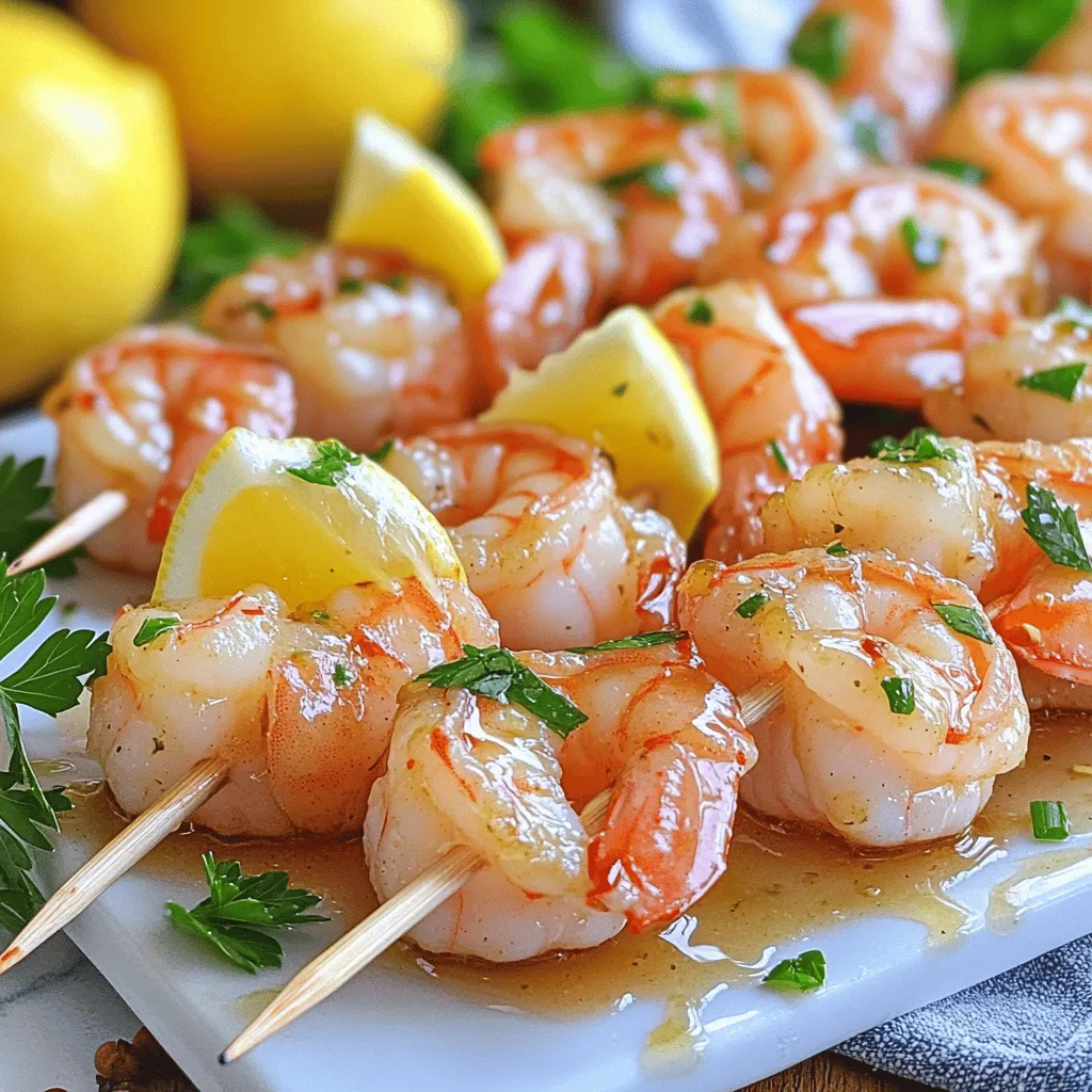- 1 pound large shrimp, peeled and deveined - 1/4 cup honey - 3 cloves garlic, minced - 2 tablespoons soy sauce - 1 tablespoon fresh lemon juice For the best flavor, fresh ingredients work wonders. When I use large shrimp, they soak up the marinade well. Honey adds sweetness, while garlic brings a rich taste. Soy sauce provides a savory kick, and lemon juice balances the flavors. - 1 tablespoon olive oil - 1 teaspoon crushed red pepper flakes - Salt and pepper to taste - Skewers (soaked in water if wooden) Olive oil helps the shrimp cook well on the grill. The red pepper flakes add a bit of heat, so adjust them based on your spice preference. Always season with salt and pepper to enhance the dish. If you use wooden skewers, soaking them prevents burning while grilling. - Lemon wedges - Fresh parsley Lemon wedges brighten the dish and make it look appealing. Fresh parsley adds a pop of color and freshness. These garnishes make your skewers not just tasty but also beautiful. For the full recipe, check out the details above. First, gather your marinade ingredients. In a bowl, mix together the honey, minced garlic, soy sauce, lemon juice, olive oil, crushed red pepper flakes, salt, and pepper. Whisk this mixture well until it’s blended. Next, add your peeled and deveined shrimp to the bowl. Make sure each shrimp gets coated with the marinade. Cover the bowl with plastic wrap and place it in the fridge. Let it marinate for at least 30 minutes. This helps the shrimp soak up all that yummy flavor. While the shrimp marinates, it's time to get your grill ready. Preheat the grill to medium-high heat. If you use wooden skewers, soak them in water for about 30 minutes. This step is key. It stops the skewers from burning while grilling. Now for the fun part! Start by threading the marinated shrimp onto the skewers. Leave a little space between each shrimp to help them cook evenly. Place the skewers on the grill. Cook the shrimp for about 2-3 minutes on each side. You’ll know they’re done when they turn pink and opaque. During cooking, brush any extra marinade over the shrimp. This gives them an extra burst of flavor. Once cooked, remove the skewers from the grill and let them rest for a minute. Enjoy these delicious Honey Garlic Shrimp Skewers! For the full recipe, check out the details above. To get the best Honey Garlic Shrimp Skewers, set your grill to medium-high heat. This temperature cooks the shrimp nicely without burning them. You want the grill hot enough to sear the shrimp but not so hot that they turn dry. Leave a little space between each shrimp on the skewers. This helps them cook evenly. If they are too close, they will steam instead of grilling. Proper spacing lets the heat circulate around each piece. Want to spice things up? You can add extra herbs like cilantro, basil, or even a pinch of cumin. These will give your skewers a unique twist. If you want a touch of sweetness, try adding a bit of orange juice or zest. For a different flavor, you can swap the marinade. Try teriyaki sauce for a sweet and savory taste. Or use a spicy chili paste for heat. The options are endless, and each twist can create a new favorite. Pair your Honey Garlic Shrimp Skewers with fresh sides. A light salad with mixed greens and a citrus dressing works great. You can also serve them with a side of grilled vegetables for added color and flavor. For presentation, arrange the skewers on a large platter. Add lemon wedges and sprigs of parsley for a pop of color. This not only makes it look appealing but adds freshness to each bite. Don’t forget to have extra dipping sauce on the side for your guests! {{image_2}} You can change the main protein in this recipe. If you want to swap shrimp for chicken, use boneless chicken breast cut into bite-sized pieces. For a plant-based option, tofu works great too. Just press the tofu to remove excess water before marinating. You can also switch the sweetener. If honey is not your thing, try maple syrup or agave. These options will add a unique twist to the flavor. You can cook these shrimp in different ways. Grilling adds a smoky taste, which makes the dish special. However, if you don’t have a grill, you can bake the shrimp in the oven. Set your oven to 400°F (200°C) and cook for about 10-12 minutes. Another great option is to use a skillet on the stovetop. Heat a bit of oil and cook the shrimp for 2-3 minutes on each side until they turn pink and opaque. To enhance the taste, you can add tropical elements. Pineapple chunks or shredded coconut can give your skewers a fun twist. Don’t be afraid to experiment with herbs! Fresh cilantro, basil, or mint can add freshness and depth. Try adding a mix of herbs to see what suits your taste best. For the full recipe, check out the Honey Garlic Shrimp Skewers section. After you enjoy your honey garlic shrimp skewers, store any leftovers in the fridge. Place them in a clean, airtight container. This will keep them fresh and safe to eat. Try to eat them within three days for the best taste. If you want to keep them longer, you can freeze them. Wrap the skewers tightly in plastic wrap or foil, then put them in a freezer bag. Cooked shrimp skewers can last up to three months in the freezer. When it's time to eat your leftovers, reheating them properly is key. The oven works best for this. Preheat your oven to 350°F. Place the skewers on a baking sheet and cover them with foil. Heat for about 10-15 minutes until warm. If you're in a rush, you can use the microwave. Place the shrimp on a microwave-safe plate and cover it with a damp paper towel. Heat in short bursts of 30 seconds until warmed. To keep the shrimp juicy, avoid overheating them. Cooked honey garlic shrimp skewers can last in the fridge for about three days. After that, the shrimp may spoil. Signs of spoilage include a sour smell, a slimy texture, or discoloration. If you notice any of these signs, it's best to throw them away. Always prioritize your health and safety when it comes to food storage. For the best flavor, marinate the shrimp for at least 30 minutes. This time allows the shrimp to soak up the sweet and savory notes of the marinade. If you have time, marinating for up to 2 hours enhances the taste even more. Just remember not to exceed this time, as shrimp can become mushy. Yes, you can use frozen shrimp. To prepare frozen shrimp, first, thaw them in the fridge overnight. If you need them quicker, place the shrimp in a sealed bag and submerge it in cold water for about 15-20 minutes. Once thawed, rinse them under cold water and pat dry before marinating. Several sides pair well with Honey Garlic Shrimp Skewers. Try serving them with: - Steamed rice or quinoa for a filling base. - Grilled vegetables like zucchini or bell peppers for a colorful plate. - A fresh salad with mixed greens and a light vinaigrette for crunch. - Garlic bread to soak up any extra sauce. Yes, you can make Honey Garlic Shrimp Skewers in the oven. Preheat your oven to 400°F (200°C). Place the skewers on a baking sheet lined with foil. Bake for about 8-10 minutes, flipping halfway through. The shrimp should be pink and opaque when done. This method is perfect if you don’t have a grill. For more details, check the [Full Recipe]. This blog post covers all you need for perfect Honey Garlic Shrimp Skewers. You learned about the key ingredients, including shrimp, honey, and garlic. I shared step-by-step grilling instructions and useful tips for a better cook. Plus, I offered variations for different tastes and storage advice for leftovers. Now you can make delicious skewers with confidence. Enjoy trying new flavors and impressing your friends and family with this recipe!