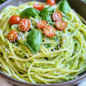 - 12 oz spaghetti or favorite pasta - 2 ripe avocados - 2 cloves garlic - ¼ cup fresh basil - ½ cup cherry tomatoes - Grated Parmesan cheese or nutritional yeast - 2 tablespoons lemon juice - ¼ cup olive oil - Salt and pepper to taste In this creamy avocado pasta recipe, the main ingredients work together to create a rich, velvety dish. The spaghetti serves as a perfect base, while the ripe avocados provide creaminess. Fresh garlic adds flavor, and basil brings a nice herbal note. If you want to add more texture and color, cherry tomatoes are a great choice. They add a burst of freshness. You can also sprinkle some grated Parmesan cheese or nutritional yeast for a cheesy flavor. To make the sauce pop, we use lemon juice and olive oil. They add brightness and richness. Don’t forget to season with salt and pepper to taste. This will enhance all the flavors in the dish. For the full recipe, check out the instructions later to see how to bring these ingredients together. To cook spaghetti to al dente, start with a large pot. Fill it with water and add salt. Bring the water to a boil. Add your spaghetti and stir it gently. Cook according to the package instructions, usually around 8 to 10 minutes. You want the pasta to be firm but not hard when you bite it. Why is reserving pasta water important? Reserving pasta water helps to create a smooth sauce. The starchy water adds creaminess and helps the sauce stick to the pasta. Make sure to save about one cup before draining the pasta. For the avocado sauce, grab a food processor. Add two ripe avocados, minced garlic, and fresh basil leaves. Then, pour in lemon juice and olive oil. Blend until everything is smooth and creamy. If the sauce is too thick, add some reserved pasta water. This helps you get the right texture for your sauce. Now, it’s time to mix everything. In a large bowl or back in the pot, add your cooked spaghetti. Pour the avocado sauce over the pasta. Use tongs to toss it all together. If the sauce seems dry, add more pasta water until it coats the spaghetti well. You can also incorporate optional ingredients. If you like, gently fold in halved cherry tomatoes. They add color and a fresh taste to your dish. To make your avocado pasta super creamy, use ripe avocados. They blend easily and give that smooth texture we all love. Cut the avocados into smaller pieces before blending. This helps them mix well with garlic and basil. When blending, make sure to scrape down the sides of the bowl. This ensures everything gets mixed evenly. For seasoning, start with salt and pepper. Taste the sauce as you mix. If it needs more flavor, add a little lemon juice. This gives brightness to the dish. Garnishing makes your dish look special. Fresh basil leaves add a pop of color. You can also sprinkle some grated cheese on top. This adds a nice touch and flavor. Serve your pasta in bowls or on plates. A simple, clean plate makes the food stand out. You can add some cherry tomatoes for color and freshness. They make your dish look even better. One big mistake is overcooking the pasta. This makes it mushy and less tasty. Cook it just until it is al dente. Another mistake is using unripe avocados. They won't blend well and can taste bitter. Always choose ripe avocados for the best results. If you're unsure, gently press the avocado. It should have a little give. {{image_2}} You can make this creamy avocado pasta vegan and gluten-free. Use gluten-free pasta to make it safe for those with gluten allergies. For a vegan option, skip the Parmesan cheese and use nutritional yeast instead. This gives a cheesy taste without dairy. If you have nut allergies, avoid any nut-based substitutes. You can still enjoy a creamy sauce using ripe avocados. Add spices or herbs for a twist. A pinch of red pepper flakes adds heat. Fresh parsley or cilantro can change the flavor profile. Mix in alternative sauces for more variety. Try a splash of soy sauce for umami or a dollop of pesto for a fresh taste. These small changes can make a big difference. You can adapt this recipe with seasonal produce. In spring, add asparagus or peas for a fresh crunch. In summer, mix in zucchini or bell peppers for color and taste. For a heartier dish, consider adding cooked chicken or shrimp. This turns your creamy avocado pasta into a filling meal. Adjusting with what’s in season makes it fun and tasty. To keep creamy avocado pasta fresh, store it in the fridge. Place it in an airtight container. This helps prevent the sauce from browning. You can store it for up to three days. Make sure to cover it well to keep the flavors intact. When you want to enjoy leftovers, reheat them gently. The best method is using a pan on low heat. Add a splash of olive oil or a bit of pasta water. This helps keep the sauce creamy. Avoid using a microwave as it can separate the sauce. You can freeze creamy avocado pasta, but it may change texture. If you want to freeze it, do so right after making it. Use an airtight container and press out as much air as possible. When you're ready to eat, thaw it in the fridge overnight. Reheat gently to restore creaminess. You can use any pasta you like. I recommend spaghetti for its long strands. Fettuccine also works well, as it holds the sauce nicely. If you prefer a gluten-free option, try brown rice pasta or zucchini noodles. Both choices taste great and give a fun twist to the dish. Yes, you can prepare this dish ahead of time. Cook the pasta and make the avocado sauce separately. Store them in airtight containers in the fridge. When you are ready to eat, mix them together. You may need to add a splash of pasta water to refresh the sauce. To keep your avocado sauce green, use lemon juice right away. The acidity helps slow down browning. Cover the sauce tightly with plastic wrap, pressing it against the surface. This minimizes air exposure. You can also store it in an airtight container to keep it fresh longer. This blog post guided you through making a creamy avocado pasta. You learned about key ingredients, like fresh avocados and garlic. I shared step-by-step instructions to cook the pasta and blend an easy sauce. We explored tips for perfecting creaminess and avoiding common mistakes. Trying different flavors and ingredients can keep this dish exciting. Remember to store leftovers properly to maintain freshness. Enjoy your cooking adventure, and make the most of this tasty, simple meal!