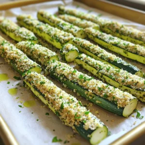 - 2 medium zucchinis - 1 cup breadcrumbs (preferably whole wheat) - 1/2 cup grated parmesan cheese - 2 tablespoons fresh parsley, chopped - 1 tablespoon fresh basil, chopped - 1 teaspoon garlic powder - 1/2 teaspoon onion powder - Salt and pepper to taste - 2 large eggs - Olive oil spray or 2 tablespoons olive oil The ingredients for herb crusted zucchini sticks are simple yet flavorful. Zucchini is a great base because it’s mild and absorbs spices well. You want to use fresh herbs like parsley and basil to boost taste. Whole wheat breadcrumbs add a nice crunch, and parmesan brings a cheesy depth. For the coating, garlic and onion powder add savory notes. Make sure to season with salt and pepper to enhance all the flavors. You will need eggs to help the breadcrumbs stick to the zucchini. Olive oil ensures the sticks get crispy in the oven. I recommend you gather everything before you start cooking. This will help you stay organized and make the process smoother. You can find the full recipe below to guide you through this delicious snack. 1. Preheat your oven to 425°F (220°C). This step is vital for crispiness. 2. Line a baking sheet with parchment paper. It helps with easy cleanup. 3. In a shallow bowl, combine the breadcrumbs, parmesan cheese, chopped parsley, basil, garlic powder, onion powder, salt, and pepper. Mix well to blend the flavors. 4. In a separate bowl, whisk the eggs until smooth and fully combined. 1. Take each zucchini stick and dip it in the egg mixture. Let the extra egg drip off. 2. Next, roll the zucchini stick in the breadcrumb mixture. Press gently to coat evenly. 1. Arrange the coated zucchini sticks on the prepared baking sheet. Give them space to crisp. 2. Lightly spray the zucchini sticks with olive oil or drizzle them with olive oil. This adds flavor and helps with browning. 3. Bake in the preheated oven for 20-25 minutes. Turn them halfway through for even crispiness. Look for a golden color as a sign they are done. 4. Remove from the oven and let them cool slightly before serving. Enjoy these crispy delights! For the complete recipe, refer to the [Full Recipe]. To make your herb crusted zucchini sticks crispy, use fresh herbs. Fresh parsley and basil add great flavor. Dried herbs can work, but fresh gives a better taste. For the perfect coating, press the zucchini sticks into the breadcrumb mix. This helps the crumbs stick well. A light spray of olive oil before baking also boosts crispiness. You can bake zucchini sticks or try an air fryer. An air fryer cooks them faster and can make them even crispier. If you use an air fryer, set it to 400°F (200°C) for about 10-15 minutes. Turn them halfway for even cooking. If you prefer baking, keep the temperature at 425°F (220°C) and bake for 20-25 minutes. Adjust the cook time based on how crispy you want them. For dips, ranch dressing or marinara sauce pairs well with zucchini sticks. You can also try a spicy aioli for a kick. As for side dishes, serve them with a fresh salad or alongside grilled chicken for a nice meal. These sticks can be a great snack or a fun side to any dish. {{image_2}} You can make your herb crusted zucchini sticks even tastier! Try adding spices like paprika or chili flakes. This gives a nice kick and makes them more exciting. You can also mix in cheese variations. Feta adds a tangy flavor, while mozzarella gives a creamy touch. Both options will enhance your dish and please your taste buds. Want to make this recipe fit your diet? You can use gluten-free breadcrumbs to keep it safe for those with gluten issues. Just look for certified gluten-free brands. If you’re vegan, replace the eggs with a mixture of ground flaxseed and water. This will help the breadcrumbs stick without using eggs. These zucchini sticks work great as appetizers or party snacks. Serve them with dips like ranch or marinara for extra fun. You can also mix them with other veggies for a colorful platter. Carrots, bell peppers, and cucumbers pair well and add variety to your snack table. Check out the Full Recipe for more ideas! To keep your zucchini sticks fresh, place them in an airtight container. This helps lock in moisture and flavor. If you want the best taste, eat them within three days. After that, they may lose some crispiness and flavor. For the best results, reheat your zucchini sticks in the oven. Preheat the oven to 375°F (190°C). Place the sticks on a baking sheet for about 10 minutes. This method keeps them crispy and tasty. If you need a quick option, the microwave works too. Heat them for 30 seconds. Check if they need more time. Note that they may not be as crispy in the microwave. Yes, you can freeze zucchini sticks! To do this properly, first, let them cool completely. Next, place them in a single layer on a baking sheet. Freeze for about two hours. Once frozen, transfer them to a freezer bag. Make sure to remove as much air as possible. They can last up to three months in the freezer. Just remember to bake them straight from frozen when you are ready to enjoy! For more details, check the Full Recipe. How do I know when the zucchini sticks are done? You can tell the zucchini sticks are done when they turn golden brown and crispy. They should feel firm to the touch. Bake them for 20 to 25 minutes at 425°F (220°C), turning them halfway through cooking. This helps them cook evenly. If you want extra crunch, keep an eye on them during the last few minutes. Can I use frozen zucchini for this recipe? I do not recommend using frozen zucchini for this recipe. Frozen zucchini tends to lose water and becomes mushy when cooked. Fresh zucchini gives the best texture and flavor. If you only have frozen zucchini, try to drain it well before using it. However, it may still not give you the same crispy result. What can I substitute for parmesan cheese? If you want to substitute parmesan cheese, try using nutritional yeast for a vegan option. It adds a nice cheesy flavor. You can also use other cheeses like Pecorino Romano or Grana Padano. Just remember that different cheeses may change the flavor a bit. Can I use regular breadcrumbs instead of whole wheat? Yes, you can use regular breadcrumbs instead of whole wheat. Both types will work well in this recipe. Just remember that whole wheat breadcrumbs add a bit more fiber and a heartier taste. Use what you have on hand for the best results. How can I make my zucchini less watery? To make zucchini less watery, you can salt the sticks before cooking. Cut them and sprinkle salt on them. Let them sit for about 15 minutes, then rinse and pat them dry. This helps remove excess moisture. You can also try using smaller zucchinis, as they tend to be firmer. Can I bake these zucchini sticks without oil? Yes, you can bake zucchini sticks without oil. Just be aware that they may not be as crispy. You can use a light spray of cooking oil for better results, but if you want to skip it, they will still cook fine. Keep an eye on them to prevent burning. In this blog post, we explored how to make crispy zucchini sticks. We covered the ingredients needed, the step-by-step process, and various tips to ensure great results. I shared methods for baking, storing, and serving your zucchini sticks. These versatile snacks are easy to adjust for different diets and flavors. Remember, fresh herbs and the right cooking methods will enhance your dish. Enjoy your cooking and get creative with your serving ideas!