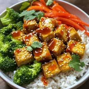 - 1 block firm tofu - 1 cup jasmine rice - 1 cup broccoli florets - 1 red bell pepper, sliced - ½ cup carrots, julienned - 3 green onions, chopped To create a Spicy Sriracha Tofu Bowl, you need firm tofu. This type holds its shape well and becomes crispy when cooked. Jasmine rice makes a great base. Its fluffy texture complements the spicy tofu. Fresh vegetables add color and crunch. Broccoli, red bell pepper, and carrots work well together. Green onions give a fresh kick to the dish. - 2 tablespoons Sriracha sauce - 1 tablespoon soy sauce - 1 tablespoon sesame oil - 1 tablespoon honey or maple syrup The sauce brings the bowl to life. Sriracha sauce adds heat and flavor. A splash of soy sauce gives a savory touch. Sesame oil adds depth and richness. You can use honey or maple syrup for a hint of sweetness that balances the spice. - Sesame seeds - Fresh cilantro Garnishing your bowl makes it look great. Sesame seeds add a nice crunch. Fresh cilantro brightens the flavors and adds a pop of color. You can find the full recipe [here](#). First, drain the tofu by placing it on a clean towel. Press it to remove extra water. Cut the tofu into 1-inch cubes. Toss these cubes in cornstarch until they are well-coated. This step makes the tofu crispy when cooked. Next, grab a medium saucepan. Pour in the vegetable broth and bring it to a boil. Add the jasmine rice and stir once. Cover the pot and reduce the heat to low. Cook for about 15 minutes. The rice will be tender when the liquid is absorbed. Fluff it with a fork and set it aside. Now, take a large skillet or wok. Heat the vegetable oil over medium-high heat. Add the cornstarch-coated tofu cubes. Fry them until golden and crispy, about 8 to 10 minutes. Remove the tofu and set it on paper towels to drain excess oil. In the same skillet, add the broccoli, red bell pepper, and carrots. Stir-fry these veggies for 4 to 5 minutes. They should be tender yet still bright in color. Add the green onions and sauté for one more minute. In a small bowl, mix together the Sriracha, soy sauce, sesame oil, and honey or maple syrup. This sauce gives the dish its spicy kick and sweet balance. Pour this mixture over the sautéed vegetables. Stir well to coat everything. Now, it’s time to bring everything together. Add the crispy tofu back into the skillet with the veggies and sauce. Gently toss everything to ensure the tofu is well-coated. Finally, serve this spicy mixture over a bed of jasmine rice in bowls. Garnish with sesame seeds and fresh cilantro for a tasty touch. For the complete recipe, refer to the Full Recipe section. Tofu can be soft if not pressed. Pressing tofu helps remove excess water. This step makes the tofu crispier when cooked. Use a tofu press or wrap it in a clean towel. Place a heavy object on top for about 30 minutes. If you don't have cornstarch, try using rice flour. It also creates a nice crust on the tofu. Sriracha can be spicy. You can adjust it to fit your taste. Start with just one tablespoon, then add more as needed. If you enjoy extra heat, add chili flakes or cayenne pepper. For a milder taste, mix a little honey or maple syrup into the sauce. This will balance out the heat nicely. This bowl pairs well with other side dishes. Try serving it with a simple salad or steamed edamame. For leftovers, keep the tofu and veggies separate from the rice. This keeps everything fresh. You can also wrap the tofu mixture in a tortilla for a tasty lunch. The Spicy Sriracha Tofu Bowl is versatile and fun to enjoy in different ways. {{image_2}} If you want to change the protein, try tempeh or seitan. Both give a nice texture. Tempeh has a nutty flavor and works well with the sauce. Seitan is chewy, making it a great meat substitute. These options are also vegan, so they fit perfectly into plant-based meals. You can swap in other vegetables to mix things up. Snow peas, zucchini, or bell peppers add color and crunch. Seasonal veggies like asparagus or squash can change the dish based on what’s fresh. Feel free to experiment with whatever you have on hand. Different hot sauces can spice things up. Try sriracha alternatives like sambal oelek or chili garlic sauce. You can also add herbs like basil or cilantro for a fresh twist. Mixing in garlic or ginger gives extra flavor too. To keep your Spicy Sriracha Tofu Bowl fresh, store it in an airtight container. Place it in the fridge if you plan to eat it within the next three days. Make sure to separate the tofu and rice from the vegetables to keep everything crisp. You can layer them in the container or use different ones. When reheating, the best method is using a skillet over medium heat. This helps keep the tofu crispy. Add a splash of water to create steam, which warms everything through without drying it out. Stir gently to avoid breaking the tofu. You can also use a microwave, but be aware the texture may change slightly. Heat in short bursts, stirring in between. Yes, you can freeze the Spicy Sriracha Tofu Bowl, but the texture of the tofu may change. For best results, freeze the tofu separately from the vegetables and rice. Spread them out on a baking sheet to freeze individually before transferring to a freezer bag. This method prevents them from sticking together. When ready to eat, thaw in the fridge overnight before reheating. To make this dish vegan, swap out honey for maple syrup. Maple syrup gives a nice sweetness. It works well and keeps the flavors balanced. You can also use agave nectar. Both options will keep your bowl plant-based and tasty. Yes, you can make it gluten-free. Use gluten-free soy sauce instead of regular soy sauce. Brands like Tamari offer great flavor without gluten. Check the label to be sure it's certified gluten-free. To reduce servings, cut the ingredient amounts in half. For example, use half a block of tofu and half a cup of rice. Adjust the sauce ingredients too. This way, you still keep the bold flavors, but you make just enough for a smaller meal. Tofu is a great source of protein. It is low in calories and high in iron. It also contains calcium, which is good for bones. If you are watching your diet, tofu fits well. But be careful if you have soy allergies. Sriracha sauce comes from Thailand. It was created in the 1930s by a woman named Thanom Chakkapak. She made it in the town of Si Racha. Today, Sriracha is popular worldwide, known for its spicy and sweet flavor. This blog post walks you through creating a tasty Spicy Sriracha Tofu Bowl. We covered all the main ingredients, including firm tofu, jasmine rice, and fresh vegetables. You learned step-by-step instructions, useful tips, and ways to customize the dish. As you explore this recipe, feel free to tweak it to fit your taste. Enjoy making this flavorful meal that caters to diverse diets and preferences. Your kitchen is a place for creativity and delicious food!