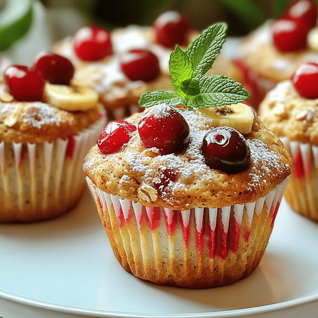 To make Cherry Banana Oat Muffins, gather these key items: - 1 cup rolled oats - 1 cup whole wheat flour - 1 teaspoon baking powder - 1/2 teaspoon baking soda - 1/2 teaspoon salt - 2 ripe bananas, mashed - 1/2 cup honey or maple syrup - 1/4 cup unsweetened applesauce - 2 large eggs - 1 teaspoon vanilla extract - 1 cup fresh or frozen cherries, pitted and chopped These ingredients blend well to create a moist and flavorful muffin. The oats add fiber, while bananas lend natural sweetness. Whole wheat flour boosts nutrition, and honey or maple syrup keeps it healthy. You can make these muffins even better with some add-ins. Consider adding: - 1/2 cup chopped walnuts or pecans - 1/2 cup chocolate chips Nuts bring crunch and flavor, while chocolate chips add sweetness. Feel free to mix and match based on your taste. If you want to make the recipe even healthier, try these swaps: - Replace honey with agave syrup for a lower glycemic index. - Use flax eggs instead of regular eggs for a vegan option. - Substitute half of the applesauce with Greek yogurt for added protein. These changes keep the muffins tasty while enhancing their health benefits. You can enjoy a guilt-free snack with these smart swaps. For the full recipe, check out the details provided earlier. First, set your oven to 350°F (175°C). This is the perfect temperature for baking muffins. Next, grab a 12-cup muffin tin. You can line it with muffin liners or lightly grease it with oil. This step helps prevent sticking, making it easier to enjoy your muffins later. In a medium bowl, mix together the rolled oats, whole wheat flour, baking powder, baking soda, and salt. Use a whisk to blend everything well. This step is important because it helps the muffins rise and stay fluffy. Once mixed, set this bowl aside for later. Now, take a large bowl and add the mashed bananas. They should be ripe for the best flavor. Next, add the honey or maple syrup, applesauce, eggs, and vanilla extract. Whisk these ingredients until they are fully combined. This forms the base of your muffin batter, adding sweetness and moisture. Slowly add the dry ingredients to the wet mixture. Stir gently until everything is just combined. Avoid overmixing, as this can make the muffins tough. Now fold in the chopped cherries and nuts, if you choose to use them. This adds texture and bursts of flavor in every bite. Spoon the muffin batter into the prepared muffin tin. Fill each cup about two-thirds full. Bake in the preheated oven for 18-20 minutes. To check if they are done, insert a toothpick into the center of a muffin. If it comes out clean, they are ready. Once baked, let the muffins cool in the pan for about five minutes. After that, transfer them to a wire rack to cool completely. For the full recipe, follow along with the instructions above and enjoy your tasty treats! To keep your muffins moist, use ripe bananas. They add natural sweetness and moisture. Mashed bananas blend well with the other ingredients. Applesauce also helps. It adds moisture without extra fat. Avoid overmixing the batter. This can make the muffins tough. Stir until just combined for the best texture. One common mistake is not measuring flour correctly. Too much flour can dry out your muffins. Use the spoon and level method. Another mistake is opening the oven door too early. This can cause the muffins to sink. Bake them for the full time listed. Lastly, don’t skip the cooling step. Letting them cool helps improve flavor and texture. Store your muffins in an airtight container. This keeps them fresh longer. You can also line the container with a paper towel. This absorbs excess moisture and keeps them soft. For longer storage, freeze the muffins. Wrap each one in plastic wrap and place them in a freezer bag. When you're ready to eat, just thaw them at room temperature or reheat in the oven. Check out the Full Recipe for more details! {{image_2}} You can easily make Cherry Banana Oat Muffins gluten-free. Just swap the whole wheat flour with a gluten-free flour blend. Look for blends that include rice flour, almond flour, or coconut flour. These options work well. Ensure that your oats are certified gluten-free, as regular oats may contain gluten. This simple change keeps the muffins tasty and safe for gluten-sensitive friends. Want to spice things up? You can add cinnamon or nutmeg to the dry mix. Just one teaspoon of cinnamon adds warmth and depth. Nutmeg gives a lovely, cozy flavor. You can also try a pinch of ginger for a little zing. These spices make the muffins more exciting and flavorful. You can switch out cherries for other fruits too. Blueberries, raspberries, or diced apples work beautifully. If you prefer tropical flavors, add crushed pineapple or diced mango. Each fruit brings its own taste and texture. Feel free to mix fruits for a delightful surprise in every bite. For the full recipe, check out the Cherry Banana Oat Muffins section. Enjoy exploring these tasty variations! Store your Cherry Banana Oat Muffins in an airtight container. This keeps them fresh and moist. You can leave them at room temperature for up to three days. If you want to keep them longer, consider freezing them. To freeze the muffins, first, let them cool completely. Wrap each muffin tightly in plastic wrap. Then, place them in a freezer bag or a container. Label it with the date. You can freeze them for up to three months. When ready to eat, just thaw them at room temperature or in the fridge. Reheat your muffins in the microwave for about 20-30 seconds. You can also warm them in the oven. Set the oven to 350°F (175°C) and heat for 5-10 minutes. This brings back their fresh-baked taste. Enjoy your muffins warm, just like when they came out of the oven! Yes, you can use frozen cherries. Just make sure to thaw and drain them first. This helps keep the muffins from becoming too wet. Frozen cherries work well, and they can add a burst of flavor. To make these muffins vegan, replace the eggs with flax eggs. Mix 1 tablespoon of ground flaxseed with 3 tablespoons of water for each egg. Also, use maple syrup instead of honey. These swaps keep the muffins tasty and healthy. These muffins last about 3 to 5 days at room temperature when stored in an airtight container. If you want them to last longer, you can freeze them. They freeze well for up to 3 months. Just remember to wrap them tightly! For more details, check the Full Recipe. You now know how to make tasty Cherry Banana Oat Muffins. We covered key ingredients and healthy swaps. You learned simple steps for mixing and baking. Plus, I shared tips to keep your muffins moist and fresh. Explore variations and adapt the recipe to your taste. Whether you freeze them or add spices, the options are endless. Enjoy baking and sharing these muffins with others. Your kitchen will be filled with joy!