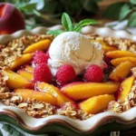 - 4 ripe peaches, peeled and sliced - 1 cup fresh raspberries - 1 cup rolled oats - 1/2 cup all-purpose flour - 1/2 cup brown sugar - 1/4 cup granulated sugar - 1 teaspoon ground cinnamon - 1/4 teaspoon salt - 1/2 cup cold unsalted butter, cubed - 1 teaspoon vanilla extract Peaches bring sweetness and juiciness. Choose ripe ones for the best flavor. Raspberries add a tart kick, balancing the sweetness of the peaches. Oats and flour create a crunchy topping that makes this dessert special. - Vanilla ice cream for serving - Mint for garnish Vanilla ice cream adds creaminess and extra flavor. A sprig of mint brightens up the dish and makes it look pretty. - Gluten-free options: Use gluten-free oats and flour. - Alternative sweeteners: Swap brown sugar for coconut sugar or honey. You can easily adapt this recipe. Gluten-free eaters can enjoy it too. Using alternative sweeteners helps if you want less sugar. Prepping the fruit Start by peeling and slicing four ripe peaches. Make sure the peaches are soft to the touch. Next, take one cup of fresh raspberries. Place both fruits in a large mixing bowl. Sprinkle one tablespoon of granulated sugar over them. Gently toss to coat the fruit with sugar. This step brings out the natural juices and sweetness. Mixing dry ingredients In another bowl, mix one cup of rolled oats, half a cup of all-purpose flour, half a cup of brown sugar, one teaspoon of ground cinnamon, and a quarter teaspoon of salt. Use a whisk to combine these dry ingredients well. Mixing them evenly helps ensure every bite is flavorful. Layering the fruit and topping Grease a 9x9-inch baking dish with butter or cooking spray. Spread the peach and raspberry mixture evenly at the bottom. This creates a delicious base for your crisp. Next, take the oat mixture and sprinkle it generously over the fruit layer. Make sure to cover all the fruit. This topping will turn golden brown and crunchy while baking. Optimal oven settings Preheat your oven to 350°F (175°C). This temperature helps cook the fruit while crisping the topping. Baking time guidelines Place the baking dish in the preheated oven. Bake for 30 to 35 minutes. Keep an eye on it. The topping should turn golden brown, and the fruit should bubble. Once done, remove it from the oven and let it cool slightly before serving. Enjoy this warm dessert with a scoop of vanilla ice cream for a treat! When picking peaches, choose ripe ones. Ripe peaches feel soft but not mushy. They have a sweet smell and a nice color. Unripe peaches are hard and lack flavor. You can let unripe peaches sit at room temperature to ripen. Check them daily for softness. A good topping makes the dish shine. For the best texture, combine oats, flour, and sugar. Use cold butter, and blend until it looks like coarse crumbs. This gives a nice crunch. To enhance flavor, add a pinch of nutmeg or some chopped nuts. You can even mix in a bit of coconut for a tropical twist. Tweak it to your liking to create a unique topping! Serving Peach Raspberry Crisp warm is key. Top it with a scoop of vanilla ice cream. The cold ice cream melts with the warm crisp, creating a perfect treat. For a nice touch, garnish with a sprig of mint. This adds color and a fresh aroma. Serve it in clear bowls to show off those lovely layers! {{image_2}} You can change the fruit in your crisp. Adding other berries, like blueberries or strawberries, gives it a new twist. Each berry brings its own flavor, making your dessert fun and fresh. You can also mix in different stone fruits. Try plums or nectarines for a unique taste. These fruits pair well with peaches and raspberries. If you want a lighter dessert, reduce the sugar. You can cut the brown sugar by half. This way, the fruit’s natural sweetness shines. Making it vegan is easy, too. Use coconut oil instead of butter. You can also swap the granulated sugar for maple syrup or agave nectar. Both give a nice flavor while keeping it plant-based. You can adjust your recipe for seasonal fruits. In summer, fresh peaches and raspberries taste great. In fall, try using apples and pears. Both options will keep your crisp delicious year-round. This way, you can enjoy the best flavors each season has to offer. To store leftover peach raspberry crisp, let it cool first. Cover it tightly with plastic wrap or foil. Place it in the fridge. It will stay fresh for up to four days. To reheat, preheat your oven to 350°F (175°C). Place the crisp in an oven-safe dish. Heat for about 10 to 15 minutes, until warm. You can also microwave it for a quick option. Just heat it for 30 seconds at a time. If you want to freeze peach raspberry crisp, cool it down completely. Wrap it tightly in plastic wrap or foil. Place it in a freezer-safe bag or container. Make sure to label it with the date. You can freeze it for up to three months. When ready to eat, let it thaw in the fridge overnight. Then, reheat it as described above. Peach raspberry crisp lasts for about four days in the fridge. If you freeze it, the quality stays good for up to three months. After that, it may lose its flavor and texture. Always check for off smells or signs of freezer burn before eating. Enjoy your delicious dessert at its best! Yes, you can use frozen raspberries and peaches. Frozen fruit is convenient and saves time. However, there are some downsides. Frozen fruit can be watery when baked. That might make your crisp soggy. If using frozen fruit, thaw it first and drain excess liquid. This helps keep the texture right. Look for a golden brown topping. The fruit should bubble around the edges. This means the crisp is ready. If the topping is pale, it needs more time. Always check after 30 minutes. If it looks good, take it out and let it cool. Yes, you can par-bake the crisp. Bake it until the topping is slightly set. Cool it and store it in the fridge. You can also prepare the fruit and topping separately. Just layer them and bake when you're ready. This saves time on busy days. You learned how to make a delicious fruit crisp using peaches and raspberries. We covered the key ingredients, preparation steps, and baking details. I shared tips for choosing ripe peaches and perfecting the crisp topping. You can also explore fun variations and healthier options. Storing leftovers or freezing was addressed too. Enjoy making your own crisp and feel proud of your creation. Simple steps lead to tasty treats!