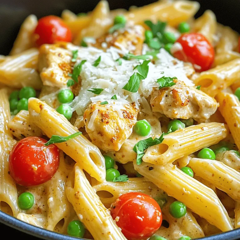 - 12 oz penne pasta - 1 tablespoon olive oil - 1 medium onion, chopped - 3 cloves garlic, minced - 1 bell pepper (red or yellow), diced - 1 pound chicken breast, cut into bite-sized pieces - 2 tablespoons Cajun seasoning - 1 cup heavy cream - 2 cups chicken broth - 1 cup cherry tomatoes, halved - 1 cup frozen peas - 1/2 cup grated Parmesan cheese - Salt and pepper to taste - Fresh parsley, chopped (for garnish) The ingredients are the heart of this dish. Each one plays a key role in creating that creamy, spicy flavor. The penne pasta holds the sauce well, while the chicken adds protein. The heavy cream gives it that rich texture you crave. Cajun seasoning brings the heat, and the veggies make it colorful and fresh. - You can swap chicken for shrimp, sausage, or tofu for a different protein. - If you want a dairy-free option, use coconut cream instead of heavy cream and nutritional yeast instead of Parmesan. - For gluten-free needs, choose gluten-free penne pasta. These options help you customize the dish to fit your taste or dietary needs. Feel free to experiment! You can find the full recipe at the end of this section. - First, gather all your ingredients. This makes cooking easier. - Chop the onion, garlic, and bell pepper. Cut the chicken into small pieces. - Heat olive oil in a large pot over medium heat. - Add the chopped onion and sauté for 3-4 minutes until it looks clear. - Next, stir in the minced garlic and diced bell pepper. Cook this for 2 minutes. - Now, add the chicken pieces and sprinkle on the Cajun seasoning. Cook for 5-7 minutes until the chicken is browned. - Pour in the chicken broth and add the penne pasta. Bring this mix to a boil. Then lower the heat and cover it. Let it simmer for 12 minutes. Stir it a few times to stop sticking. - When the pasta is ready, stir in the heavy cream, cherry tomatoes, and frozen peas. Let it all cook for 2-3 minutes. - Remove the pot from heat. Add the grated Parmesan cheese and mix until it melts and makes the dish creamy. - Season with salt and pepper to taste. Before serving, sprinkle with fresh parsley for a pop of color. For the full recipe, check out the details earlier. Enjoy your easy weeknight meal! - To get perfect al dente pasta, cook it until it's firm but not hard. - Stir the pasta often to avoid sticking and make sure it cooks evenly. - If the sauce is too thin, let it cook a bit longer. The heat will help it thicken. - Common mistakes include not stirring enough or adding too much liquid too fast. - You can add more spices like paprika or cayenne for a kick. - Fresh herbs, like basil or thyme, can brighten the dish. - If you like it spicy, add more Cajun seasoning or hot sauce. If you prefer less heat, use less. - Use a large pot to cook everything in one place. It saves time and clean-up. - A good sharp knife helps chop veggies quickly. - Prep your ingredients before cooking to save time and make the process smoother. For a detailed guide, check out the Full Recipe. {{image_2}} You can easily make this dish vegetarian. Just swap the chicken for vegetables or legumes. Consider using diced mushrooms, zucchini, or spinach. These add nice flavors and textures. For protein, chickpeas or lentils work great too. Use plant-based creams and cheeses for a creamy texture. Options like cashew cream or almond milk can replace heavy cream. Nutritional yeast adds a cheesy flavor without dairy. This keeps your meal rich and satisfying. If you love seafood, try shrimp or sausage. Shrimp cooks quickly, so add it near the end. Sausage can add a nice kick; just cook it first to brown it well. Other proteins, like tofu or beef, need different cooking times. Tofu should be pressed for the best texture. Beef needs to be cut thin and cooked until browned. Adjust the cooking time based on the protein you choose. For those on low-carb diets, use zucchini noodles or shirataki noodles instead of pasta. These options cut down on carbs while keeping the dish filling. If you want a vegan version, just replace the cream and cheese with plant-based options. You can use coconut milk for creaminess. This keeps the dish delicious and suitable for everyone. For the full recipe, check out One-Pot Creamy Cajun Pasta. To keep your one-pot creamy Cajun pasta fresh, let it cool first. Then, transfer it to an airtight container. This helps prevent the pasta from getting soggy. I recommend using glass or BPA-free plastic containers. They seal well and make reheating easier. Store the pasta in the fridge for up to three days. When it’s time to enjoy your leftovers, reheating properly is key. Use a microwave or stovetop to warm it up. If using a microwave, heat it in short bursts. Stir in between to keep it creamy. For stovetop reheating, add a splash of chicken broth or cream. This keeps the dish moist and delicious. If you want to keep it longer, freezing is a great option. First, let the pasta cool completely. Then, pack it in a freezer-safe container. Make sure to leave some space for expansion. It can last up to three months in the freezer. To thaw, place it in the fridge overnight. Reheat using the stovetop method for the best texture. Enjoy your creamy pasta whenever you want! For the full recipe, check out the section above. Can I make this dish ahead of time? Yes, you can prepare this dish ahead of time. Cook it fully, then cool it down. Store it in the fridge for up to three days. When ready to eat, reheat it on the stove until warm. How long does this pasta stay fresh in the fridge? This pasta stays fresh in the fridge for about three days. After that, the texture may change. The sauce can become thicker as it sits. Is it possible to use other types of pasta? Absolutely! You can swap penne for other pasta shapes. Try fusilli, bowtie, or even spaghetti. Just adjust the cooking time as needed. What can I use instead of chicken for dietary restrictions? For a great option, use shrimp or sausage. If you need a vegetarian dish, try tofu or chickpeas. These swaps work well and keep the flavor strong. How can I make this dish gluten-free? To make this dish gluten-free, simply use gluten-free pasta. You can find many good options at stores. Just ensure that your Cajun seasoning is also gluten-free. What's the secret to a creamy sauce without using too much cream? The key is to use the starchy pasta water. When you cook the pasta, reserve some water before draining. Add this water to the sauce to help it stay creamy and thick. How do I make this dish spicier or milder? To make it spicier, add more Cajun seasoning or some red pepper flakes. For a milder taste, reduce the seasoning or add more cream to balance the heat. This blog post covered how to make a delicious one-pot creamy Cajun pasta. We discussed key ingredients, cooking methods, and tips for success. You can easily swap ingredients for your needs, like using shrimp or tofu. Proper storage and reheating can keep leftovers tasty. Remember, cooking should be fun! Experiment with flavors and enjoy your meal. With these ideas, you can create a dish that fits your taste perfectly. Happy cooking!