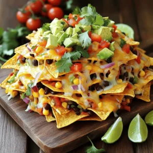 - 1 bag (12 oz) tortilla chips - 1 cup black beans, rinsed and drained - 1 cup corn kernels (fresh or frozen) - 1 medium bell pepper, diced (any color) - 1 medium red onion, finely chopped - 1 jalapeño, sliced (seeds removed for less heat) - 1 ripe avocado, diced - 1 cup cherry tomatoes, halved - 1 cup shredded cheese (cheddar or a vegan alternative) - 1 tablespoon olive oil - 1 teaspoon chili powder - 1 teaspoon cumin - Salt and pepper to taste - Fresh cilantro, for garnish - Lime wedges, for serving Gathering fresh ingredients makes a big difference. Tortilla chips form the crunchy base. Black beans add protein and fiber. Sweet corn brings a pop of color and crunch. Diced bell pepper and red onion add flavor and texture. Slice jalapeños for some heat. Diced avocado gives a creamy touch. Halved cherry tomatoes offer freshness. Shredded cheese melts beautifully over the nachos. Olive oil helps sauté the veggies. Chili powder and cumin bring warmth. Lastly, season with salt and pepper for balance. Fresh cilantro and lime wedges are essential for that final zing. For the full recipe, check out the details above. - Preheat the oven: Set your oven to 400°F (200°C). This helps the nachos bake evenly. - Prepare the veggies: In a large skillet, heat one tablespoon of olive oil over medium heat. Add the finely chopped red onion and diced bell pepper. Sauté them for about 3-4 minutes. They should start to soften. Next, add the corn, rinsed black beans, sliced jalapeño, chili powder, cumin, salt, and pepper. Cook this mix for another 2-3 minutes, stirring now and then. This warms everything through and blends the flavors well. - Assemble the nachos: Grab a large baking sheet. Spread the tortilla chips in a single layer. Evenly spoon the sautéed veggie mix over the chips. Finish by sprinkling shredded cheese on top. - Place nachos in the oven: Carefully slide the baking sheet into your preheated oven. - Determine baking time: Let the nachos bake for 10-12 minutes. Keep an eye on them until the cheese melts and bubbles. - Add fresh toppings: Once baked, take the nachos out of the oven. Top them with diced avocado, halved cherry tomatoes, and fresh cilantro. - Serve with lime wedges: Place lime wedges on the side. A squeeze of lime adds a bright flavor to your nachos. Enjoy this loaded veggie nachos recipe! For the full recipe, refer to the above details. To enhance the flavors of your Loaded Veggie Nachos, focus on fresh ingredients. Fresh veggies add brightness. Use ripe avocados and sweet cherry tomatoes for the best taste. Sautéing veggies is key to good nachos. Start with olive oil in a hot pan. Add onions first, and wait until they soften. Then, add bell peppers and corn. This method brings out their natural sweetness. Remember, don’t overcrowd the pan. Give each piece room to cook. Garnishing your nachos makes them look great. Use fresh cilantro for a pop of green. Squeeze lime juice over the top for a fresh taste. You can also add a dollop of sour cream or a drizzle of salsa for color and flavor. When serving, stack the nachos high on a large platter. This makes them fun and inviting. You can also place lime wedges around the nachos for easy access. If you want vegan cheese, look for brands that melt well. Nutritional yeast is a good option for a cheesy flavor without dairy. For toppings, consider your diet. You can swap black beans for chickpeas. Add spinach or kale for more greens. If you want heat, try pickled jalapeños instead of fresh. Explore the [Full Recipe] to get cooking! {{image_2}} You can change up the veggies in loaded veggie nachos to fit the season. In summer, try fresh zucchini or squash. In fall, use roasted sweet potatoes for a sweet taste. Leafy greens, like spinach or kale, add flavor and nutrition. Just toss them in with other veggies before baking. They will wilt nicely and blend in well. Spices and herbs can really change nachos. Try adding smoked paprika or garlic powder for depth. Fresh herbs like cilantro or chives add brightness. For cheese, mix different types. A pepper jack offers heat, while a sharp cheddar gives bite. Vegan cheese can also melt beautifully, making it a great choice. You don't always need tortilla chips. Try baked veggie chips or even pita chips for a twist. Want to go even healthier? Use baked sweet potato slices or cauliflower chips. You can layer nachos on rice or quinoa for a filling meal. Get creative with the base to suit your tastes. For the complete recipe, check out the Full Recipe. To keep your leftover nachos fresh, use airtight containers. Glass or plastic containers work well. You can also wrap them tightly in aluminum foil. Store them in the fridge for up to three days. After that, the chips may get too soggy. To reheat nachos and keep them crunchy, use the oven. Preheat the oven to 350°F (175°C). Spread the nachos on a baking sheet. Heat them for about 10 minutes. This method helps maintain that crispy texture. For toppings, add fresh ingredients like diced avocado or tomatoes after reheating. This keeps them vibrant and tasty. You can freeze nachos before cooking. Just layer the chips and toppings in a freezer-safe bag. Remove all the air to prevent freezer burn. For baked nachos, cool them first. Then, wrap them tightly in plastic wrap and foil. You can store baked nachos for up to two months. To enjoy, just reheat them in the oven. For the full recipe, check out the guide above. Yes, you can prep Loaded Veggie Nachos ahead. Here are some tips for meal prep: - Prep the Veggies: Chop the bell pepper, onion, and other veggies. Store them in airtight containers. - Cook the Mixture: You can sauté the veggie mix in advance. Just reheat it before assembling. - Keep Chips Separate: Store tortilla chips in a sealed bag to keep them crispy. - Layer Right Before Serving: Assemble nachos just before baking for the best crunch. Nachos taste great with various dips. Here are some suggestions: - Guacamole: Creamy and fresh, it pairs well with the flavors. - Sour Cream: A classic choice that adds tanginess. - Salsa: Fresh or cooked, it adds a zesty kick. - Cheese Sauce: For extra creaminess, drizzle warm cheese sauce on top. Yes, you can make Loaded Veggie Nachos gluten-free. Here are some options: - Gluten-Free Chips: Look for tortilla chips labeled gluten-free. Many brands offer this. - Fresh Veggies: Use fresh vegetables, which are naturally gluten-free. - Check Ingredients: Always read labels on sauces and dips to ensure they are gluten-free. For the full recipe with all the steps, check out Loaded Veggie Nachos. Loaded veggie nachos are a fun and tasty dish. You saw the main ingredients, preparation steps, and baking process. With tips on presentation and storage, nachos can be an easy treat. I shared ideas for variations like different veggies or dips. You can even adapt them for any diet. Try making them ahead or freezing leftovers. These nachos can brighten your meal day anytime. Now it’s your turn to enjoy this fun dish!