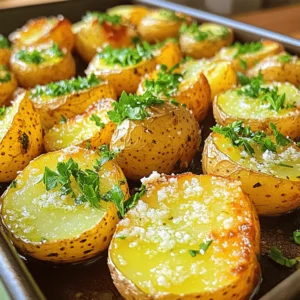 - 2 pounds baby potatoes, halved - 1/2 cup grated Parmesan cheese - 3 tablespoons olive oil These main ingredients form the base of your dish. The baby potatoes bring a creamy texture when cooked. Grated Parmesan adds a rich, salty flavor. Olive oil helps the potatoes crisp up nicely in the oven. - 2 teaspoons dried oregano - 2 teaspoons dried thyme - 1 teaspoon garlic powder - Salt and pepper to taste The herbs and seasonings elevate the taste. Oregano and thyme provide earthy notes. Garlic powder adds a punch of flavor. Adjust salt and pepper to your liking for the best balance. - Fresh parsley or chives for garnish Using fresh parsley or chives as a garnish adds color and freshness. It makes the dish look more appealing. You can skip this step if you prefer a simpler look. For the full recipe, check out [Full Recipe]. - Preheat the oven to 425°F (220°C). - Prepare the baking sheet with parchment paper. First, set your oven. This will help the potatoes cook well. Next, line your baking sheet with parchment paper. This keeps the potatoes from sticking and makes cleaning easy. - Combine baby potatoes and olive oil. - Add herbs, spices, and stir until well-coated. In a large bowl, add the halved baby potatoes. Pour the olive oil over them. Next, sprinkle in the dried oregano, dried thyme, garlic powder, salt, and pepper. Now, toss everything together. You want the potatoes to be well-coated in the oil and spices. - Sprinkle Parmesan cheese and distribute evenly. - Spread on baking sheet and roast. Now, it's time for the cheese! Sprinkle the grated Parmesan over the potatoes. Stir gently to make sure it spreads evenly. Then, spread the seasoned potatoes on your baking sheet. Make sure they are in a single layer. Roast them in the oven for 25 to 30 minutes. Halfway through, toss the potatoes to ensure even cooking. When they turn golden brown and crispy, they are done. Enjoy these tasty bites with your favorite meal. For the full recipe, check out the link. To get those potatoes nice and crispy, you should toss them halfway through cooking. This helps them brown evenly. Spread the potatoes in a single layer on your baking sheet. Crowding them will make them steam instead of roast, which means less crunch. Before roasting, taste your potato mix. Adjust the salt and pepper to your liking. Don’t be afraid to try new herbs! You can add rosemary or basil for a fun twist. Each herb brings its unique flavor to the dish. The best potatoes for roasting are baby potatoes. Their small size makes them tender and quick to cook. You can also use Yukon Gold or red potatoes for a different texture. Baby potatoes are waxy, while other types may be more starchy. This difference affects how they cook and taste. {{image_2}} You can change the taste of your Parmesan herb roasted potatoes by adding different cheeses. Try cheddar or mozzarella for a creamy twist. You can also spice things up. Adding smoked paprika gives a nice smoky flavor. Cumin adds a warm, earthy taste. Experiment with these options to find your favorite. Mixing in other root vegetables can add color and flavor. Carrots and sweet potatoes roast well and taste great. You can also slice bell peppers or onions to include. These vegetables not only add taste but also make the dish more colorful and fun. Want to make it vegan? Use nutritional yeast instead of Parmesan cheese. This gives a cheesy flavor without dairy. You can also swap olive oil for other oils. Avocado or coconut oil can add unique flavors. These tweaks make the dish fit your diet while keeping it tasty. For the full recipe, you can refer to the main recipe section. To store your leftover Parmesan herb roasted potatoes, let them cool first. Place them in an airtight container. This helps keep them fresh. Glass or plastic containers with tight lids work best. You can also use a resealable bag. Just make sure to squeeze out the air. If you want to save your roasted potatoes for later, freezing is a great option. Spread the cooled potatoes in a single layer on a baking sheet. Freeze them for about an hour until they are firm. Then transfer them to a freezer bag. This helps prevent them from sticking together. When you are ready to eat, thaw them in the fridge overnight. Reheat in the oven at 350°F (175°C) until hot and crispy. Roasted potatoes can last in the fridge for about 3 to 5 days. Check for signs of spoilage before eating. Look for a strange smell or an off texture. If they feel mushy or slimy, it’s best to throw them out. Enjoy your Parmesan herb roasted potatoes with peace of mind! You can find the full recipe [here](#). To get your potatoes crispy, follow these tips: - Cut even pieces: Make sure all potato halves are the same size. This helps them cook evenly. - Dry the potatoes: Before mixing with oil, pat them dry. Less moisture means more crispiness. - Use high heat: Roasting at 425°F (220°C) creates a nice crunch. - Toss halfway: Stir the potatoes halfway through cooking for even browning. - Don’t crowd the pan: Spread the potatoes in a single layer. This allows hot air to reach all sides. Yes, you can prep ahead. Here’s how: - Wash and cut potatoes: You can halve the potatoes a few hours before cooking. Store them in cold water to keep them fresh. - Mix with oil and spices: You can combine the potatoes with olive oil and seasonings up to a day in advance. Just keep them in the fridge. - Add cheese later: Sprinkle the Parmesan right before roasting for best results. These potatoes make a great side for many meals: - Grilled chicken: The herbs complement the chicken's flavors. - Steak: The rich flavors of steak pair nicely with the crispy potatoes. - Roasted vegetables: Serve with mixed roasted veggies for a colorful plate. - Fish: Light fish dishes, like salmon, balance the hearty potatoes. You can find the full recipe for Parmesan Herb Roasted Potatoes in the [Full Recipe]. This will guide you through each step to achieve perfect potatoes! This blog post covered how to make delicious Parmesan Herb Roasted Potatoes. We discussed the key ingredients like baby potatoes, Parmesan cheese, and essential herbs. I shared step-by-step instructions for perfect results, along with tips for crispiness and seasoning. You can even make tasty variations and store leftovers properly. Enjoying this dish is easy and fun. With these simple steps, you’ll impress at any meal. Happy cooking!