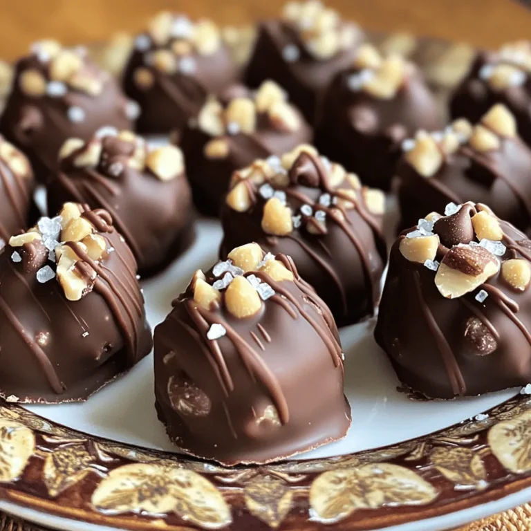 To make these tasty bites, you need some simple ingredients. Here’s what you will need: - 1 cup all-purpose flour - 1/2 teaspoon baking soda - 1/4 teaspoon salt - 1/2 cup unsalted butter, softened - 1/2 cup brown sugar, packed - 1/4 cup granulated sugar - 1 teaspoon vanilla extract - 1/4 cup milk - 1/2 cup mini chocolate chips - 1 cup dark chocolate chips (for coating) These ingredients create a soft and sweet dough that is hard to resist. You can change up the recipe to fit your taste. Here are some optional ingredients to consider: - 1/3 cup crushed nuts (walnuts or pecans) - Sea salt for sprinkling on top Adding nuts gives the bites a nice crunch. A sprinkle of sea salt can enhance the sweetness. Each bite is a little treat packed with flavor. Here’s a basic breakdown of the nutrition: - Calories: About 100 per bite - Fat: 6g - Carbohydrates: 10g - Protein: 1g Always remember to enjoy these bites in moderation. They are meant to be a fun treat! For the full recipe, check out the details above. To start, I first toast the flour. This step is key. It helps kill any bacteria in the flour. I spread the flour on a baking sheet and pop it into an oven preheated to 350°F (175°C). I let it toast for about 5-7 minutes. Once done, I let it cool completely. Next, I mix the dry ingredients. In a medium bowl, I whisk together the cooled flour, baking soda, and salt. This helps combine everything evenly. I set it aside for later. Then, I make the wet mixture. In a large bowl, I cream together softened butter, brown sugar, and granulated sugar. I beat it for about 2-3 minutes until it looks light and fluffy. This step adds air to the mix, making the bites soft. After that, I add vanilla extract and milk to the butter-sugar mix. I stir until it is smooth. Now, I can bring the dry and wet mixtures together. I gradually add the dry mix to the wet mix, stirring until combined. I make sure not to overmix! Finally, I fold in mini chocolate chips and, if I want, some crushed nuts. Now it’s time to shape the bites. I use a small cookie scoop or my hands to form small balls, about 1 inch in size. I place each ball on a parchment-lined baking sheet. Once I finish shaping all the dough, I cover the sheet and put it in the fridge. I let the bites chill for at least 30 minutes. This step helps them firm up. While the bites chill, I prepare the chocolate coating. I melt dark chocolate in a microwave-safe bowl. I do this in 30-second intervals, stirring in between. This method ensures the chocolate melts smoothly and does not burn. After the dough bites have chilled, I dip each one into the melted chocolate. I make sure each bite is fully coated. Then, I return them to the parchment-lined baking sheet. I repeat this for all bites. Once all the bites are coated, I place them back in the fridge. I let the chocolate set for another 30 minutes. This final step makes them nice and firm. Now, they are ready to enjoy! For more details, you can check the Full Recipe. When making cookie dough bites, watch out for a few common mistakes. First, do not skip toasting the flour. This step kills any harmful bacteria. Second, avoid overmixing the dough. Overmixing can make the bites tough. Lastly, let the dough chill long enough. Chilling helps them hold their shape during coating. To perfect your cookie dough bites, use quality ingredients. Choose fresh butter and high-quality chocolate. Measure your flour accurately to avoid a dry dough. If you want a softer bite, add a bit more milk. Taste the dough before coating. Adjust sweetness by adding more sugar if needed. Follow the Full Recipe for best results. Presentation matters! Arrange your cookie dough bites nicely on a plate. Drizzle melted chocolate over the top for flair. Sprinkle sea salt to enhance flavors. Use colorful liners for individual bites. This adds a fun touch. Remember, we eat with our eyes first! {{image_2}} You can easily make vegan chocolate chip cookie dough bites. Replace the butter with coconut oil or a plant-based butter. Use almond milk or oat milk instead of regular milk. For the sweetener, maple syrup or agave syrup works great. These swaps keep the dough creamy and tasty. For gluten-free chocolate chip cookie dough bites, swap all-purpose flour with a gluten-free flour blend. Look for blends made from rice flour or almond flour for good results. Ensure your chocolate chips are also gluten-free. This way, everyone can enjoy these bites without worry. Get creative with flavor add-ins! You can mix in peanut butter or almond butter for a nutty taste. Try adding spices like cinnamon or nutmeg for warmth. Dried fruits like raisins or cranberries can add a nice chew. For a crunch, toss in crushed pretzels or toffee bits. The possibilities are endless! Check out the full recipe for more ideas. To keep your Chocolate Chip Cookie Dough Bites fresh, store them in an airtight container. Use parchment paper between layers to avoid sticking. Keep them in a cool, dry place or in the fridge for extra freshness. This helps maintain their soft texture and rich flavor. When stored properly, these bites last for up to one week in the fridge. If you keep them at room temperature, enjoy them within three days for the best taste. Check for any signs of spoilage, like a change in smell or texture. To freeze Chocolate Chip Cookie Dough Bites, place them on a baking sheet in a single layer. Freeze them for about two hours until solid. After that, transfer them to a freezer-safe bag or container. They can stay fresh for up to three months. When you're ready to enjoy them, just take them out and let them thaw at room temperature. You can also re-coat them in melted chocolate if needed. For the full recipe, refer to the earlier section. Yes, you can eat chocolate chip cookie dough bites raw. However, I recommend toasting your flour first. This step kills any harmful bacteria in raw flour. It makes the bites safe to eat without baking. The flavor is rich and sweet, just like traditional cookie dough. If you need a butter substitute, you have options. You can use coconut oil or vegan butter. Both options work well and keep the bites creamy. You can also try applesauce or nut butter for a different taste. Just remember, each substitute may change the flavor slightly. Yes, there are store-bought versions of chocolate chip cookie dough bites. Many brands sell them in stores or online. They often come ready to eat, making them a quick treat. Just check the ingredients to ensure they meet your needs. We covered all you need to know about chocolate chip cookie dough bites. You learned the essential and optional ingredients and how to prepare them step by step. I shared tips to avoid common mistakes and suggestions for variations, like vegan and gluten-free options. Plus, we discussed how to store them for freshness. Now, it’s time to create your own bites. Enjoy the process and have fun experimenting!