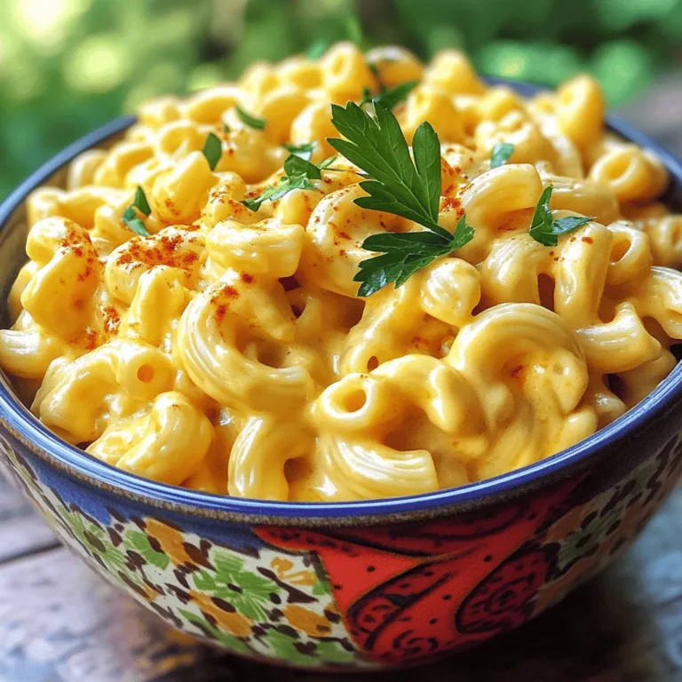 To create this creamy delight, you need a few simple items: - 1 lb elbow macaroni - 4 cups water - 2 tablespoons unsalted butter - 1 teaspoon garlic powder - 1 teaspoon onion powder - ½ teaspoon smoked paprika - Salt and pepper to taste These ingredients form the base of the dish. The elbow macaroni cooks perfectly in the Instant Pot. The water helps to steam the pasta, making it tender and fluffy. You can boost the flavor of your mac and cheese with a few optional items: - Mustard powder - Hot sauce - Cooked bacon bits - Chopped green onions Adding mustard powder gives a nice tang. Hot sauce can add a kick, while cooked bacon bits provide a savory crunch. Green onions add freshness and brightness. For the creamiest mac and cheese, choose your cheeses wisely. I recommend: - 2 cups sharp cheddar cheese, shredded - 1 cup mozzarella cheese, shredded - ½ cup cream cheese, softened Sharp cheddar provides a bold flavor. Mozzarella makes it stretchy and creamy. Cream cheese adds richness, making every bite delightful. For the full recipe, check out the instructions above. First, gather all your ingredients. You need: - 1 lb elbow macaroni - 4 cups water - 2 tablespoons unsalted butter - 1 teaspoon garlic powder - 1 teaspoon onion powder - ½ teaspoon smoked paprika - Salt and pepper to taste - 2 cups sharp cheddar cheese, shredded - 1 cup mozzarella cheese, shredded - ½ cup cream cheese, softened - ½ cup whole milk Add the elbow macaroni and water to the Instant Pot. Then, mix in the butter, garlic powder, onion powder, smoked paprika, and a pinch of salt. Stir well to combine. This step is key for flavor. Now, close the lid of the Instant Pot. Set the valve to sealing. Select the manual setting and cook on high pressure for 4 minutes. This short cooking time works well! Once the timer goes off, do a quick release of the pressure. Be careful when you open the valve. After the pressure releases, carefully open the lid. It will smell amazing! Stir in the remaining tablespoon of butter, cheddar cheese, mozzarella cheese, cream cheese, and whole milk. Mix well until everything blends into a creamy dish. If it feels too thick, add a splash more milk to thin it out. Season with salt and pepper to your liking. Now you have a delicious, creamy mac and cheese! For the complete recipe, check out the [Full Recipe]. To make your mac and cheese super creamy, use a mix of cheeses. I suggest sharp cheddar for flavor and mozzarella for stretch. Cream cheese adds richness and smoothness. Always stir in your dairy after cooking the pasta. This keeps everything creamy and prevents lumps. One common mistake is overcooking the pasta. If you cook it too long, it can get mushy. Stick to the cooking time of four minutes. Another pitfall is not adding enough liquid. If your mac and cheese seems dry, add more milk slowly. Taste as you go to get the right creaminess. Serve your mac and cheese in fun, colorful bowls. This makes the dish pop! Top it with fresh parsley or chives for color. A sprinkle of extra cheese on top before serving also looks great. You can add crispy bacon bits or breadcrumbs for crunch. This makes your creamy mac and cheese even more delightful! {{image_2}} You can easily make your mac and cheese more filling by adding protein. Consider cooked chicken, bacon, or sausage. Just chop the meat into small pieces. Stir it into the pot with the cheese. This will make your dish hearty and flavorful. If you like some heat, try adding jalapeños or hot sauce. You can slice fresh jalapeños and mix them in. For a milder option, use pickled jalapeños. This adds a great kick to the creamy sauce. You can also drizzle hot sauce on top before serving for extra spice. For a vegetarian twist, add veggies like broccoli or spinach. Steam them first, then mix them in with the cheese. This not only adds color but also boosts nutrition. You can also use a blend of different cheeses to create unique flavors. Explore these variations to make your Instant Pot creamy mac and cheese truly your own! For the full recipe, check out the link above. To keep your mac and cheese fresh, place it in an airtight container. Make sure the container is clean and dry. You can store it in the fridge for up to three days. If you have a large batch, divide it into smaller portions. This helps it cool faster and stay fresh longer. When you are ready to enjoy your leftovers, reheating is key. Place the mac and cheese in a pot over low heat. Add a splash of milk to keep it creamy. Stir often until it is hot. You can also use the microwave. Heat it in 30-second intervals, stirring in between. This way, it warms evenly and does not dry out. If you want to save some for later, freezing works well. Let the mac and cheese cool completely before freezing. Use a freezer-safe container or bag. Remove as much air as possible to prevent freezer burn. It can last for up to three months in the freezer. When you’re ready to eat, thaw it in the fridge overnight and reheat as described above. For best results, add a bit more cheese or milk when reheating to restore its creaminess. For a full recipe of Instant Pot Creamy Mac and Cheese, check out the detailed instructions above. Yes, you can use gluten-free pasta. Just check the cooking time on the package. Gluten-free pasta may cook faster, so adjust the pressure cooking time to around 3 minutes. If you overcook it, the pasta can become mushy. To make it dairy-free, swap the cheese with plant-based options. Use dairy-free butter and cream. You can also try cashew cream for a rich texture. Nutritional yeast can add a cheesy flavor without dairy. Sharp cheddar is my favorite for its bold flavor. It melts well and adds creaminess. Mozzarella gives a nice stretch, while cream cheese adds richness. A mix of these cheeses works best for a creamy texture. Different pasta shapes need different cooking times. For example, penne or shells may need 5 minutes. Always check the pasta package for the right time. Remember, you want the pasta to be tender but not mushy. Making Instant Pot Creamy Mac and Cheese is easy. You learned about key ingredients and the best cheeses. I shared step-by-step cooking tips and ways to avoid common mistakes. You can add fun flavors and proteins for variety. Remember, store and reheat leftovers correctly for best taste. Enjoy your creamy mac and cheese journey! It’s a dish that brings joy to any meal.