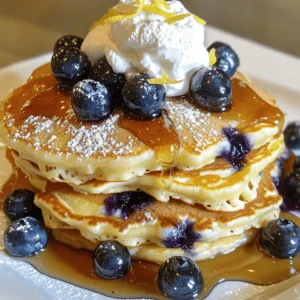 - 1 cup all-purpose flour - 1/2 cup Greek yogurt (plain) - 1/2 cup milk (or almond milk) - 2 large eggs - 1/4 cup granulated sugar - Zest of 1 lemon - 2 tablespoons fresh lemon juice - 1 teaspoon baking powder - 1/2 teaspoon baking soda - 1/4 teaspoon salt - Butter or oil for cooking When I make Lemon Blueberry Greek Yogurt Pancakes, I love using fresh ingredients. The all-purpose flour gives the pancakes a great base. Greek yogurt adds creaminess and a nice tang. Milk, whether regular or almond, helps mix everything smoothly. I always crack in two large eggs for richness. The granulated sugar brings just the right amount of sweetness. Zest from a lemon gives a bright flavor, while the juice adds a lovely tartness. For the baking magic, I use baking powder and baking soda. These help the pancakes rise and stay fluffy. A pinch of salt balances all the flavors. Finally, for cooking, I prefer butter, but oil works too. It gives the pancakes a great golden color. Each ingredient plays a key role in making these pancakes a fluffy delight! Start by gathering your dry items. In a big bowl, whisk together 1 cup of all-purpose flour, 1 teaspoon of baking powder, 1/2 teaspoon of baking soda, and 1/4 teaspoon of salt. Make sure they blend well. This mix gives your pancakes height and a soft texture. Now, let’s move on to the wet ingredients. In another bowl, combine 1/2 cup of Greek yogurt, 1/2 cup of milk (or almond milk), 2 large eggs, 1/4 cup of granulated sugar, the zest of 1 lemon, and 2 tablespoons of fresh lemon juice. Whisk until the mixture is smooth. This step adds creaminess and a nice tang to the pancakes. Next, it’s time to mix both bowls. Gradually add the dry mix into the wet mix. Use a spatula to fold gently. Be careful not to over-mix; it's okay to leave a few lumps. After this, gently fold in 1 cup of fresh blueberries. This will spread the berries evenly without crushing them. Heat a non-stick skillet or griddle over medium heat. Add a little butter or oil to the skillet. Pour about 1/4 cup of batter for each pancake onto the hot surface. Cook until bubbles form on top, about 2-3 minutes. Then, flip and cook for another 2-3 minutes until they turn golden brown. Once cooked, place the pancakes on a plate to keep warm. Repeat with the remaining batter for a delicious stack. To make the best pancakes, avoid over-mixing the batter. Over-mixing breaks down the flour and leads to dense pancakes. Mix the wet ingredients and dry ingredients until they just come together. It’s okay if some lumps remain. When flipping pancakes, use a thin spatula. Wait until bubbles form on the surface before you flip. This means the bottom is golden brown. Flip quickly and gently. This keeps your pancakes fluffy and intact. You can boost flavor with spices. A pinch of cinnamon or nutmeg adds warmth. You might also add a teaspoon of vanilla extract for sweetness. Using fresh blueberries is best for taste and texture. If you use frozen blueberries, let them thaw first. This prevents them from sinking to the bottom and helps keep the batter light. Presentation makes a big difference. Stack the pancakes high for a fun look. Drizzle them with maple syrup or a dollop of whipped cream. For a lovely touch, add extra blueberries on top. A sprinkle of powdered sugar gives a nice finish and makes it look special. {{image_2}} You can easily change the taste of these pancakes. Try adding other fruits like strawberries or raspberries. Sliced bananas also work great. You can also sprinkle in nuts, like walnuts or pecans. Seeds, like chia or flaxseed, add a nice crunch too. Mixing in these extras makes your pancakes even more fun. If you need gluten-free pancakes, there are options! You can use gluten-free flour as a substitute. Many brands work well in this recipe. For those who want a vegan version, try using flax eggs. Mix one tablespoon of ground flaxseed with three tablespoons of water for each egg. Let it sit for five minutes to thicken. This gives your pancakes a good texture without eggs. These pancakes shine with tasty toppings. Maple syrup is a classic choice, adding sweetness. You could also use fruit compote for a fruity twist. A dollop of Greek yogurt on top makes them creamy and rich. For a special touch, add a sprinkle of powdered sugar. Serve with extra blueberries for a pop of color. To keep your pancakes fresh, let them cool first. Then, stack them with parchment paper in between. Place the stack in an airtight container. You can store them in the fridge for up to three days. If you want to keep them longer, freeze them. Wrap each pancake in plastic wrap and place them in a freezer bag. They will last for about one month in the freezer. When you're ready to enjoy your pancakes again, reheating is easy. You can use a microwave, a skillet, or an oven. For the microwave, place a pancake on a plate and heat for about 20-30 seconds. If you want a crispy edge, use a skillet on low heat for a few minutes. For the oven, preheat it to 350°F (175°C) and place pancakes on a baking sheet for 10 minutes. This will keep them fluffy and warm. Leftover pancakes are not just for breakfast. You can make pancake sandwiches! Spread cream cheese or peanut butter between two pancakes and add fruit. You can also top them with yogurt and granola for a tasty snack. Another fun idea is to cut them into strips and serve with syrup as a fun dip. Get creative and enjoy! Yes, you can use non-dairy yogurt. Almond, soy, or coconut yogurt works well. Choose a plain flavor to keep the taste balanced. Check the texture; it should be thick, like Greek yogurt. This swap keeps your pancakes creamy and delicious. To make pancakes fluffier, try these tips: - Use fresh baking powder and baking soda. They need to be active. - Avoid over-mixing the batter. A few lumps are okay. - Let the batter rest for a few minutes. This helps it rise. - Cook on medium heat for even cooking. Don't rush the process. If you don't have Greek yogurt, you can use: - Regular yogurt. It will change the texture slightly. - Sour cream for a rich flavor. - Silken tofu blended until smooth for a vegan option. These substitutes will still give you tasty pancakes. These pancakes have many healthy benefits: - Greek yogurt adds protein and probiotics. They help digestion. - Blueberries are high in antioxidants. They are good for your heart. - The lemon juice provides vitamin C, boosting your immune system. Using whole ingredients makes these pancakes a wholesome choice. You now have a guide to make tasty pancakes at home. We covered the key ingredients, along with helpful steps for mixing and cooking. Tips for achieving the right texture and delicious variations got your creativity flowing. We also discussed how to store leftovers and answered common questions. The tools and techniques are in your hands to create delicious pancakes that suit your taste. Enjoy the process, and share your pancake creations with friends and family!