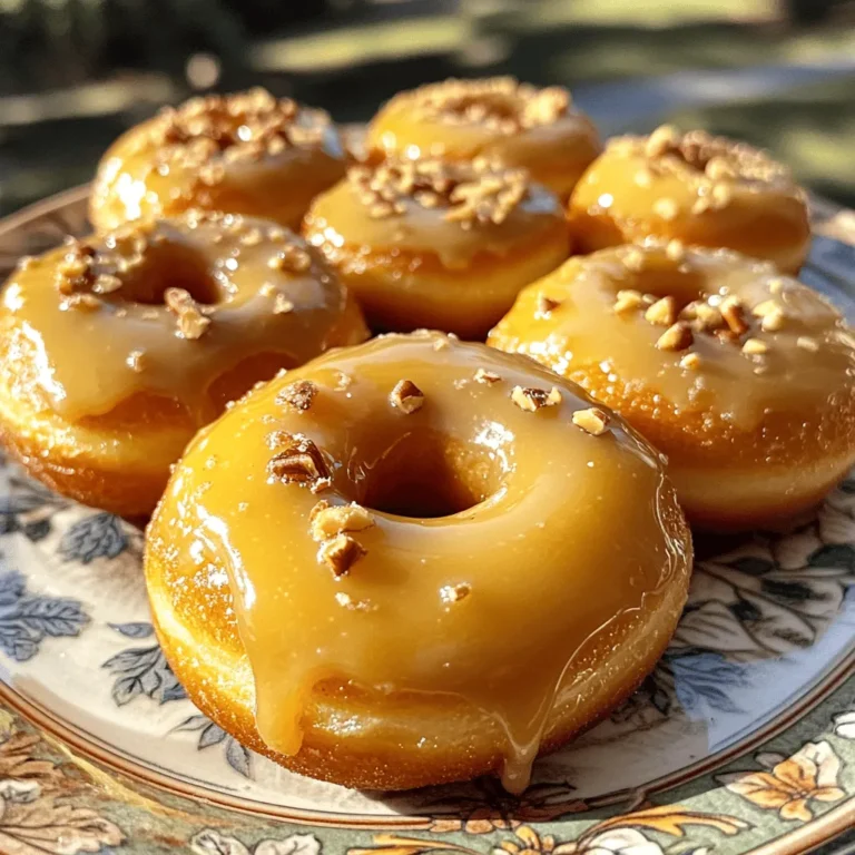To make the best bakery-style maple brown sugar donuts, gather these items: - 2 cups all-purpose flour - 1 cup brown sugar, packed - 1/2 cup granulated sugar - 1 tablespoon baking powder - 1/2 teaspoon salt - 1 teaspoon ground cinnamon - 1/2 teaspoon nutmeg - 2 large eggs - 1/2 cup buttermilk - 1/4 cup milk - 1/4 cup unsalted butter, melted - 1 teaspoon vanilla extract - 1/2 cup maple syrup (for glaze) - 1/2 cup powdered sugar (for glaze) Using high-quality ingredients makes a big difference. Here are my top tips: - Flour: Use fresh all-purpose flour. Check the expiration date. - Sugars: Brown sugar should be packed tight in the cup. This ensures a rich flavor. - Spices: Use fresh ground cinnamon and nutmeg for the best taste. - Eggs: Use large eggs, as size affects the batter's consistency. - Dairy: Buttermilk adds moisture. If you don’t have it, try mixing milk with vinegar. - Butter: Use unsalted butter for better control over salt levels. If you need alternatives, here are some easy swaps: - Flour: Whole wheat flour can replace all-purpose flour, but it may change the texture. - Buttermilk: You can use regular milk. Just add a squeeze of lemon juice for acidity. - Sugar: Coconut sugar works well instead of brown sugar. - Eggs: For a vegan version, use 1/4 cup of unsweetened applesauce per egg. - Maple Syrup: Honey or agave syrup can replace maple syrup for the glaze. These substitutions help you adapt the recipe to what you have on hand while keeping the spirit of the donuts alive. To start, gather your ingredients. You need: - 2 cups all-purpose flour - 1 cup brown sugar, packed - 1/2 cup granulated sugar - 1 tablespoon baking powder - 1/2 teaspoon salt - 1 teaspoon ground cinnamon - 1/2 teaspoon nutmeg - 2 large eggs - 1/2 cup buttermilk - 1/4 cup milk - 1/4 cup unsalted butter, melted - 1 teaspoon vanilla extract First, preheat your oven to 350°F (175°C). This helps the donuts bake evenly. Grab your donut pan and lightly grease it. This step keeps the donuts from sticking. Next, in a large bowl, whisk together the flour, brown sugar, granulated sugar, baking powder, salt, cinnamon, and nutmeg. Mix until everything is blended well. In another bowl, beat the eggs. Then, add the buttermilk, milk, melted butter, and vanilla extract. Mix these wet ingredients until they are smooth and combined. Now, pour the wet mix into the dry ingredients. Stir gently until just combined. Be careful not to overmix, or the donuts may become dense. Using a piping bag or spoon, fill each donut cavity about two-thirds full. This allows space for the donuts to rise. Place the donut pan in your preheated oven. Bake for about 10-12 minutes. To check if they are done, insert a toothpick in the center. If it comes out clean, your donuts are ready! Once baked, let the donuts cool in the pan for 5 minutes. After that, transfer them to a wire rack. Let them cool completely before glazing. For the glaze, you’ll need: - 1/2 cup maple syrup - 1/2 cup powdered sugar In a bowl, whisk together the maple syrup and powdered sugar. Mix until the glaze is smooth. Now, take your cooled donuts and dip the tops into the glaze. Allow any excess glaze to drip off. This step adds a sweet, shiny finish. Let the glaze set for a few minutes before serving. Enjoy your Bakery-Style Maple Brown Sugar Donuts! To make your donuts soft and fluffy, mix dry and wet ingredients carefully. Overmixing can lead to dense donuts. Use fresh baking powder for the best rise. The right amount of brown sugar adds moisture and richness. Ground spices like cinnamon and nutmeg enhance the flavor profile. A pinch of salt balances the sweetness, making your donuts delightful. One common mistake is baking at the wrong temperature. Always preheat your oven to 350°F (175°C). Another error is filling the donut pan too much. Fill each cavity only 2/3 full to allow for rising. It’s also important to let the donuts cool before glazing. This helps the glaze set better and not slide off. After baking, cool the donuts in the pan for 5 minutes. Then, transfer them to a wire rack. This step prevents sogginess. For the glaze, whisk maple syrup and powdered sugar until smooth. Dip the tops of each donut in the glaze. Let the excess drip off before serving. For extra flair, drizzle more maple syrup on top. Enjoy your bakery-style donuts! {{image_2}} You can easily change the flavor of your donuts. For a chocolate version, simply add 1/2 cup of cocoa powder to the dry mix. This gives a rich, deep taste. You can also add chocolate chips for extra sweetness. If you want a nutty twist, consider adding chopped pecans or walnuts. These nuts add crunch and flavor. You can mix them into the batter or sprinkle them on top after glazing. Switching the glaze is a fun way to mix things up. Instead of maple, you can make a vanilla glaze. Just use 1 cup of powdered sugar and 2 tablespoons of milk. Whisk until smooth, then dip your donuts. For a chocolate glaze, melt 1 cup of chocolate chips and mix with 1 tablespoon of butter. This gives a rich, sweet coating that pairs well with the brown sugar taste. Baked donuts are easier and healthier than fried ones. They have a lighter texture and are less oily. Follow the baking steps in the recipe for perfect baked donuts. If you prefer fried donuts, heat oil in a deep pan. Use a spoon to drop batter into hot oil. Fry until golden brown, then drain on paper towels. Fried donuts are crispy outside and soft inside, giving you a different experience. Both methods yield delicious treats, so choose what you like best! To keep your Bakery-Style Maple Brown Sugar Donuts fresh, store them correctly. Place the donuts in an airtight container. This helps to lock in moisture and keeps them soft. If you don't have an airtight container, use plastic wrap. Wrap each donut individually for best results. Avoid stacking them too high to prevent squishing. You can freeze these donuts for later enjoyment. First, let them cool completely. Then, place them in a single layer on a baking sheet. Freeze them until firm, about 1 hour. Once frozen, transfer the donuts to a freezer bag. Seal it tightly and label it with the date. To reheat, take out a donut and let it thaw at room temperature. For a warm treat, heat it in the microwave for 10-15 seconds. Bakery-Style Maple Brown Sugar Donuts will stay fresh for about 2-3 days at room temperature. If you store them in the fridge, they last up to a week. For the best taste, enjoy them within the first few days. If frozen, they can last up to 3 months. Always check for any signs of spoilage before eating. You can make donuts without a donut pan using a muffin tin. Just spoon the batter into the muffin cups. Fill each cup about halfway. Bake at 350°F (175°C) for 10-12 minutes. They will be more like donut muffins, but still tasty! Yes, you can use whole wheat flour. It will give the donuts a denser texture and a nutty flavor. Use the same amount as all-purpose flour. Keep in mind, they may not rise as much, but they will still be delicious! To reheat leftover donuts, use the microwave for about 10-15 seconds. This warms them up and keeps them soft. You can also warm them in the oven at 350°F (175°C) for 5-7 minutes. This keeps the outside nice and crisp! In this article, we covered everything from the right ingredients to baking tips. I shared steps for perfect donuts, including glaze options and texture tricks. Remember, you can always substitute ingredients to suit your taste. Don't forget the importance of proper storage for your treats. Making donuts at home is fun and rewarding. Now, you can impress friends and family with delicious, homemade delights. Enjoy the journey and have fun baking!