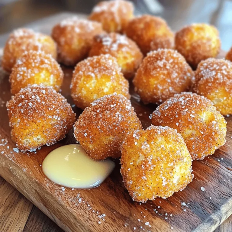 - 1 ½ cups warm water - 2 ¼ teaspoons active dry yeast - 2 tablespoons granulated sugar - 1 teaspoon salt - 4 cups all-purpose flour - ½ teaspoon baking soda - ¼ cup unsalted butter, melted - ½ cup granulated sugar (for coating) - 2 teaspoons ground cinnamon - Coarse sea salt (for sprinkling) To start making your cinnamon sugar pretzel bites, gather all the ingredients. Warm water helps activate the yeast. You need active dry yeast for the dough to rise. Granulated sugar adds a touch of sweetness. Salt is key for flavor. All-purpose flour gives the dough structure. Baking soda helps in boiling the bites. Melted butter adds richness. The cinnamon and sugar mixture creates that sweet topping. Coarse sea salt gives a nice contrast to the sweetness. If you want to swap ingredients, here are some good options: - Use brown sugar instead of granulated sugar for a deeper flavor. - Maple syrup can also work in place of sugar. - For a gluten-free option, try using gluten-free flour blends. These swaps can make the recipe fit your needs while still tasting great. You will need a few items to make this recipe easier: - Mixing bowl: This is where you will combine your ingredients. - Slotted spoon: This helps you remove pretzel bites from water. - Parchment paper: Use this to line the baking sheet for easy cleanup. Having the right tools will make your cooking experience smooth and fun! 1. Activate the yeast: Start by mixing 1 ½ cups of warm water with 2 ¼ teaspoons of active dry yeast and 2 tablespoons of granulated sugar. Wait about 5 minutes until it gets frothy. This step wakes up the yeast. 2. Prepare the dough: Next, add 1 teaspoon of salt and 4 cups of all-purpose flour into the yeast mix. Stir with a wooden spoon or dough hook. Keep mixing until the dough pulls away from the bowl. Knead the dough on a floured surface for about 5 minutes. It should feel smooth and elastic. Put the dough in a greased bowl, cover with a damp cloth, and let it rise in a warm spot for about 1 hour. It should double in size. 1. Boil in baking soda water: While the dough rises, preheat your oven to 425°F. In a medium saucepan, boil 10 cups of water and mix in ½ teaspoon of baking soda. This step helps create the pretzel’s unique flavor. 2. Baking process and temperature: Once the dough has risen, punch it down and roll it into a long rope, about 1 inch thick. Cut the rope into 1-inch pieces. Boil these pieces in the baking soda water for about 30 seconds. Use a slotted spoon to remove them and place them on a lined baking sheet. Bake them for 12-15 minutes until they are golden brown. 1. Coating with cinnamon sugar: After baking, brush the pretzel bites with ¼ cup of melted butter. Mix ½ cup of granulated sugar with 2 teaspoons of ground cinnamon. Sprinkle this mixture over the warm pretzel bites, along with a pinch of coarse sea salt for extra flavor. 2. Serving suggestions: Serve these pretzel bites warm. They go great with a sweet dip, like chocolate or caramel. You can also enjoy them plain or with a sprinkle of extra cinnamon sugar. - Ensuring the right dough consistency: Your dough should be soft but not sticky. If it sticks to your hands, add a bit more flour. If it feels dry, a little water helps. The perfect dough makes great bites. - Importance of letting the dough rise: Allowing the dough to rise is key. This step makes your pretzel bites fluffy and light. Cover the dough with a cloth and let it sit in a warm spot. Wait for it to double in size, about one hour. - Over-boiling the pretzel bites: Boil your bites for just 30 seconds. If you boil them too long, they become tough. Keep an eye on the clock to get that perfect texture. - Skipping the butter brush: Don't forget to brush the melted butter on top right after baking. This adds flavor and helps the cinnamon sugar stick. It’s a small step that makes a big difference. - Best ways to serve: Serve your pretzel bites warm. They taste best fresh! Pair them with dips like cream cheese or chocolate sauce for extra flavor. Kids love the fun of dipping! - Creative serving options: Try serving them in a cute basket lined with parchment paper. You can even sprinkle some extra cinnamon sugar on top for a wow factor. This makes your snack look as good as it tastes! {{image_2}} You can get creative with sweet toppings for your cinnamon sugar pretzel bites. Try adding chocolate or caramel drizzles for a rich touch. Just melt your favorite chocolate or caramel and drizzle it over the bites after baking. This makes them extra special! You can also sprinkle colorful sprinkles on top for a fun, festive look. Kids love this addition, and it makes for a great party snack. If you prefer savory snacks, think about making cheese-stuffed pretzel bites. Just add cheese to the dough before shaping it into bites. You can also infuse the dough with herbs like rosemary or thyme. This adds a nice flavor twist. These savory options are perfect for those who want a different taste from the classic sweet version. Dipping sauces can elevate your cinnamon sugar pretzel bites. Consider warm chocolate sauce or creamy caramel sauce for a sweet experience. If you want something different, try a tangy cream cheese dip. You can make a simple dip by mixing cream cheese with a little sugar and vanilla. This balance of flavors makes each bite delightful. Don't forget to experiment with your favorite sauces to find the perfect match! To keep your cinnamon sugar pretzel bites fresh, follow these simple steps: - Place leftover bites in an airtight container. - Store them in the fridge for up to 3 days. - Ensure they cool down completely before sealing. If you want to keep them longer, consider freezing them. Reheating pretzel bites can be tricky. You want them soft, not hard. Here’s how to do it: - Preheat your oven to 350°F (175°C). - Place the bites on a baking sheet. - Cover them with aluminum foil to keep moisture in. - Heat for about 5-10 minutes. This method helps avoid dryness. You can also microwave them for 15-20 seconds, but they may become chewy. Freezing your cinnamon sugar pretzel bites is easy: - Let them cool completely. - Place them in a single layer on a baking sheet. - Freeze for 1-2 hours until hard, then transfer to a freezer bag. - Seal tightly and label with the date. For reheating, simply take them out and let them thaw in the fridge overnight. Heat them in the oven as mentioned above to restore their softness. To make cinnamon sugar pretzel bites, follow these steps: 1. Mix warm water, yeast, and sugar. Let it sit for five minutes. 2. Add salt and flour, mixing until the dough pulls from the bowl. 3. Knead the dough until it is smooth. Let it rise for one hour. 4. Boil water and baking soda. Cut the dough into bite-sized pieces. 5. Boil each piece for 30 seconds. Place them on a baking sheet. 6. Brush with melted butter, sprinkle with cinnamon sugar, and bake until golden. This simple process creates delicious bites that everyone loves. Yes, you can make cinnamon sugar pretzel bites ahead of time. Prepare the dough and let it rise. After cutting the dough, you can freeze the bites. Place them in a single layer on a baking sheet and freeze until firm. Transfer them to a bag and store in the freezer. When ready to bake, boil them straight from the freezer. To reheat pretzel bites, preheat your oven to 350°F. Place them on a baking sheet and cover them with aluminum foil. Heat for about 10-15 minutes. This method keeps them soft and warm. You can also use a microwave, but they may become chewy. You can find cinnamon sugar pretzel bites at local bakeries, snack shops, or food markets. Many grocery stores carry frozen versions. Online, check sites like Amazon or specialty food stores. They often have ready-to-bake options. Cinnamon sugar pretzel bites can be made vegan with a few swaps. Use plant-based butter instead of unsalted butter. Ensure the sugar is vegan-friendly. The dough itself is naturally vegan, as it doesn’t contain eggs or dairy. For the full recipe, check out the detailed instructions above. Enjoy making these treats! In this article, we explored how to make delicious cinnamon sugar pretzel bites. You learned about the key ingredients, cooking steps, and helpful tips for perfect bites. Remember, the right dough and a good rise are key for success. Avoid over-boiling and make sure to brush with butter for that golden touch. Whether you choose sweet or savory variations, these bites are sure to please. Store leftovers well and reheat them to warm perfection. Enjoy the joy of making and serving these tasty treats!