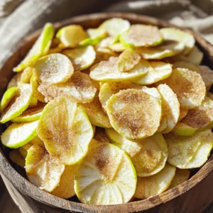 - 2 large apples (Granny Smith or Honeycrisp recommended) - 1 teaspoon ground cinnamon - 1 tablespoon brown sugar (optional) - Pinch of salt - Cooking spray or coconut oil When making Air Fryer Cinnamon Apple Chips, you want to start with fresh, crisp apples. Granny Smith apples give a nice tartness. Honeycrisp apples offer sweetness and crunch. Both work great, so choose what you like best. Next, you'll need ground cinnamon. This spice adds a warm flavor that pairs well with apples. If you want a sweeter chip, add brown sugar. Adjust the amount to fit your taste. A pinch of salt helps to balance the sweetness. It enhances all the flavors in the chips. Lastly, you'll need cooking spray or coconut oil. This helps the seasoning stick to the apple slices and gives them a nice crisp. Now you have all the ingredients to create a tasty, healthy snack. Ready to slice those apples and get cooking? - First, wash the apples well. - Core the apples to remove the seeds. - Slice the apples into thin rounds, about 1/8 inch thick. I like to leave the skin on for more texture and nutrients. Thin slices ensure the chips crisp up nicely in the air fryer. - In a small bowl, combine 1 teaspoon of ground cinnamon. - Add 1 tablespoon of brown sugar, if you want some sweetness. - Mix in a pinch of salt to enhance the flavor. This blend gives the chips a warm, sweet taste. You can adjust the sugar based on your taste. - Place the apple slices in a large bowl. - Lightly coat them with cooking spray or brush with coconut oil. - Sprinkle the cinnamon-sugar mix over the apples. - Toss gently to coat each slice evenly. - Preheat your air fryer to 300°F (150°C) for 3-5 minutes. - Arrange the apple slices in the air fryer basket in a single layer. - Air fry for 15-20 minutes, flipping halfway. Keep an eye on the chips so they don't burn, as cooking times can vary. After cooking, let the chips cool for a few minutes. They will become even crispier as they cool! Choose apples that suit your taste. I recommend Granny Smith for a tart bite or Honeycrisp for sweetness. Each type has a unique flavor and crunch. Think about what you enjoy most. A good apple makes all the difference in your chips. You can slice apples with a knife or a mandoline. A mandoline gives you even slices, which cook better. Aim for slices about 1/8 inch thick. This thickness helps create that perfect crunch. You want each chip to be crispy, so uniform slices are key. To make your apple chips super crispy, reduce moisture. Pat the slices dry with a paper towel. Another tip is to cook them in batches. Overcrowding the air fryer can lead to soggy chips. Cook them in a single layer for the best results. This way, every chip gets the heat it needs. {{image_2}} You can add new flavors to your apple chips. Try adding nutmeg or cloves for warmth. Just a pinch can change the taste. You might also want to try different sweeteners. Maple syrup or honey can give a nice twist. Adjust the amount based on how sweet you want it. If you don't have an air fryer, you can use a conventional oven. Preheat your oven to 225°F (107°C). Spread the apple slices on a baking sheet in a single layer. Bake for about 1-2 hours until they are crispy. Keep an eye on them to avoid burning, just like in the air fryer. Apple chips make a great snack on their own. But you can also pair them with dips. Try yogurt for a fresh taste or caramel sauce for a sweet treat. You can even use them as toppings. Crumble them over oatmeal or yogurt for added crunch. These ideas can make your apple chips even more fun! To keep your apple chips crispy, store them in an airtight container. This helps keep moisture out. I recommend using glass jars or plastic containers with tight lids. Avoid leaving them in open bags, as they will lose their crunch. At room temperature, these apple chips last about one week. If you want them to last longer, consider refrigeration. They can stay fresh for up to two weeks in the fridge. Freezing is another option. Apple chips can last for several months when frozen. Just remember to use a freezer-safe container. If your apple chips get soft, don’t worry! You can easily revive their crispness. Simply place them back in the air fryer at 300°F (150°C) for a few minutes. Check them regularly to avoid burning. You can also bake them in the oven at a low temperature for about 10 minutes. This method works well, too! You can tell the apple chips are done when they turn a deep golden brown. They should also feel crisp to the touch. The cooking time is usually between 15 to 20 minutes. Remember to flip them halfway through the cooking time. This helps them cook evenly. Keep an eye on them in the last few minutes to avoid burning. If they look crisp and golden, they are ready to come out! Yes, you can use other fruits in the air fryer! Fruits like pears, bananas, or even strawberries work well. Just slice them thinly, just like the apples. The cooking time may vary by fruit. Always check for doneness as you would with apple chips. Experimenting with different fruits can lead to fun flavors and textures. If you have leftover apple chips, store them in an airtight container. They make a great snack for later! You can also crush them and use them as a topping for yogurt or oatmeal. Try adding them to salads for a sweet crunch. You can also blend them into smoothies for added flavor. The possibilities are endless! Absolutely! Air fryer cinnamon apple chips are a healthy snack option. They are low in fat and made from real fruit. You control the sugar, too, by adjusting the brown sugar amount. Apples are full of fiber and vitamins, making this snack a great choice. It gives you a sweet treat without all the extra calories from fried snacks. To adjust the recipe for larger batches, just double or triple the ingredients. Keep in mind that the air fryer basket needs space. Cook the apple slices in batches to ensure they crisp up well. Do not overcrowd the basket. This helps each slice cook evenly and become deliciously crispy. For the full recipe details, click [here](#). To make crispy air fryer cinnamon apple chips, you need just a few simple ingredients: - 2 large apples (Granny Smith or Honeycrisp recommended) - 1 teaspoon ground cinnamon - 1 tablespoon brown sugar (optional, adjust for sweetness) - Pinch of salt - Cooking spray or a light brush of coconut oil Here’s how to prepare them step by step: 1. Wash the apples well. Core them and slice into thin rounds, about 1/8 inch thick. You can keep the skin on for more texture. 2. In a small bowl, mix the cinnamon, brown sugar, and salt. Make sure they blend well. 3. Put the apple slices in a large bowl. Lightly spray them with cooking spray or brush them with coconut oil. This helps the cinnamon mix stick. 4. Sprinkle the cinnamon mixture over the apple slices. Toss gently to coat every slice. 5. Preheat your air fryer to 300°F (150°C) for about 3-5 minutes. 6. Place the apple slices in the air fryer basket in a single layer. Don’t overcrowd them, or they won't cook evenly. You may need to do this in batches. 7. Air fry the slices for 15-20 minutes. Flip them halfway through. Keep an eye on them to avoid burning. 8. After cooking, take the chips out and let them cool. They will get even crisper as they cool. 9. Store any leftover chips in an airtight container—but they likely won’t last long! You learned how to make delicious apple chips using simple ingredients and steps. We covered the best apples to choose, how to slice them evenly, and options for flavor. Remember, cooking in batches helps achieve perfect crispiness. Consider trying new spices or serving ideas to enhance your snacks. With the right storage, your apple chips can stay fresh longer. Enjoy this healthy treat anytime!