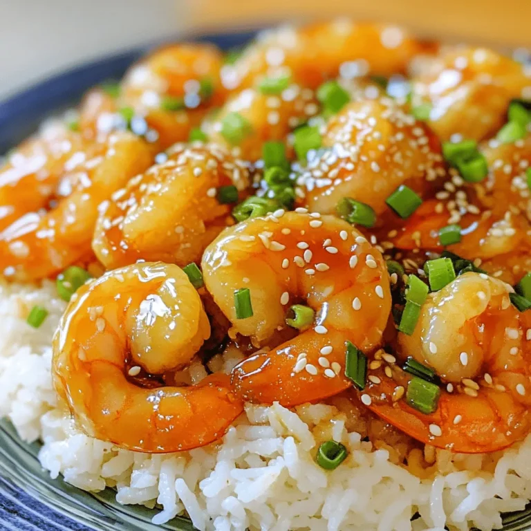 - 1 pound large shrimp, peeled and deveined - 1 tablespoon cornstarch - 2 tablespoons vegetable oil - 3 cloves garlic, minced - 1 inch ginger, grated - 1/4 cup honey - 2 tablespoons soy sauce (low sodium) - 1 tablespoon rice vinegar - 1 tablespoon sesame oil - 1/2 teaspoon red pepper flakes (optional) These main ingredients create the base for your honey sesame shrimp. The shrimp adds protein and texture. Cornstarch gives shrimp a crispy coating. Vegetable oil keeps things cooking smoothly. Garlic and ginger bring warmth and flavor to the dish. Honey adds sweetness, while soy sauce and rice vinegar balance it with saltiness. Sesame oil adds a nutty taste. If you like heat, red pepper flakes work great! - 2 green onions, chopped - 2 tablespoons sesame seeds Green onions provide a fresh crunch and a pop of color. They also add a mild onion flavor that brightens the dish. Sesame seeds bring a nutty taste and slight crunch, enhancing both flavor and presentation. Together, these ingredients make this dish special. - Extra sesame seeds - More chopped green onions Adding extra sesame seeds and green onions on top makes the dish look appealing. It also boosts the flavor. These garnishes are simple but effective. They help your honey sesame shrimp shine on the plate, making it look as good as it tastes. - Start by gathering your ingredients. You need: - 1 pound large shrimp, peeled and deveined - 1 tablespoon cornstarch - 2 tablespoons vegetable oil - 3 cloves garlic, minced - 1 inch ginger, grated - 1/4 cup honey - 2 tablespoons low-sodium soy sauce - 1 tablespoon rice vinegar - 1 tablespoon sesame oil - 1/2 teaspoon red pepper flakes (optional) - 2 green onions, chopped - 2 tablespoons sesame seeds - Cooked white or brown rice for serving - In a bowl, toss the shrimp with cornstarch. Make sure they are fully coated. This step adds crispiness when you cook them. - Heat vegetable oil in a large skillet over medium-high heat. - Add shrimp and sauté for 2-3 minutes. They should turn pink and opaque. - Remove the shrimp from the skillet and set them aside. - In the same skillet, add minced garlic and grated ginger. Sauté for about 30 seconds. This brings out their flavors. - Lower the heat to medium. Pour in honey, soy sauce, rice vinegar, and sesame oil. Stir to mix well. - If you enjoy some heat, add red pepper flakes at this stage. - Let the sauce simmer for 2-3 minutes. It will thicken slightly during this time. - Return the shrimp to the skillet. Toss them gently in the sauce until they are well coated. - Cook for an additional 1-2 minutes to heat the shrimp through. - Remove the skillet from heat. - Sprinkle chopped green onions and sesame seeds over the dish. - Serve the honey sesame shrimp over warm rice. Drizzle extra sauce from the pan on top for added flavor. To get shrimp that are crispy, use cornstarch. Toss the shrimp in cornstarch before cooking. This step helps create a nice crust. Cook the shrimp quickly over high heat. This keeps them tender inside. Avoid overcrowding the pan, or they won't cook evenly. For better flavor, don't skip the garlic and ginger. They add depth and warmth. Adding red pepper flakes gives a nice kick if you like spice. You can also try adding a splash of lime juice for a fresh twist. Serve over rice with extra sauce for a tasty meal. One common mistake is overcooking the shrimp. They only need 2-3 minutes in the pan. Another mistake is not letting the sauce simmer. This helps it thicken and combines flavors well. Lastly, remember to garnish with green onions and sesame seeds. They add color and crunch. {{image_2}} Want a kick? Add heat to your honey sesame shrimp. Simply mix in red pepper flakes while cooking the sauce. Adjust the amount to suit your taste. I like to start with half a teaspoon. If you want more spice, add more! This small change boosts flavor and makes the dish exciting. Want to add some crunch? Toss in your favorite vegetables. Broccoli, bell peppers, and snap peas work great. Stir-fry them in the skillet after cooking the garlic and ginger. Add the shrimp back with the sauce. This gives you a colorful plate and adds nutrition. Plus, it's a fun way to use up veggies! Not a fan of shrimp? No problem! You can switch to chicken or tofu. For chicken, cut it into bite-sized pieces and cook until no longer pink. For tofu, use firm or extra-firm tofu, cubed and pan-fried until golden. Both options soak up the honey sauce nicely. Enjoy your choice in this tasty dish! After you enjoy your honey sesame shrimp, store leftovers in an airtight container. Let the dish cool to room temperature first. This helps keep the shrimp juicy. Place the container in the fridge. Use it within three days for the best taste. To reheat your shrimp, use a skillet for the best results. Heat a little oil over medium heat. Add the shrimp and cook for about 2-3 minutes. Stir gently until they are warm. You can also use a microwave. Place the shrimp in a microwave-safe dish. Heat for 30 seconds, then check. If not hot, heat in 15-second bursts until warm. If you want to save some shrimp for later, freezing is a good option. Place cooled shrimp in a freezer-safe bag. Squeeze out as much air as you can. This prevents freezer burn. You can freeze for up to two months. When ready to eat, thaw in the fridge overnight. Then, reheat as described above. You can serve Honey Sesame Shrimp with cooked white or brown rice. Rice soaks up the sauce well. You can also add steamed broccoli or snap peas for color and taste. A light salad with sesame dressing makes a fresh side. Try mixing in fresh vegetables like bell peppers or carrots for added crunch. Yes, you can use frozen shrimp. Just make sure to thaw them first. Place them in cold water for about 10 minutes. Pat them dry before coating with cornstarch. This helps them crisp up nicely. To make Honey Sesame Shrimp gluten-free, use gluten-free soy sauce. You can find it in most grocery stores. Double-check all other ingredients too, like rice vinegar. Most brands are gluten-free, but it’s good to check. Enjoy your gluten-free meal without missing any flavor! We covered the key ingredients for Honey Sesame Shrimp, from main flavors to garnishes. I shared easy steps for prep, cooking, and finishing touches. You learned tips for great texture, flavor, and common mistakes to avoid. I also suggested tasty variations and how to store leftovers. In summary, making this dish is simple and fun. With practice, you'll impress everyone with your cooking skills. Enjoy each bite and make it your own!