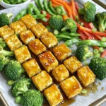 - 14 oz firm tofu, pressed and cubed - 2 cups broccoli florets - 1 red bell pepper, sliced - 1 cup snap peas - 1 carrot, julienned - 3 tablespoons honey - 2 tablespoons soy sauce (or tamari for gluten-free) - 1 tablespoon sesame oil - 4 cloves garlic, minced - 1 teaspoon ginger, grated - 1 tablespoon cornstarch - Salt and pepper, to taste - Sesame seeds and chopped green onions for garnish Gathering these ingredients makes the process easy and fun. Firm tofu gives a great texture. Fresh veggies add color and crunch. The honey, garlic, and ginger create a lovely flavor. This mix keeps your meal healthy and tasty. Using soy sauce or tamari provides a salty kick. Sesame oil adds depth to the sauce. Cornstarch helps the tofu get crispy. Finally, the sesame seeds and green onions make it look great! Start by preheating your oven to 400°F (200°C). This high heat helps the tofu and veggies cook well. Next, line a large baking sheet with parchment paper. This makes cleanup easy and keeps food from sticking. Now, let’s make the marinade. In a large mixing bowl, combine honey, soy sauce, sesame oil, minced garlic, grated ginger, cornstarch, salt, and pepper. Use a whisk to mix everything together until it is smooth. This marinade will bring great flavor to your dish. Next, it’s time to marinate the tofu. Take the cubed tofu and place it in the bowl with the marinade. Gently toss the tofu until it is fully coated. This step is key for flavor. Let the tofu sit in the marinade for about 15 minutes. This allows the tofu to soak up all those delicious flavors. Once the tofu has marinated, prepare your vegetables. Chop the broccoli into florets, slice the bell pepper, trim the snap peas, and julienne the carrot. After prepping the veggies, spread the marinated tofu on one half of the baking sheet. Then, arrange the vegetables on the other half in a single layer. For even cooking, make sure that the pieces are not crowded. You can drizzle a bit of olive oil on the veggies and season with salt and pepper for extra taste. Toss them lightly to combine. Now, it’s time to bake! Place the baking sheet in the preheated oven. Bake the tofu and veggies for 25 to 30 minutes. Halfway through, carefully flip the tofu and veggies to ensure they cook evenly. You will know it’s done when the tofu is golden brown and the vegetables are tender. Once baked, take the dish out of the oven and enjoy your warm, flavorful meal! Marination is key for great flavor. I let tofu sit in the marinade for at least 15 minutes. This time helps the tofu soak up all the sweet and savory notes. You can adjust the marinade to your taste. If you like it sweeter, add more honey. For a saltier punch, increase the soy sauce. Tofu should be golden brown for the best taste. To achieve this, spread the tofu evenly on the baking sheet. Flipping it halfway through cooking helps it brown nicely. For tender veggies, cut them into uniform pieces. This ensures they cook at the same rate. Broccoli, bell pepper, snap peas, and carrot all cook well together. A sturdy baking sheet is a must. I prefer one with a rim to catch juices. Use parchment paper to prevent sticking and make cleanup easy. For prep, a good cutting board and a sharp knife are essential. A whisk helps mix the marinade smoothly. These tools make your cooking experience fun and efficient. {{image_2}} You can switch out tofu for tempeh or chicken. Tempeh has a nutty taste and is packed with protein. Chicken offers a classic flavor that many love. For a vegan option, use chickpeas or lentils. They provide a hearty base and soak up flavors well. Feel free to swap out the veggies. Cauliflower, zucchini, and asparagus work great. You can also mix in some mushrooms for extra umami. Think about seasonal veggies too. In summer, add bell peppers and corn. In fall, use sweet potatoes or Brussels sprouts. Want a kick? Try adding chili flakes to the honey garlic sauce. For a low-sugar option, substitute honey with agave syrup or a sugar-free alternative. This keeps the dish flavorful without the extra sugar. You can even blend in a bit of lime juice for brightness. To store leftovers, wait until the dish cools down. Then, place everything in the fridge. I suggest using airtight containers. They keep food fresh and prevent odors from mixing. Make sure to separate the tofu from the veggies. This helps preserve their textures. To reheat, use the oven if you can. Set it to 350°F (175°C) and warm the dish for about 10-15 minutes. This method keeps the tofu crisp. If you use a microwave, cover it with a damp paper towel. This will help avoid sogginess. Heat in short bursts to check the dish often. Tofu lasts about a week when opened. Check the date on the package for safety. Fresh veggies like broccoli and bell peppers last around 3-5 days in the fridge. Look for any discoloration or slimy spots. These are signs of spoilage. If you see them, it's best to toss the affected items. Yes, you can prep this recipe ahead. First, marinate the tofu up to 24 hours before cooking. Store the marinated tofu in an airtight container in the fridge. You can also chop the veggies in advance. Keep them in separate containers. This way, you save time on cooking day. Just remember to store everything in the fridge to keep it fresh. This dish pairs well with many sides. You could serve it over steamed rice. Quinoa is another great option. A light salad with mixed greens adds freshness too. You can also enjoy it with a side of noodles for a heartier meal. Any of these sides will complement the sweet and savory flavors of the tofu and veggies. Absolutely! To make it gluten-free, use tamari instead of soy sauce. This simple swap keeps the flavor while being safe for those with gluten issues. The recipe is already vegetarian and can fit vegan diets if you use maple syrup instead of honey. Feel free to add or swap veggies to match your dietary needs. If you want some heat, add red pepper flakes to the marinade. Start with half a teaspoon and adjust to your taste. You could also add fresh chopped chili peppers for more heat. Another option is a spicy sauce, like sriracha, drizzled on top before serving. These additions keep the flavors balanced while giving it a kick. In this blog post, we explored a delicious sheet pan honey garlic tofu recipe. You learned about key ingredients, marinating tips, and cooking techniques. We also discussed ways to customize the dish for your taste and dietary needs. Remember, marinating tofu boosts flavor, while the right cooking methods ensure a great texture. Use these tips and enjoy your cooking! This recipe not only offers satisfaction but also encourages creativity with your meals. Happy cooking!
